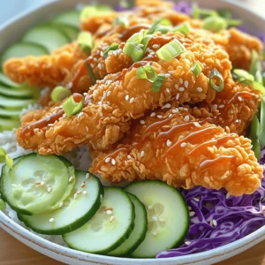- 2 boneless, skinless chicken breasts - 1 cup buttermilk - 1 cup all-purpose flour - 1/2 cup cornstarch - 1 teaspoon paprika - 1 teaspoon garlic powder - 1/2 teaspoon cayenne pepper - Salt and pepper to taste - Oil for frying - 1 cup cooked jasmine rice - 1 cup shredded cabbage (green or purple for color) - 1/2 cup sliced cucumbers - 1 avocado, sliced - 3 green onions, sliced (for garnish) - Sesame seeds (for garnish) The chicken breasts are the star. They soak in buttermilk to get tender. The flour and cornstarch mix adds crunch and flavor. Spices like paprika and garlic powder make every bite pop. Fresh veggies like cabbage, cucumbers, and avocado bring color and nutrition. - 1/2 cup mayonnaise - 2 tablespoons sweet chili sauce - 1 tablespoon sriracha (or more for extra heat) - 1 teaspoon lime juice The sauce is creamy and sweet with a kick. Mayonnaise gives it a rich base. Sweet chili sauce adds a hint of sweetness. Sriracha gives it heat, and lime juice brightens up the flavor. - Mixing bowls - Skillet for frying - Serving bowls You will need mixing bowls for marinating and coating the chicken. A skillet is a must for frying. Finally, serving bowls will hold your beautiful Bang Bang Chicken Bowl. For the full recipe, check out the details above! For the best taste, marinate the chicken for at least 30 minutes. This helps the meat soak up flavor and stay juicy. Using buttermilk is key. It tenderizes the chicken and adds a nice tang. In a separate bowl, mix the dry ingredients. Combine flour, cornstarch, paprika, garlic powder, salt, and pepper. Cornstarch is vital for crunch. It makes the breading extra crispy when you fry it. Heat about an inch of oil in a large skillet over medium heat. When the oil is hot, add the chicken. Fry each piece for about 5 to 7 minutes per side. The chicken should turn golden brown and be cooked through. Use a meat thermometer to check if it reaches 165°F. In a small bowl, mix mayonnaise, sweet chili sauce, sriracha, and lime juice. Stir until the sauce is smooth. You can adjust the heat by adding more sriracha if you like it spicy. Start by adding jasmine rice to your serving bowls. Layer on the shredded cabbage, sliced cucumbers, and avocado. Slice the cooked chicken into strips. Place the chicken on top, then generously drizzle the Bang Bang sauce over everything. For garnishing, sprinkle sliced green onions and sesame seeds on top. This adds a nice crunch and color. Serve the bowl warm, and enjoy a colorful and tasty meal. To get the best fried chicken, follow these tips. First, avoid sogginess in breading. Start by making sure the chicken is dry after marinating. Pat it well with paper towels. This helps the breading stick better. Next, ensure even cooking. Heat your oil to 350°F before adding the chicken. If it's too hot, the outside burns while the inside stays raw. Fry the chicken in small batches. This allows for better heat control. Flip the chicken only once for the best crust. You can play with the Bang Bang sauce to make it your own. If you want it creamier, add more mayonnaise. For a different flavor, try Greek yogurt instead. For spice lovers, you can increase the sriracha. If you want less heat, reduce the sriracha or use mild chili sauce. You can also add a dash of soy sauce for extra umami. The Bang Bang Chicken Bowl pairs well with many sides. Try serving it with crispy fried plantains or a simple green salad. Both add freshness and texture. For drinks, consider iced tea or a light beer. These options balance the meal's richness and enhance the flavors. Enjoy your bowl with friends for a fun meal! {{image_2}} You can grill your chicken instead of frying it. Grilling gives the chicken a nice smoky taste. It also cuts down on oil and calories. To make it even lighter, swap the buttermilk for plain yogurt. This change adds creaminess without extra fat. You can also use whole wheat flour instead of all-purpose flour for better nutrition. If you're gluten-free, substitute all-purpose flour with a gluten-free blend. You can also use gluten-free breadcrumbs for the breading. For a vegan version, replace chicken with tofu or tempeh. Marinate the tofu in the same buttermilk mix, using almond milk or soy milk instead. This keeps the flavor profile while making it plant-based. Add extra spices like ginger or coriander for a unique twist. You can also sprinkle sesame seeds or chopped nuts on top for extra crunch. Try using different vegetables like bell peppers, carrots, or radishes for color and taste. Mixing in fresh herbs like cilantro or basil can also elevate the dish. Feel free to get creative and make the bowl your own! To keep your Bang Bang Chicken Bowl fresh, store leftovers right away. Place chicken and sauce in separate containers. Use airtight containers to lock in flavor and moisture. Glass or BPA-free plastic containers work best. For the best taste, reheat chicken in an oven. Set it to 350°F (175°C) and warm for about 10-15 minutes. This method keeps the chicken crispy. For veggies, use a microwave. Heat them in short bursts to avoid overcooking. Remember, you want them warm, not mushy. Yes, you can freeze the Bang Bang Chicken Bowl! For best results, freeze chicken and sauce separately. Use freezer-safe bags or containers. When ready to eat, thaw chicken in the fridge overnight. Reheat as mentioned above. For the sauce, let it thaw in the fridge too before using. A Bang Bang Chicken Bowl is a fun and tasty dish. It features crispy chicken over rice with fresh veggies. This dish comes from Asian cuisine, blending flavors from Thai and Chinese cooking. The name "Bang Bang" refers to the spicy sauce that gives it a kick. You get a mix of textures and tastes in each bite, creating a delightful meal. You can store leftover Bang Bang Chicken Bowl in the fridge for 3 to 4 days. Make sure to keep it in an airtight container. This helps the chicken and veggies stay fresh. If you notice any changes in smell or texture, it's best to toss it. Yes, you can prepare parts of the Bang Bang Chicken ahead of time. Marinate the chicken in buttermilk the night before. You can also make the Bang Bang sauce in advance. Just store it in the fridge. This way, you save time when you're ready to cook. Bang Bang Chicken Bowl pairs well with many sides. Here are some tasty options to consider: - Steamed broccoli for a healthy crunch. - Fried wontons for extra texture. - A simple cucumber salad for freshness. - Egg rolls for a fun finger food. To boost the heat in your Bang Bang Chicken Bowl, add more sriracha to the sauce. You can also sprinkle red pepper flakes on top. If you enjoy spicy food, try using fresh jalapeños as a topping. Adjust the heat level to match your taste! You learned about creating a Bang Bang Chicken Bowl from start to finish. We covered ingredients, cooking steps, tips, and variations. Remember, marinating adds great flavor, and the right sauce makes it special. Feel free to customize the bowl to your taste. With smart storage and reheating, leftovers can still shine. Use this guide to enjoy a delicious meal anytime. Cooking should be fun and tasty, so dive in and make it yours!