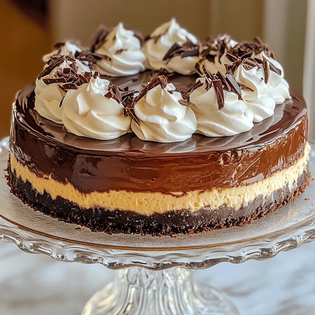 - 2 cups chocolate cookie crumbs - 1/2 cup unsalted butter, melted - 1 cup granulated sugar - 4 (8 oz) packages cream cheese, softened - 1 cup sour cream - 1 teaspoon vanilla extract - 4 large eggs - 1 cup semi-sweet chocolate chips, melted - 1/4 cup cocoa powder - Whipped cream (for topping) - Chocolate shavings or curls (for garnish) To create this rich cheesecake, you need a mix of classic and delightful items. The chocolate cookie crumbs serve as the base, giving a perfect crunch. The melted butter binds everything together, creating a sturdy crust. Granulated sugar adds sweetness, while cream cheese and sour cream bring a creamy texture. Vanilla extract enhances flavor, and eggs help set the cheesecake. The melted semi-sweet chocolate chips add a deep chocolate flavor, while cocoa powder intensifies it. Finally, use whipped cream and chocolate shavings to top the cake for a stunning finish. - Various chocolate types (dark, milk, or white) - Liqueurs (e.g., Kahlua or coffee liqueur) - Fruit toppings for garnish (such as raspberries) For those wanting to take this cheesecake to the next level, consider adding different types of chocolate. Dark chocolate boosts richness, milk chocolate makes it sweeter, and white chocolate adds creaminess. Liqueurs like Kahlua can enhance the flavor with a coffee twist. Fresh fruit toppings, such as raspberries, add a fruity brightness that balances the chocolate. For the full recipe, check out the details above. Preheat your oven to 325°F (160°C). This warms the oven for baking. In a bowl, mix 2 cups of chocolate cookie crumbs with 1/2 cup of melted unsalted butter. Stir well until it looks like wet sand. Press this mixture firmly into the bottom of a 9-inch springform pan. Make sure it is even and compact. Bake the crust for 10 minutes and then let it cool slightly. In a large bowl, beat 4 packages of softened cream cheese with an electric mixer. You want it to be smooth and fluffy. Gradually add 1 cup of granulated sugar while mixing. Keep beating until it is fully blended. Next, mix in 1 cup of sour cream and 1 teaspoon of vanilla extract until it is smooth. Add 4 large eggs to the filling one at a time. Beat on low speed after each egg until just combined. Do not overmix, as this can make the cheesecake crack. Now, gently fold in 1 cup of melted semi-sweet chocolate and 1/4 cup of cocoa powder. Pour this filling into the cooled crust. Bake for 60-70 minutes. The center should be set but still slightly jiggly when you take it out. After baking, turn off the oven and crack the door open. Let the cheesecake cool inside for about an hour. This helps prevent cracks on top. After that, move it to the fridge. Chill it for at least 4 hours or overnight for the best taste and texture. Always remember, patience is key to a great cheesecake! To avoid cracks in your cheesecake, always cool it slowly. After baking, turn off the oven. Leave the door slightly open for about an hour. This gentle cooling helps prevent sudden temperature changes. When mixing ingredients, use a low speed on your mixer. Overmixing can add air, causing cracks. Beat until just combined. Each egg should blend in fully but avoid whipping too much. Serve your cheesecake on a lovely cake stand. This adds a special touch. For garnishing, use whipped cream on top. Add chocolate shavings or curls for extra flair. Fresh raspberries or a drizzle of chocolate sauce can brighten the plate. Consider using clear glass dishes. They show off the rich layers of your cheesecake. A simple white plate also makes your dessert pop. To boost flavor, try adding espresso powder. Just a teaspoon can enhance the chocolate taste. You might also consider a splash of coffee liqueur for depth. Pair your cheesecake with sauces. A rich chocolate sauce or a berry compote works well. A scoop of vanilla ice cream on the side adds creaminess. This combo makes each bite even more delightful. For more ideas, check out the Full Recipe for Death by Chocolate Cheesecake. {{image_2}} You can easily make this cheesecake gluten-free. Just swap regular cookie crumbs for gluten-free cookie crumbs. Brands like gluten-free Oreos work well. The crust will taste just as good, and no one will know the difference! To make a vegan version, you can replace the cream cheese. Use soaked cashews blended with coconut milk. For eggs, use flax eggs or applesauce. Both work great! Look for dairy-free chocolate chips to keep the chocolatey goodness. Brands like Enjoy Life or Lily's are good choices. You can spice up this cheesecake with seasonal flavors. In fall, add pumpkin puree and a bit of cinnamon. For winter, try peppermint extract and crushed candy canes. Each season brings new fun twists to this classic dessert! To keep your Death by Chocolate Cheesecake fresh, follow these steps. First, let the cheesecake cool completely after baking. Once cool, cover it with plastic wrap or aluminum foil. This keeps the cheesecake moist and prevents it from absorbing other smells in the fridge. Store the cheesecake in the fridge. It can last for about 5 to 7 days. If you have leftovers, slice the cheesecake into individual pieces. This makes it easier to grab a slice later. Place each slice in an airtight container or wrap in plastic wrap. Be sure to label the container with the date so you know when you made it! Want to save some cheesecake for later? You can freeze it! Start by letting the cheesecake cool completely. Wrap it tightly in plastic wrap, then place it in a freezer-safe container. This helps protect it from freezer burn. The cheesecake can last for up to 3 months in the freezer. When you're ready to enjoy your cheesecake, take it out of the freezer. Move it to the fridge for a slow thaw overnight. This keeps the texture nice. If you're in a hurry, you can also thaw it at room temperature for about 2 to 3 hours. Just remember, do not refreeze cheesecake after thawing. Enjoy your delicious treat! Serve this cheesecake cold. It tastes best when chilled. Use a sharp knife to cut clean slices. For a special touch, serve it on a nice cake stand. You can add fresh raspberries or a drizzle of chocolate sauce around the plate. This makes the dessert look fancy and inviting. Yes, you can make this cheesecake ahead of time. It tastes even better after a day in the fridge. Just bake it, cool it, and refrigerate it for at least four hours. You can also store it overnight. This saves you time when you want to serve it. To avoid cracks, bake the cheesecake at a low temperature. Turn off the oven when it is done, and leave the door open. This helps it cool slowly. Also, make sure to mix the batter gently. Overmixing can add too much air, which leads to cracks. If your cheesecake isn't set, don't panic. Check the baking time. It may need a few more minutes in the oven. If it's still soft, let it cool in the fridge longer. If it remains unset after chilling, you can bake it again at a low temperature for a bit. This article breaks down everything you need for the perfect Death by Chocolate Cheesecake. We covered essential and optional ingredients, detailed step-by-step instructions, and offered handy tips for texture and presentation. You can also try variations like gluten-free or vegan options. Remember, cooling is key for success. By following these tips, you’ll create a dessert that impresses everyone. Enjoy your cheesecake adventure and the joy it brings to your table!