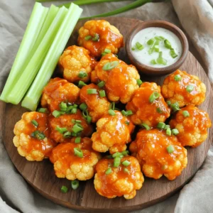 To make tasty Air Fryer Buffalo Cauliflower, you need these main ingredients: - 1 medium head of cauliflower, cut into bite-sized florets - 1 cup all-purpose flour - 1 cup water - 1 teaspoon garlic powder - 1 teaspoon onion powder - 1 teaspoon paprika - ½ teaspoon salt - ½ teaspoon black pepper - ½ cup buffalo sauce (mild or hot, based on preference) - 1 tablespoon olive oil These ingredients come together to create a crunchy and spicy snack. If you want to boost the flavor, consider adding: - 1 teaspoon smoked paprika for a smoky taste - 1 tablespoon nutritional yeast for a cheesy flavor - 1 tablespoon hot sauce for extra heat - Fresh herbs like parsley or chives for garnish These options can make your dish even more exciting! For the best flavor, I recommend using: - Frank's RedHot for buffalo sauce, as it gives a classic taste - King Arthur Flour for all-purpose flour, known for its quality These brands help ensure your Air Fryer Buffalo Cauliflower turns out delicious every time. For the full recipe, check out the details above. First, wash and dry your cauliflower. This step is key to getting crispy bites. Cut the cauliflower into bite-sized florets. Aim for even sizes so they cook well. Smaller pieces will cook faster, while larger ones may take longer. In a large bowl, mix the flour, garlic powder, onion powder, paprika, salt, and black pepper. Use a whisk to blend these dry ingredients. Now, slowly add water while whisking. Keep mixing until you have a smooth, thick batter. This batter will coat the cauliflower and give it a crunchy texture. Dip each floret into the batter. Make sure they’re fully coated. Let the excess batter drip off before placing them in the air fryer basket. Preheat your air fryer to 375°F (190°C) for about 5 minutes. Arrange the coated cauliflower in a single layer. Avoid overcrowding for even cooking. Lightly spray with olive oil to enhance crispiness. Air fry for about 15 minutes. Shake the basket halfway through cooking. After the first cook, toss the cauliflower in buffalo sauce until evenly coated. Return them to the air fryer for an extra 5 minutes. This final cook helps the sauce stick and adds crunch. For the full details, check out the [Full Recipe]. To get the best results, cut your cauliflower into uniform pieces. Aim for bite-sized florets. This way, they cook evenly and finish at the same time. When you fill the air fryer, arrange the florets in a single layer. This helps hot air circulate around them. If you crowd the basket, some will cook slower than others. Crispy bites are the goal! To achieve this, make sure you coat the florets well. After you coat them in batter, let any excess dribble off. Lightly spray them with olive oil before air frying. This creates a golden and crispy texture. Remember to shake the basket halfway through cooking. This helps all sides crisp up nicely. Buffalo sauce can be mild or hot. Choose your heat level based on your taste. If you want a milder flavor, use less sauce or opt for a milder brand. For extra heat, add more sauce after cooking. Toss the cooked cauliflower in the sauce for a great flavor boost. You can always serve extra sauce on the side for dipping too. {{image_2}} To make this dish vegan, you can easily swap the all-purpose flour with a chickpea flour blend. Mix chickpea flour and water in the same way. This will give you a nice, thick batter. You can also use any plant-based buffalo sauce. Look for brands that do not use dairy. This keeps your snack dairy-free and just as tasty. For a gluten-free version, replace all-purpose flour with a gluten-free blend. Many brands offer a 1:1 ratio for baking. You can also use almond flour or coconut flour. Just remember that these flours may change the texture slightly. Mix in the same way as with regular flour. The outcome will still be crunchy and full of flavor. While buffalo sauce is classic, don't be afraid to get creative. Try a honey mustard sauce for a sweet kick. You can also use sriracha for a spicy twist. Barbecue sauce will add a smoky flavor. Experiment with your favorite sauces to find your best combination. Each option brings its unique taste to the cauliflower bites. To keep your leftover buffalo cauliflower fresh, place it in an airtight container. Store it in the fridge for up to three days. Make sure it cools down completely before sealing. This helps keep the bites crispy and tasty. When reheating, use the air fryer for best results. Set it to 350°F (175°C). Heat for about 5 to 7 minutes. This keeps the cauliflower crunchy. You can also use a regular oven, but the air fryer is quicker. You can freeze buffalo cauliflower for up to a month. Place the cooled bites in a single layer on a baking sheet. Freeze them for about an hour. Once frozen, transfer to a freezer bag. This method prevents them from sticking together. To enjoy, just reheat them in the air fryer straight from the freezer. It takes about 30 minutes to cook Air Fryer Buffalo Cauliflower. You spend 10 minutes prepping and about 20 minutes cooking. You air fry the cauliflower for 15 minutes, then toss it with sauce and cook for 5 more minutes. This makes the bites crispy and full of flavor. Yes, you can make Air Fryer Buffalo Cauliflower in advance. You can prepare the cauliflower and batter earlier in the day. Just keep them in the fridge until you are ready to cook. This way, you save time when you want a quick snack or side dish. Buffalo Cauliflower pairs well with many foods. Here are some great options: - Celery sticks - Carrot sticks - Ranch dressing - Blue cheese dressing - Fresh herbs like parsley or green onions These sides add crunch and balance the heat of the cauliflower. You can also serve it with your favorite dip for extra flavor. For the full recipe, check out the provided link. In this post, we covered how to make Air Fryer Buffalo Cauliflower from scratch. We discussed the main and optional ingredients needed for great flavor. I shared step-by-step instructions, helpful tips for cooking, and variations for different diets. Lastly, we addressed how to store and reheat leftovers. Buffalo cauliflower is easy and fun to make. You can enjoy it as a snack or side dish. With these tips, you’ll serve up crispy, tasty bites in no time.