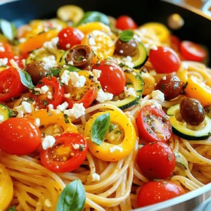 - Whole wheat spaghetti - Cherry tomatoes - Kalamata olives - Feta cheese - Zucchini - Red bell pepper For this dish, fresh ingredients make a big difference. Whole wheat spaghetti adds a hearty touch. I love using cherry tomatoes because they burst with flavor. Kalamata olives bring a salty kick that pairs well with the feta cheese. Zucchini adds a nice crunch. Don’t forget the red bell pepper for a sweet taste. - Olive oil - Garlic - Lemon juice - Dried oregano - Salt and pepper These pantry staples are key for flavor. Olive oil adds richness and helps sauté the veggies. Garlic gives a wonderful aroma and taste. A splash of lemon juice brightens the dish. Dried oregano adds a hint of earthiness. Salt and pepper enhance all the flavors. - Large pot for cooking pasta - Skillet for sautéing - Spiralizer (optional) You need a large pot to cook the spaghetti. A skillet is great for sautéing the veggies. A spiralizer is optional but fun if you want zucchini noodles. Use these tools to make your cooking easier and faster. For the full recipe, check the details above. - Prepare Salted Water: Start by filling a large pot with water. Add a generous amount of salt. This will help flavor the pasta. Bring the water to a rolling boil. - Achieve Al Dente Texture: Add the spaghetti to the boiling water. Cook it according to the package instructions. You want it to be al dente, meaning it should be firm yet tender. Once done, save 1/2 cup of the pasta water. Drain the rest and set the pasta aside. - Heat Olive Oil in Skillet: In a large skillet, pour in the olive oil. Heat it over medium heat. This takes about a minute. - Add Garlic and Red Bell Pepper: Once the oil is hot, add the minced garlic and diced red bell pepper. Sauté these for 2-3 minutes. You want them to soften and become fragrant. - Incorporate Zucchini and Tomatoes: Stir in the diced zucchini and cherry tomatoes. Cook this mixture for 4-5 minutes. The tomatoes will soften and release their juices. - Toss Pasta and Season: Now, add the cooked spaghetti to the skillet. Pour in the reserved pasta water. Toss everything together. Mix in the Kalamata olives, crumbled feta, lemon juice, dried oregano, salt, and pepper. Stir well to combine all the flavors. For more details, refer to the [Full Recipe]. Enjoy your Mediterranean pasta! To cook al dente pasta, follow these steps: - Use a large pot of salted water. - Boil the water before adding the pasta. - Stir the pasta during cooking. - Check the pasta a minute before the time on the package. To avoid sticky spaghetti, try these tips: - Add a little oil to the boiling water. - Stir the pasta often while it cooks. - Rinse the pasta in cold water after draining. Balancing flavors is key. Use lemon juice to add acidity. This brightens the dish. Pair it with feta for saltiness. Adjust these flavors to your taste. Fresh herbs can boost the taste of your meal. Add chopped basil or parsley at the end. They bring fresh notes and vibrant color. You can also use dried herbs, but fresh ones make a big difference. Garnishing with fresh basil makes your dish pop. Scatter whole leaves on top before serving. It adds color and aroma. For serving suggestions, use a large platter. This creates a nice display. You can also serve individual bowls for a cozy feel. Consider pairing the pasta with a simple salad for balance. {{image_2}} For a fresh twist, try a Mediterranean pasta salad. Use the same base recipe but focus on cold, crisp ingredients. Greek Ingredients to Include - Cucumber, diced - Red onion, finely chopped - Fresh parsley, chopped - Artichoke hearts, quartered These additions bring bright flavors. They also make the salad more colorful. Toss everything with a light dressing of olive oil and lemon juice. Cold Serving Suggestions Serve it chilled on a hot day. Pair it with grilled chicken or fish for a complete meal. You can also serve it as a side dish at picnics. Seafood adds a rich layer to your dish. Shrimp or scallops work great in this recipe. Adding Shrimp or Scallops Add shrimp or scallops to the skillet after sautéing your garlic and red bell pepper. Cook them until they turn pink. This usually takes about 3-4 minutes. Cooking Times for Seafood Don't overcook them! Overcooked seafood can become tough. Keep an eye on the color change for perfect results. You can easily make this dish vegetarian or vegan. There are simple swaps to keep the flavor. Alternative Cheeses If you want a vegetarian option, use ricotta or goat cheese. For a vegan choice, try cashew cheese or tofu. They add creaminess without dairy. Plant-Based Protein Substitutes For protein, consider chickpeas or lentils. They blend well with the pasta and add heartiness. You can also use tempeh for a protein boost. To store leftovers, let your Mediterranean pasta cool down. Place it in an airtight container. I recommend using glass containers. They keep the pasta fresh and let you see what's inside. You can store it in the fridge for up to three days. The best way to reheat pasta is on the stove. Add a splash of water or olive oil to keep it moist. Heat it on low. Stir gently to combine the flavors. You can also use a microwave. Cover it with a damp paper towel to keep it from drying out. Yes, you can freeze Mediterranean pasta. Make sure it cools completely before freezing. Use freezer-safe containers or bags. It can last up to three months in the freezer. When you're ready to enjoy it, thaw it in the fridge overnight. Reheat on the stove, adding a bit of water for moisture. Enjoy your Mediterranean sunset pasta again! Check out the Full Recipe for more details on how to prepare this delicious dish. Mediterranean pasta is a colorful dish filled with fresh and bright flavors. It often includes ingredients like tomatoes, olives, and feta cheese. This dish celebrates the essence of Mediterranean cuisine, which focuses on fresh, seasonal foods. Key characteristics: - Whole Wheat Spaghetti: A healthy base that adds fiber. - Cherry Tomatoes: Sweet and juicy, they bring freshness. - Kalamata Olives: These add a briny, rich flavor. - Feta Cheese: Creamy and tangy, it complements the dish. - Zucchini and Red Bell Pepper: These veggies add crunch and color. Yes, you can easily customize Mediterranean pasta! This recipe allows for creativity and personal taste. Suggested ingredient swaps: - Pasta Type: Use regular spaghetti or gluten-free options. - Cheese: Try goat cheese or a dairy-free alternative. - Vegetables: Add spinach, artichokes, or bell peppers. - Proteins: Toss in cooked chicken or shrimp for more protein. Making Mediterranean pasta is quick and easy. - Prep Time: About 10 minutes. - Cooking Time: Roughly 20 minutes. - Total Time: You can have this dish ready in about 30 minutes. Enjoy the Mediterranean sunset pasta with friends or family! Check out the Full Recipe for more details. Mediterranean Pasta brings fresh flavors and easy steps to your kitchen. We covered key ingredients like whole wheat spaghetti, cherry tomatoes, and kalamata olives, along with pantry staples such as olive oil and garlic. Cooking involves precise steps for perfect texture and taste. You can customize your dish with variations like pasta salad or seafood options. As you explore this recipe, remember that simple ingredients create great meals. Enjoy your cooking and share your tasty results with others!