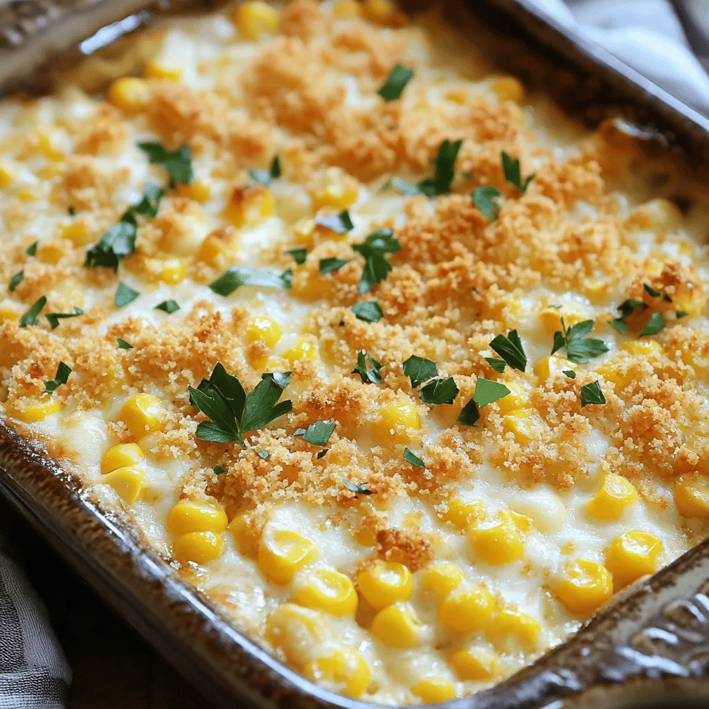 To make the best white cheddar baked corn, you need a few simple ingredients. Gather these items to create your dish: - 4 cups corn kernels (fresh, frozen, or canned) - 1 cup white cheddar cheese, shredded - 1/2 cup milk - 1/4 cup heavy cream - 2 tablespoons butter, melted - 1/4 cup grated Parmesan cheese - 2 tablespoons sugar - 1 teaspoon garlic powder - 1 teaspoon onion powder - Salt and pepper to taste - 1/4 cup breadcrumbs (optional, for a crunchy topping) - Fresh parsley, chopped (for garnish) Each ingredient plays a key role. The corn provides sweetness and texture. White cheddar cheese adds a creamy, rich flavor. Milk and cream make the dish smooth and velvety. Butter adds a lovely richness that enhances every bite. Parmesan cheese gives a nice salty kick. Using sugar balances the flavors. Garlic powder and onion powder bring depth. Salt and pepper elevate the taste. If you want more crunch, add breadcrumbs on top. Finally, fresh parsley brightens the dish and makes it look pretty. Check out the Full Recipe for complete cooking instructions to whip up this tasty comfort food! 1. Preheat your oven to 375°F (190°C). This helps cook the dish evenly. 2. Grease a baking dish with butter. Use a dish that holds about 2 quarts. 3. In a large bowl, combine the corn kernels with shredded white cheddar cheese, milk, heavy cream, and melted butter. 4. Add grated Parmesan cheese, sugar, garlic powder, onion powder, salt, and pepper. Stir until everything mixes well. 1. Pour the mixture into the greased baking dish. Spread it out evenly for nice cooking. 2. Optional: If you want a crunchy topping, sprinkle breadcrumbs over the corn mix. 3. Bake in the preheated oven for 30-35 minutes. Look for a golden brown top and bubbly edges. 1. Let it cool for a few minutes after baking. This helps set the dish. 2. Garnish with chopped fresh parsley. This adds color and flavor. 3. You can serve this dish as a side or a main. It pairs well with grilled meats or a fresh salad. For the complete recipe, check the Full Recipe section. To make your white cheddar baked corn even better, try different cheese varieties. You can mix in gouda for a smoky taste or mozzarella for extra stretchiness. This adds a fun twist and makes the dish unique. Adjusting seasoning is also key. Taste your mixture before baking. If it needs more salt or pepper, now is the time to fix it. A creamy texture is vital for this dish. To achieve this, use both milk and heavy cream. They blend well and help create a rich base. Mix the ingredients thoroughly to ensure an even spread. This way, every bite is packed with flavor and creaminess. You can prepare this dish ahead of time. Just mix the ingredients and store them in the fridge. When you're ready, bake it fresh. This saves time on busy days. Using frozen or canned corn is another great option. It cuts down on prep time and works just as well as fresh corn. Remember, these tips will help you create a perfect white cheddar baked corn. Enjoy the process and the delicious results! For the full recipe, check out the recipe section. {{image_2}} You can easily change up the recipe. Try adding different veggies. Bell peppers or green onions work well. They add color and flavor. You can also mix cheeses. Use a blend of sharp cheddar and gouda for a richer taste. This small change can make a big difference. Want some heat? Add jalapeños or a pinch of cayenne pepper. They give a nice kick to the dish. Fresh herbs like basil or cilantro can also add brightness. Just chop them up and mix them in for a fresh twist. If you need gluten-free options, skip the breadcrumbs. You can use ground nuts for crunch instead. For dairy-free alternatives, try almond milk and vegan cheese. They work well and keep the dish creamy. This way, everyone can enjoy white cheddar baked corn. For the full recipe, refer to the main section above. To keep your white cheddar baked corn fresh, store it in the fridge. Use an airtight container for best results. This helps to keep moisture in and odors out. Let it cool before putting it away. This will prevent condensation and sogginess. If you want to save some for later, freezing is a great option. Portion the leftovers into freezer-safe containers. Be sure to leave some space at the top, as the corn will expand. When you're ready to eat, thaw it overnight in the fridge. To reheat, place it in the oven at 350°F (175°C) until heated through. This keeps the texture nice and creamy. You can store this dish in the fridge for about three to four days. If you freeze it, it will last for about two to three months. Always check for signs of spoilage. If it smells off or looks discolored, it’s best to toss it. Enjoy your comfort food, but make sure it’s still good! What can I serve with white cheddar baked corn? You can serve it with grilled chicken, steak, or fish. It pairs well with salads too. Add some roasted veggies for a complete meal. Can I make this recipe ahead of time? Yes, you can prepare it one day in advance. Just cover it and keep it in the fridge. Bake it when you're ready to serve. Is it possible to make this dish vegetarian? Absolutely! This dish is already vegetarian. Just use vegetable broth if needed instead of meat-based options. What if I don’t have white cheddar cheese? You can use other cheeses like sharp cheddar or Monterey Jack. Each will give a different taste but will still be delicious. Can I use frozen corn instead of fresh? Yes, frozen corn works great. Just thaw it first and drain any excess water. This way, the dish stays creamy. How do I know when it's fully cooked? Look for a golden brown top and bubbly edges. You can also check if the center feels hot when poked with a fork. Can I add protein to this dish? Yes! You can mix in cooked chicken, bacon, or even beans for added protein. Just fold them in before baking. How to adjust the recipe for fewer servings? Simply cut the ingredients in half. This way, you still get all the flavors in a smaller batch. Doubling the recipe for a larger crowd? To double it, just multiply each ingredient by two. Make sure to use a larger baking dish for even cooking. For the full recipe, you can refer to the detailed instructions provided earlier. In this post, we covered a tasty white cheddar baked corn recipe. You learned about ingredients, easy steps, and helpful tips. We also explored fun variations and storage methods. This dish is simple to make and perfect for any meal. With a bit of creativity, you can make it your own. Enjoy the rich flavors and share with family and friends.
