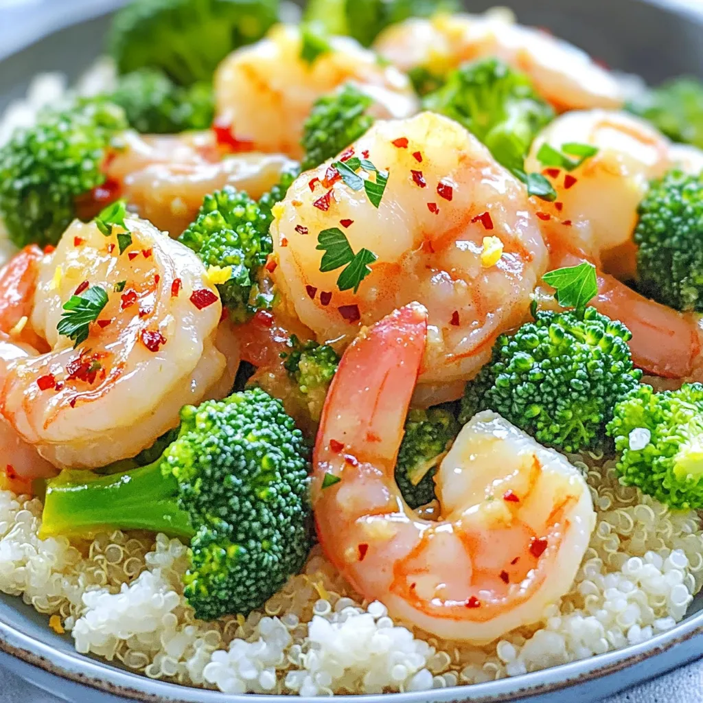 To create this flavorful delight, gather the following ingredients: - 1 lb shrimp, peeled and deveined - 2 cups broccoli florets - 4 tablespoons unsalted butter - 4 cloves garlic, minced - 1 teaspoon red pepper flakes (adjust to taste) - Salt and pepper to taste - Zest and juice of 1 lemon - 2 tablespoons fresh parsley, chopped - Cooked rice or quinoa, for serving Each ingredient plays a key role in this dish. The shrimp brings protein and a mild taste. The broccoli adds crunch and nutrition. Garlic delivers a rich, warm flavor. Butter gives a creamy base, while lemon adds brightness. Red pepper flakes introduce just the right amount of heat. Fresh parsley adds a pop of color and freshness. If you want to make this dish even more special, consider using high-quality shrimp. Fresh shrimp can enhance the taste significantly. Also, try using organic broccoli for better flavor and texture. For the full recipe, follow the detailed steps provided. Enjoy your cooking journey! - Blanching broccoli florets: Start by boiling a large pot of salted water. Once it boils, add the broccoli florets. Blanch them for about 2-3 minutes. You want them bright green and just slightly tender. - Ice bath technique: After blanching, quickly move the broccoli to an ice bath. This cools them fast and keeps their color bright. Let them sit for a few minutes, then drain. - Melting butter and adding garlic: In a large skillet, melt 4 tablespoons of unsalted butter over medium heat. Once the butter is melted, add 4 cloves of minced garlic. Sauté for about 1 minute until it becomes fragrant. - Incorporating red pepper flakes: Next, add 1 teaspoon of red pepper flakes. You can adjust this based on how spicy you like your dish. Stir well and let the flavors mingle. - Timing for shrimp cooking: Increase the heat to medium-high and add 1 pound of peeled and deveined shrimp. Season with salt and pepper. Cook them for about 3-4 minutes. They should turn pink and opaque. - Incorporating broccoli and seasonings: Once the shrimp is cooked, add the blanched broccoli back to the skillet. Toss everything together gently. - Final steps for serving: Squeeze the juice of 1 lemon over the dish and add the zest. Stir to combine and heat for another minute. Adjust the seasoning if needed. Serve this delightful mix over cooked rice or quinoa. Don't forget to garnish with chopped parsley for a fresh touch. For the full recipe, check the previous section! To avoid overcooking shrimp, watch the color change. Cook them until they turn pink and opaque. This usually takes about 3 to 4 minutes. If they curl tightly, they are overdone. For seasoning, use salt, pepper, and a dash of lemon juice. The lemon brightens the dish and enhances the flavor. If fresh broccoli is not available, you can use frozen broccoli. Just remember that frozen broccoli cooks faster. Reduce the cooking time by a minute or two. This helps keep the texture nice and firm. Always check the package for specific cooking times to get the best result. For a beautiful plate, serve the shrimp and broccoli over a mound of rice or quinoa. This adds height and makes it look fancy. To garnish, sprinkle fresh parsley on top. You can also add lemon wedges for a splash of color. These small touches make your dish pop and invite everyone to dig in. {{image_2}} You can make garlic butter shrimp and broccoli even better with some tasty add-ins. Try adding bell peppers, snap peas, or even carrots for a colorful twist. These veggies bring crunch and flavor to the dish. For protein options, you might want to add scallops or chicken. They both cook well with shrimp and blend nicely with the garlic butter flavor. If you’re feeling adventurous, mix in some cooked sausage for a hearty meal. To make your meal shine, serve garlic butter shrimp with rice or quinoa. They soak up the sauce and add a nice base. You can also try it with a light salad for a fresh touch. When it comes to drinks, a glass of white wine pairs perfectly. A crisp Sauvignon Blanc or a smooth Chardonnay enhances the garlic butter taste. If you need gluten-free options, this dish is already a winner! Just make sure to use gluten-free rice. For a low-carb choice, skip the rice and serve the shrimp and broccoli over zoodles (zucchini noodles) or cauliflower rice. You'll enjoy a healthy meal without missing out on flavor. For the full recipe, check out the details above! After cooking, let your garlic butter shrimp and broccoli cool. Use airtight containers to keep them fresh. Glass containers work well for this dish. They do not stain, and you can see the food inside. Store leftovers in the fridge for up to three days. To reheat without losing flavor, use a skillet on low heat. This method warms the dish evenly. You can also add a splash of water or broth to keep it moist. Stir gently to maintain the texture of the shrimp. Avoid using the microwave, as it can make the shrimp tough. To freeze, place the cooled dish in a freezer-safe container. Seal tightly to prevent freezer burn. It can last up to three months in the freezer. When ready to eat, thaw overnight in the fridge. Reheat on the stove with a little water to restore moisture. Enjoy this tasty meal even when it's frozen! The total time is about 20 minutes. You need 10 minutes for prep and 10 minutes for cooking. This quick recipe is perfect for busy nights. Yes, you can prep this dish in advance. Cook the shrimp and broccoli, then store them in the fridge. You can also blanch the broccoli and keep it ready. Just reheat when you are ready to eat. This dish pairs well with cooked rice or quinoa. You can also add a fresh salad or crusty bread. A light white wine can enhance the meal too. For the full recipe, check out the earlier section. In this blog post, we explored a tasty Garlic Butter Shrimp and Broccoli recipe. We covered key ingredients, step-by-step cooking instructions, and helpful tips to achieve the perfect dish. Remember, timing is key to avoid overcooking shrimp. Don’t hesitate to try different veggies or proteins for variety. Lastly, enjoy your meal with the suggested sides for a complete feast. Cooking can be fun and rewarding, so dive in and enjoy the process!