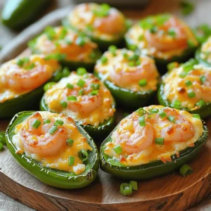 - 12 large jalapeño peppers - 1 pound shrimp, peeled and deveined - 1 cup cream cheese, softened - 1/2 cup shredded sharp cheddar cheese - 1/4 cup green onions, chopped - 2 cloves garlic, minced - 2 tablespoons Cajun seasoning - 1 tablespoon olive oil - Salt and pepper to taste - Cooking spray or oil for greasing Fresh shrimp is key. It adds great taste and texture. Look for shrimp that smells clean and ocean-like. If you can't find cream cheese, try goat cheese or ricotta. These can give a nice twist to the dish. You will need a baking sheet for the oven. A skillet helps cook the shrimp. A mixing bowl is great for blending all the tasty ingredients. Check your kitchen for these tools before starting the recipe. For the full recipe, refer to the top of this section. 1. Preheat your oven to 375°F (190°C). This heat helps cook the shrimp and tenderize the jalapeños. 2. Prepare a baking sheet by lightly greasing it with cooking spray or olive oil. This keeps the jalapeños from sticking. 3. Slice the jalapeños in half lengthwise. Take care to remove the seeds and membranes. Wear gloves to protect your hands from the heat. Place them cut side up on the baking sheet. 1. In a skillet over medium heat, add the olive oil and minced garlic. Sauté until the garlic smells good, about one minute. 2. Add the shrimp to the skillet with the Cajun seasoning. Cook until the shrimp turn pink, which takes about 3-4 minutes. Remove from heat and let them cool slightly. 1. In a mixing bowl, combine the cream cheese, cheddar cheese, green onions, and the sautéed shrimp mixture. Mix until well blended. 2. Generously fill each jalapeño half with the shrimp and cheese mix. 3. Arrange the stuffed jalapeños on the greased baking sheet. Bake them for 15-20 minutes. Look for the jalapeños to be tender and the cheese to be bubbly and slightly golden. 4. Allow the jalapeños to cool for a few minutes before serving. For the full recipe, check out my earlier notes on ingredients and cooking steps! To make Fiery Cajun Shrimp Stuffed Jalapeños just right, you can adjust the heat. If you like it mild, remove more seeds and membranes. For a spicier kick, leave some seeds. You can also mix in other spices. Try smoked paprika or cayenne for extra depth. Pair these spices with Cajun seasoning. This blend brings out the best in your shrimp. When serving these stuffed jalapeños, presentation is key. Arrange them on a colorful platter for a great look. Add a drizzle of spicy sauce on top. This creates an eye-catching contrast. You can also sprinkle more green onions for color. These small touches make a big difference at parties or gatherings. Many make the mistake of overcooking shrimp. Cook them just until pink, about 3-4 minutes. This keeps them tender and juicy. Also, be sure to remove enough seeds from the jalapeños. If you don’t, they will stay very hot. Properly preparing your ingredients leads to a better dish. Try these tips for a delicious result every time. For the full recipe, check out the section above. {{image_2}} You can change the cheese for a new flavor. Cream cheese is creamy, but you can try mozzarella or goat cheese. These options add different textures and tastes. If you want to swap shrimp, consider chicken or plant-based meat. Chicken works well when cooked until tender. For a plant-based choice, use tofu or a meat substitute. These options keep the dish tasty. To make the dish milder for kids or guests, remove all seeds and membranes from the jalapeños. This step helps reduce heat. You can also use less Cajun seasoning. Start with one tablespoon instead of two. If you want to add extra heat, try using spicy cheese. You can also mix in some hot sauce or cayenne pepper. Adding these will give your dish a nice kick. Pair these stuffed jalapeños with side dishes like rice or a fresh salad. A cool side helps balance the heat. You can serve them with chips and salsa or guacamole for an extra treat. For dips or sauces, consider ranch dressing or spicy mayo. These creamy options will add a rich layer to each bite. You can also try a zesty lime crema for freshness. For the full recipe, check out the complete guide. To keep your stuffed jalapeños fresh, place them in an airtight container. Store them in the fridge right after they cool. They will stay fresh for about three days. Ensure not to stack them to avoid squishing. You can freeze these stuffed jalapeños before or after baking. If you freeze them before baking, wrap each jalapeño tightly in plastic wrap. Place them in a freezer bag to save space. For freezing after baking, let them cool completely first. Then, follow the same wrapping steps. To thaw, place them in the fridge overnight or use the microwave on low power. The best way to reheat stuffed jalapeños is in the oven. Set the oven to 350°F (175°C). Place them on a baking sheet and heat for about 10-15 minutes. This method keeps them crispy. If you use the microwave, heat them on a plate for about 1-2 minutes. This method may make them a bit soggy, so use it only if you are in a hurry. Fiery Cajun Shrimp Stuffed Jalapeños pack a punch! The heat mainly comes from the jalapeños and Cajun seasoning. If you want less spice, remove more seeds and membranes. You can also use milder peppers, like bell peppers. Adjust the Cajun seasoning to your taste. This way, you control the heat while keeping the flavor! Yes, you can prep this dish ahead of time! You can fill the jalapeños with the shrimp mixture and store them in the fridge. This gives flavors time to meld. Just bake them when you're ready to serve. The total time, including prep and cooking, is around 35 minutes. It’s a flexible recipe for busy days! These stuffed jalapeños work great as appetizers. Pair them with a fresh salad or rice for a main course. You can also serve them with a tangy dipping sauce for extra flavor. Try a cool ranch or spicy aioli for a fun twist. They make any meal feel special! This blog post covered how to make Fiery Cajun Shrimp Stuffed Jalapeños. We discussed the essential ingredients like fresh shrimp and cream cheese. I shared step-by-step instructions and tips for perfect flavor. We explored variations and storage tips to keep your dish fresh. In the end, try this recipe for your next gathering. Enjoy the burst of flavors and make it your own!