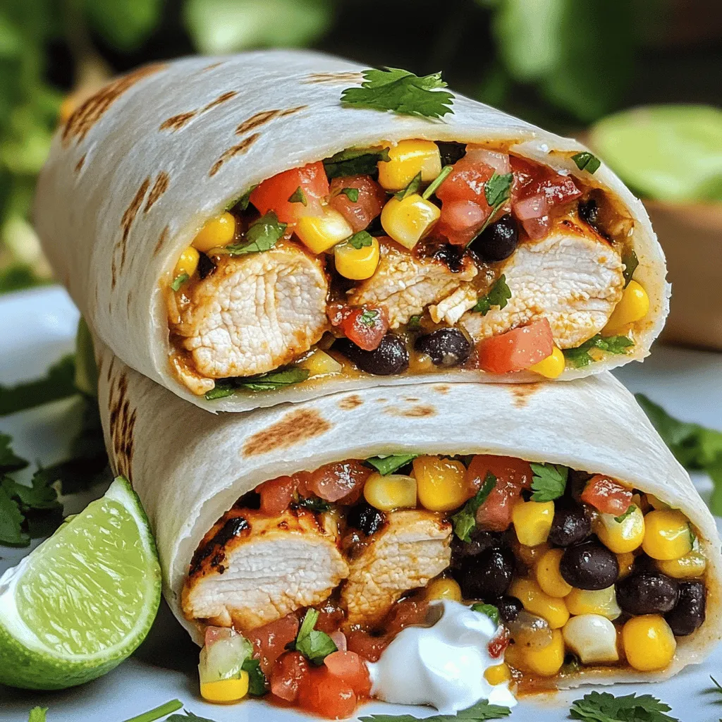 To craft your Copycat Chipotle Grilled Chicken Burrito, gather these key ingredients: - 1 pound boneless, skinless chicken thighs - 2 tablespoons olive oil - 2 teaspoons chipotle chili powder - 1 teaspoon cumin - 1 teaspoon garlic powder - 1 teaspoon onion powder - ½ teaspoon paprika - ½ teaspoon salt - ½ teaspoon black pepper - Juice of 1 lime - 4 large flour tortillas - 1 cup cooked white rice - 1 cup fresh black beans (canned or cooked) - 1 cup corn (canned or freshly cooked) - 1 cup pico de gallo (store-bought or homemade) - 1 cup shredded cheese (cheddar or Monterey Jack) - ½ cup sour cream - Fresh cilantro, for garnish These ingredients create the rich flavors of the burrito. The chicken thighs soak up the spices well. You can personalize your burrito with these optional ingredients: - Sliced jalapeños for heat - Avocado or guacamole for creaminess - Hot sauce for extra spice - Lettuce for crunch - Radishes for a fresh bite Feel free to mix and match to suit your taste. Each choice adds a new layer of flavor. To make your cooking process smooth, have these tools ready: - Mixing bowl for the marinade - Grill or grill pan for cooking chicken - Knife for slicing chicken and veggies - Cutting board for safe prep - Large spatula for flipping - Serving plate for assembly and presentation Using these tools makes the cooking fun and easy. They help you create a stunning burrito that tastes just like Chipotle! For the complete recipe, check out the Full Recipe. Start by making a tasty marinade. In a bowl, mix olive oil, chipotle chili powder, cumin, garlic powder, onion powder, paprika, salt, black pepper, and lime juice. This blend gives the chicken a smoky and spicy flavor. Add your chicken thighs to the bowl and coat them well. Let them sit for at least 30 minutes. If you have more time, marinate them for a few hours to deepen the taste. Next, it's time to grill. Preheat your grill or grill pan over medium-high heat. Once hot, add the marinated chicken thighs. Grill them for about 6-7 minutes on each side. You want the chicken to be fully cooked. Check that the internal temperature reaches 165°F (75°C). After grilling, let the chicken rest for 5 minutes. This helps keep it juicy. Now comes the fun part—assembling your burrito. Warm your flour tortillas on the grill for about 20 seconds on each side. Lay one tortilla flat and start with a scoop of white rice in the center. Add black beans, corn, and the sliced grilled chicken. Top it with pico de gallo, shredded cheese, and a dollop of sour cream. Fold in the sides and roll it up tightly from the bottom. You can grill the wrapped burritos for 2 minutes on each side if you like them crispy. For the full recipe, check out the details above. Marinating chicken is key for flavor. Use a good mix of spices. I like to whisk together olive oil, chipotle chili powder, cumin, and lime juice. This combo adds a smoky and tangy taste. - Marinate for at least 30 minutes. - For richer flavor, let it marinate for a few hours or overnight. - Always coat the chicken evenly for the best taste. Grilling chicken can be simple. Here are some tips: - Preheat your grill to medium-high heat. This helps get a nice sear. - Grill the chicken for 6-7 minutes per side. Check if it's cooked to 165°F (75°C). - Let the chicken rest after grilling. This keeps it juicy and tender. You can make your burrito unique! Here are some ideas: - Try different proteins, like steak or shrimp. - Add more veggies, like bell peppers or spinach. - Swap sour cream for guacamole for a creamy twist. These tips will help you create a delicious burrito that suits your taste. For the full recipe, check out the detailed instructions above. Enjoy your cooking! {{image_2}} You can make a great burrito without meat. Use grilled veggies like bell peppers and zucchini. You can also add mushrooms for extra flavor. For a protein kick, try black beans or pinto beans. They are full of protein and fiber. Use avocado or guacamole for creamy texture. This gives you a fresh taste and keeps it healthy. Want to switch up the meat? You can use beef or pork. For beef, use flank steak marinated in a similar spice mix. Grill it until it’s tender. For pork, use pork loin or shoulder. Cook it low and slow for juicy bites. Tofu lovers can use firm tofu. Just press it to remove water, then marinate and grill. Each protein option adds a unique flavor to your burrito. Are you a fan of heat? Add jalapeños or spicy salsa for a kick. You can also use hotter chili powder in the marinade. For a milder taste, skip the jalapeños and use sweet salsa instead. Adjust the spice level based on your taste. This way, everyone can enjoy their burrito just the way they like it. To keep your leftover burritos fresh, wrap them tightly in foil or plastic wrap. You can also place them in an airtight container. Make sure to store them in the fridge if you plan to eat them within a few days. For longer storage, use the freezer. When you are ready to enjoy your burritos again, remove them from the fridge or freezer. If frozen, let them thaw in the fridge overnight. To reheat, use an oven or air fryer for best results. Heat at 350°F (175°C) for about 15-20 minutes until hot. This method keeps the tortilla crispy and warm. If you want to save some burritos for later, consider freezing them in sections. Wrap each burrito individually in foil or plastic wrap. Then, place them in a freezer bag. This way, you can just grab one when you need a quick meal. They can last up to three months in the freezer without losing taste. To make a Chipotle-style burrito, start with marinated grilled chicken. You want to mix olive oil, chipotle chili powder, cumin, garlic powder, onion powder, paprika, salt, black pepper, and lime juice. Coat your chicken thighs in this mix and let them sit for at least 30 minutes. Next, grill the chicken until it reaches 165°F. Warm flour tortillas on the grill. Lay them flat and add cooked white rice, black beans, corn, grilled chicken, pico de gallo, shredded cheese, and sour cream. Fold in the sides and roll the burrito tight. It's easy and fun! You can swap chicken thighs for chicken breasts or even use tofu for a vegan option. Instead of flour tortillas, try whole wheat or corn tortillas for a healthier choice. You can use brown rice instead of white rice for extra fiber. If you prefer different beans, pinto beans work well too. For a spicy kick, add jalapeños or hot sauce. Yes, you can grill the burritos after you assemble them. This step adds a nice crispiness to the outside. Once wrapped, grill them on medium heat for about 2 minutes on each side. This warms the filling and gives the burritos a great texture. Enjoy them fresh from the grill for the best taste! You learned how to make a Chipotle-style grilled chicken burrito at home. We covered essential ingredients, cooking tools, and step-by-step instructions. I shared tips for marinating and grilling the chicken. You discovered ways to customize your burrito and different variations, like vegetarian options. Finally, we discussed storage and reheating strategies. Enjoy creating your own delicious burritos and don’t shy away from making them unique to your taste! Happy cooking!