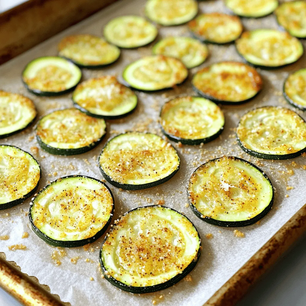 - 2 medium zucchinis, sliced thinly (about 1/8 inch thick) - 2 tablespoons olive oil - 1 teaspoon garlic powder - 1 teaspoon onion powder - 1 teaspoon smoked paprika - 1/2 teaspoon sea salt - 1/4 teaspoon black pepper - 1/4 cup grated Parmesan cheese (optional for extra flavor) - Cooking spray (for baking) You can add more spices to jazz up the flavor. Consider using: - Italian seasoning for a herby taste - Cayenne pepper for a spicy kick - Nutritional yeast for a cheesy flavor without dairy These options can give your chips a fun twist! Each serving of zucchini chips (about 1 ounce) has: - Calories: 100 - Protein: 3g - Fat: 7g - Carbohydrates: 8g - Fiber: 2g - Sodium: 200mg These chips provide a healthy snack packed with nutrients. Enjoy them guilt-free! For the full recipe, check out Best Crunchy Zucchini Chips. Start by washing your zucchinis to remove any dirt. I like to use two medium zucchinis for this recipe. Next, slice them thinly—about 1/8 inch thick is best. You can use a mandolin slicer for even cuts or a sharp knife. The key is to keep the slices uniform. This helps them bake evenly and become crunchy. In a large bowl, combine the zucchini slices with olive oil, garlic powder, onion powder, smoked paprika, sea salt, and black pepper. If you want extra flavor, add grated Parmesan cheese. Make sure to toss the zucchini well so every slice gets coated. This blend of spices adds a great taste to your chips. Preheat your oven to 225°F (110°C). This low heat helps dehydrate the zucchini without burning it. Line a baking sheet with parchment paper or spray it lightly with cooking spray. Arrange the zucchini slices in a single layer on the sheet. Avoid overlapping, as this will keep them crispy. Bake them for 2 to 2.5 hours, flipping them halfway through. Keep an eye on them to prevent burning. Your zucchini chips are done when they turn golden and crispy. Once baked, let them cool for a few minutes to crisp up further. Enjoy your crunchy zucchini chips as a tasty snack! For the full recipe, check out the recipe section. To get that ideal crunch in your zucchini chips, start with thin slices. Aim for about 1/8 inch thick. Thin slices cook more evenly. Use a mandolin slicer for the best results. This tool helps you slice quickly and evenly. Don't forget to coat the slices well with olive oil and spices. This enhances flavor and helps with crispiness. Baking at a low temperature, like 225°F, is key. It lets the chips dry out without burning. One common mistake is overcrowding the baking sheet. If the chips overlap, they will steam instead of crisp. This leads to soggy chips, which no one wants. Another mistake is skipping the flipping step. Flipping ensures even cooking and browning. Finally, keep an eye on them while they bake. Ovens can vary, and you don't want to burn your hard work. For making these chips, you'll need a few simple tools: - Mandolin slicer (for even zucchini slices) - Baking sheet (for holding your chips) - Parchment paper (to prevent sticking) - Large mixing bowl (for tossing the zucchini) - Spatula (for flipping the chips) Having these tools makes the process smooth. For the full recipe, refer to the Best Crunchy Zucchini Chips. Enjoy your cooking adventure! {{image_2}} You can easily change the flavor of your zucchini chips. Try adding different spices for fun. For a spicy kick, use cayenne pepper or chili powder. If you like herbs, consider dried oregano or thyme. For a cheesy flavor, add more Parmesan cheese or nutritional yeast. Each spice adds its own unique touch. Mix and match to create your perfect chip! If you want to try different cooking methods, an air fryer works great. Set your air fryer to 350°F (175°C). Cook in small batches for about 10 to 15 minutes. Check often to prevent burning. A dehydrator is another option. Set it to a low temperature and let the zucchini dry for several hours. Both methods give you crunchy chips without the oven. Dips make your zucchini chips more enjoyable. A creamy ranch dip pairs well with the crunch. You can also try hummus for a healthy choice. For something bold, a spicy salsa works great. If you like cheese, a warm queso dip is delicious. These dips add flavor and fun to your snack time! To keep your leftover zucchini chips fresh, place them in an airtight container. I like to use a glass jar or a sealed bag. Make sure they cool completely before you store them. This helps avoid moisture build-up. If stored properly, they can last for about 3 to 5 days. Keep them in a cool, dry place. Avoid the fridge, as it may make them soggy. When you want to enjoy your leftover chips again, reheating is key. Preheat your oven to 350°F (175°C). Spread the chips on a baking sheet in a single layer. Heat them for about 5 to 10 minutes. Keep an eye on them to prevent burning. This method helps restore their crispiness. You can also use an air fryer for a quick reheat. If you want to save your chips for later, freezing works well. First, let the chips cool completely. Next, lay them on a baking sheet in a single layer. Freeze them for a couple of hours. Then, transfer the chips to a freezer-safe bag. Squeeze out as much air as possible before sealing. They can last for up to 3 months in the freezer. When you're ready to eat, bake them straight from frozen. This helps keep them crunchy. For the full recipe, check out the earlier steps. Yes, you can use other vegetables like sweet potatoes, carrots, or beets. These veggies can also taste great when you slice them thin. Just make sure to adjust the cooking time. Each type of veggie cooks at a different rate. To make zucchini chips without oil, slice the zucchinis thinly and season them. Use salt and spices to add flavor. Then, bake them at a low temperature. You can also use a dehydrator for a healthier option. If your chips are not crunchy, check a few things. First, make sure the slices are thin and even. Thicker slices will take longer to cook. Second, ensure they are not overlapping on the baking sheet. Lastly, if they seem soft after baking, try baking them longer. Just watch closely to avoid burning. Absolutely! Adding cheese like Parmesan can boost the flavor. Mix grated cheese in with the spices before baking. Just remember that cheese can brown quickly, so keep an eye on the chips while they bake. Store leftover zucchini chips in an airtight container. Keep them in a cool, dry place. They can last for a few days this way. If they lose crunch, you can re-crisp them in the oven for a few minutes. Yes, you can make zucchini chips in an air fryer. Set the temperature to around 350°F (175°C). Cook for 15-20 minutes, shaking the basket halfway through. This method gives a great crunch and saves time. Zucchini chips pair well with many dips. Try hummus, ranch dressing, or guacamole. You can also enjoy them plain as a tasty snack. Yes, you can freeze zucchini chips for longer storage. Make sure they are fully cooled before freezing. Place them in a freezer-safe bag or container. When you want to eat them, bake to re-crisp. You can get creative with spices! Try chili powder for a kick, or Italian herbs for a classic taste. The options are endless, so feel free to experiment. For the complete recipe, check out the Full Recipe section above. This blog post covered how to make tasty zucchini chips. We explored the ingredients needed and even some optional ones to enhance flavor. I provided clear steps for prepping, mixing, and baking to get that perfect crunch. You learned tips for success, common mistakes to avoid, and suggested variations for fun flavors and dips. Finally, I shared how to store and reheat leftovers. Zucchini chips can be a healthy snack that is easy to make. Enjoy experimenting with your own flavors and techniques!