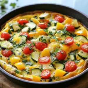 To make a tasty frittata, you need a few simple ingredients. Here’s what you will need: - 6 large eggs - 1/2 cup milk (or dairy-free alternative) - 1 cup diced bell peppers (red, yellow, green) - 1 small diced zucchini - 1/2 cup halved cherry tomatoes - 1/4 cup finely chopped red onion - 1 cup chopped fresh spinach - 1 cup shredded cheese (cheddar or mozzarella) - 2 tablespoons olive oil - Salt and pepper to taste - Fresh herbs for garnish These ingredients work together to create a colorful dish. The eggs form a fluffy base, while the veggies add nutrients and flavor. Cheese brings creaminess, making every bite a delight. You can mix and match these ingredients to suit your taste. For the full recipe with clear steps, check out the link. Enjoy this easy and delicious frittata! 1. Preheat your oven to 375°F (190°C). This step is key for even cooking. 2. In a large bowl, whisk together 6 large eggs and 1/2 cup milk. Mix until smooth. 3. Season the mixture with salt and pepper to taste. This simple step adds great flavor. 1. Heat 2 tablespoons of olive oil in a large skillet over medium heat. 2. Add 1/4 cup of finely chopped red onion. Sauté for about 2 minutes until soft. 3. Next, toss in 1 cup of diced bell peppers, 1 small diced zucchini, and 1/2 cup of halved cherry tomatoes. Cook for 3-4 minutes. Stir occasionally so nothing burns. 4. Add in 1 cup of chopped fresh spinach. Cook until the spinach wilts, about 1-2 minutes. 1. Pour the egg mixture evenly over the sautéed vegetables in the skillet. Gently stir to combine. 2. Sprinkle 1 cup of shredded cheese on top. I like cheddar or mozzarella for this. 3. Cook on the stove for about 5 minutes. Stop when the edges start to set but the middle is still runny. 4. Transfer the skillet to the preheated oven. Bake for 15-20 minutes. Check for a lightly golden top and set middle to know it’s done. You can find the full recipe with all the details in the earlier sections. Enjoy your frittata with fresh herbs on top! To make a great frittata, start by whisking the eggs well. This gives your dish a fluffy texture. I always mix in milk for extra creaminess. Next, don’t overcook your vegetables. Keeping them tender adds more flavor to your frittata. When serving, I love to garnish with fresh herbs. It adds a nice pop of color and taste. You can also pair your frittata with a side salad or crispy toast. This makes a colorful and satisfying meal. One mistake is skipping preheating the oven. This step helps cook your frittata evenly. Another common error is not using an oven-safe skillet. Always choose a skillet that can go from the stove to the oven safely. This ensures your frittata bakes perfectly. {{image_2}} For a heartier frittata, add cooked bacon or sausage. These meats bring a nice crunch and depth of flavor. You can also try diced ham or smoked salmon. Both options add protein and a savory touch. Feel free to mix in seasonal veggies. Fresh asparagus, mushrooms, or kale can brighten your dish. Leftover roasted vegetables work well too. They save time and add great taste. Experiment with different cheese types for unique flavors. You can use sharp cheddar or creamy mozzarella. For a tangy twist, try feta or goat cheese. These cheeses melt beautifully and enhance the frittata's richness. You can find the full recipe to make this easy frittata and explore all these delicious variations. To keep your frittata fresh, cool it completely before refrigerating. This helps prevent sogginess. After cooling, place it in an airtight container. This keeps out air and moisture. You can store it in the fridge for up to four days. When you’re ready to enjoy your frittata again, you have two options. You can use the microwave or the oven. If using the microwave, heat it for 30 seconds at a time until warm. If using the oven, preheat it to 350°F (175°C) and bake for about 10 minutes. The frittata tastes best when warm, as it brings out all the flavors. If you want to save leftovers for later, freezing is a great option. Cut your frittata into individual slices. Wrap each slice in plastic wrap. This prevents freezer burn and keeps the taste fresh. To eat, thaw the slices overnight in the fridge before reheating. This method gives the best results for texture and flavor. To check if your frittata is done, look for a lightly golden top. The middle should be set and not jiggle. You can insert a knife in the center. If it comes out clean, it's ready. This simple test helps you avoid undercooking. Trust me, a perfect frittata should feel firm yet soft. Yes, you can make a frittata ahead of time. Just prepare it and let it cool. Store it in the fridge in an airtight container. It stays fresh for about three days. This makes busy mornings easier. You can reheat it in the microwave or oven. It tastes great warm or at room temperature. A frittata is baked, while an omelette is cooked on the stovetop. Frittatas hold more filling ingredients, making them heartier. You can add many vegetables, meats, or cheeses to a frittata. Omelettes are usually folded over and serve one person. Both dishes are tasty; it just depends on how you want to cook them. Making a frittata is simple with these ingredients and steps. You start with eggs, veggies, and cheese. You sauté, mix, and bake for a tasty meal. Remember to whisk well and avoid overcooking your veggies. Don’t forget that you can add proteins or change up the veggies for variety. Store any leftovers properly for later enjoyment. With this guide, your frittata can shine at any meal. Enjoy crafting your perfect dish!
