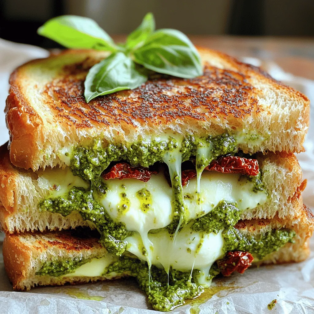 To make Italian grilled cheese sandwiches, you need key ingredients. Here’s the list: - 4 slices of rustic Italian bread - 2 tablespoons basil pesto - 1 cup fresh mozzarella cheese, sliced - ½ cup sun-dried tomatoes, chopped - ½ teaspoon garlic powder - 2 tablespoons olive oil - Salt and pepper to taste - Fresh basil leaves for garnish These ingredients blend well to create a tasty sandwich. The rustic Italian bread gives a great texture. The mozzarella melts beautifully, making each bite rich and creamy. Sun-dried tomatoes add a sweet and tangy touch. You can add some optional extras to boost the flavor. Consider these options: - Roasted red peppers for sweetness - Fresh spinach for a healthy crunch - Prosciutto for a salty kick - A sprinkle of red pepper flakes for heat These extras let you customize your sandwich. Feel free to mix and match based on your taste. Choosing the right bread is key to a great grilled cheese. Here are some recommended types: - Ciabatta for a crispy crust - Focaccia for a fluffy inside - Pane Toscano for a rustic flavor Each bread type brings its own character. Experiment with different breads to find your favorite! For a full recipe, you can check the detailed steps provided. First, gather all your ingredients. You will need: - 4 slices of rustic Italian bread - 2 tablespoons basil pesto - 1 cup fresh mozzarella cheese, sliced - ½ cup sun-dried tomatoes, chopped - ½ teaspoon garlic powder - 2 tablespoons olive oil - Salt and pepper to taste - Fresh basil leaves for garnish Start by laying out your bread slices. Spread basil pesto on one side of each slice. Next, slice your fresh mozzarella. Chop the sun-dried tomatoes. This prep makes cooking easy and fun. Now, it's time to grill. Preheat your skillet over medium heat. Drizzle olive oil in the hot skillet. Take two slices of bread with pesto facing out. Place mozzarella slices on the non-pesto side. Sprinkle the chopped sun-dried tomatoes on top. Season with garlic powder, salt, and pepper. Cover with the other two slices of bread, pesto side out. Place the sandwiches in the skillet. Grill each side for about 3-4 minutes. You want the bread golden and crispy, and the cheese melted. Once grilled, remove the sandwiches from the skillet. Let them cool for a minute. This helps the cheese set a bit. Slice the sandwiches in half for easy eating. Garnish with fresh basil leaves for color and aroma. Enjoy your tasty Italian grilled cheese! For detailed cooking steps, check the Full Recipe. To get that ideal golden crust, you need two things: heat and fat. Use medium heat. If it's too hot, the bread burns. If it's too low, it won't crisp up. Use olive oil when grilling the sandwich. It adds flavor and helps the bread brown nicely. Spread it evenly on the outside of the bread. This will make each bite crunchy and tasty. For the best melt, I love fresh mozzarella. It gets gooey and adds a creamy taste. You can also mix cheeses. Try adding provolone or fontina for extra flavor. Keep in mind that shredded cheese melts faster than slices. If you're in a hurry, shredded works great. Just remember to layer it well for a good melt. One big mistake is using cold bread. Always let the bread sit at room temperature. Cold bread won't cook well. Another mistake is not enough oil or butter. You need enough fat to help the bread crisp. Don’t rush the cooking. Let each side grill for 3-4 minutes. If you flip too soon, the cheese won't melt properly. Keep these tips in mind, and you’ll make the best Italian grilled cheese sandwiches every time! {{image_2}} If you love meat, add slices of prosciutto or salami. These meats pair well with the rich cheese. They add great flavor and texture. You can even use grilled chicken for a heartier meal. Just layer your chosen meat on top of the cheese before grilling. This gives you a tasty, protein-packed sandwich. For a veggie twist, you can add roasted peppers, spinach, or artichoke hearts. These ingredients add color and nutrition. They also bring a fresh taste. Try mixing in some sliced mushrooms for an earthy flavor. Just layer your veggies between the cheese and bread. This way, you keep the sandwich hearty and filling without meat. If you need gluten-free options, use gluten-free bread. Many brands offer great flavors and textures. Look for rustic or artisan styles for the best results. Also, check ingredients to ensure they fit your diet. Grilling may take a bit longer, but you’ll get that crispy crust. Enjoy your Italian grilled cheese without missing out! To store leftover Italian grilled cheese sandwiches, let them cool first. Wrap each sandwich in foil or parchment paper. This keeps them from getting soggy. Place them in an airtight container. They will last up to three days in the fridge. When you’re ready to eat, reheat the sandwiches to keep them crispy. A skillet works best. Heat it over medium heat, adding a little butter or oil. Place the sandwich in the skillet. Grill each side for about 2-3 minutes. This method helps restore that golden, crunchy crust. You can also freeze these sandwiches for later. Wrap each sandwich tightly in plastic wrap. Then, place them in a freezer bag. They can last up to two months in the freezer. When you want one, just thaw in the fridge overnight. Reheat as mentioned above for the best results. Yes, you can use different cheeses! Try provolone, fontina, or even a mix. Each cheese gives a unique taste. Mixing cheeses can add depth and richness to your sandwich. For a sharp flavor, use aged cheeses. For a milder option, mozzarella works great. Just remember to keep that gooey texture we love when melting! Great sides can lift your meal! A fresh salad with arugula and cherry tomatoes pairs well. You can also serve it with a bowl of tomato soup. The soup adds warmth and comfort. For a crunchy touch, try potato chips or pickles. They contrast nicely with the creamy sandwich. To make this dish dairy-free, choose vegan cheese. Brands like Daiya or Violife offer tasty options. Use dairy-free butter or olive oil for grilling. You can also add nutritional yeast for a cheesy flavor. This keeps the essence of the sandwich while catering to your needs! You can find the Full Recipe for Italian Grilled Cheese Sandwiches right here. It lists all the ingredients and step-by-step instructions to guide you through the process. Enjoy every bite of this delightful treat! You learned how to make Italian grilled cheese sandwiches with the best tips and tricks. We covered essential ingredients, how to grill them perfectly, and ways to store leftovers. Remember to play with flavors and toppings to suit your taste. Making these sandwiches can be quick and easy. With practice, you'll impress yourself and others. Enjoy your tasty creations and don't be afraid to experiment!