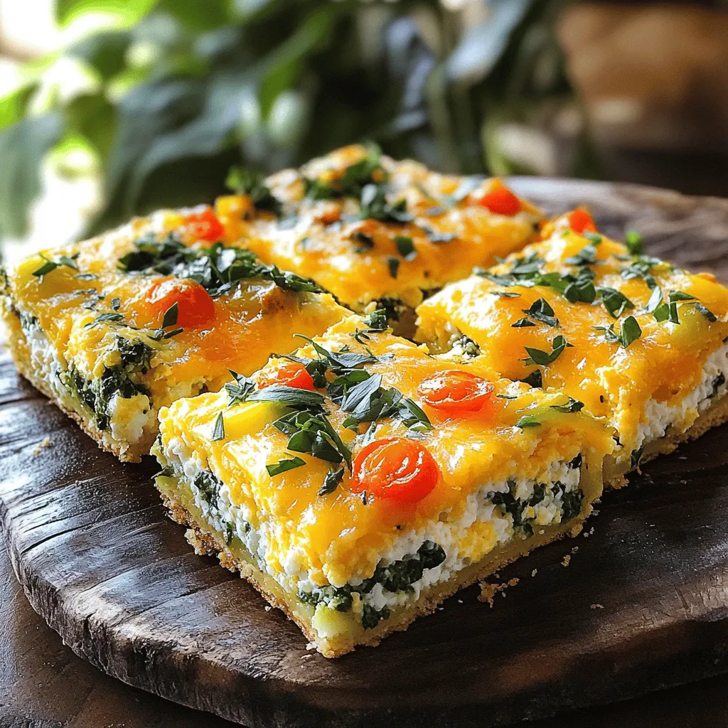 - 2 cups cottage cheese - 6 large eggs - 1 cup spinach, chopped - 1 small bell pepper, diced - 1/2 cup onion, finely chopped - 1 cup cherry tomatoes, halved The main ingredients set the stage for a tasty and healthy dish. Cottage cheese adds creaminess and protein. Eggs bind everything together while providing flavor. Spinach brings color and nutrients. Bell peppers and onions add crunch and sweetness. Cherry tomatoes burst with juicy goodness. - 1 teaspoon garlic powder - 1 teaspoon salt - 1/2 teaspoon black pepper - 1/2 teaspoon paprika - 1/2 cup shredded cheese (cheddar or mozzarella) - Fresh herbs for garnish (optional) Seasoning brings the flavors to life. Garlic powder gives a savory kick. Salt and pepper enhance everything. Paprika adds warmth and a hint of smokiness. Shredded cheese on top melts beautifully, making every bite rich. Fresh herbs can freshen the dish, adding a pop of color too. You can find the full recipe for this delicious Cottage Cheese Egg Bake above. Enjoy the mix of flavors and textures in each serving! - Preheat your oven to 350°F (175°C). - Grease a 9x13-inch baking dish with non-stick cooking spray. - In a large bowl, whisk together cottage cheese and eggs until smooth. - Add chopped spinach, diced bell pepper, chopped onion, halved cherry tomatoes, garlic powder, salt, black pepper, and paprika. Stir until everything is mixed well. - Pour the egg and cottage cheese mixture into the greased dish. - Sprinkle the shredded cheese on top of the mixture. - Bake in the preheated oven for 30-35 minutes until set. The edges should be golden brown. A toothpick inserted in the center should come out clean. This Cottage Cheese Egg Bake is easy to prepare. It’s a great dish for breakfast or brunch. You can even serve it for dinner. Enjoy the full recipe for more details! How to check for doneness: To know when your bake is done, look for a few signs. The edges will turn golden brown, and the center should be firm. Insert a toothpick into the center. If it comes out clean, your dish is ready! Importance of even baking: Even baking helps your dish cook perfectly. To achieve this, spread the mixture evenly in the dish. If one side is thicker, it may not cook through. Rotate the dish halfway through baking for best results. Suggested fresh herbs: Fresh herbs bring bright flavors to your egg bake. I love using parsley, chives, or basil. Just chop them finely and sprinkle them on top before serving. They add color and taste! Substitutions for dairy or veggies: You can switch out dairy or veggies based on your taste. Use Greek yogurt instead of cottage cheese for a creamier texture. For veggies, try zucchini or mushrooms. These can add unique flavors and keep the dish fresh! Best sides to pair: This egg bake pairs well with a light salad or some whole-grain toast. A fresh green salad adds crunch and balances the dish. You can also serve it with sliced avocado for extra creaminess. Presentation ideas: To make your dish look great, cut it into neat squares. Arrange them on a colorful platter. Add a sprinkle of fresh herbs on top for a pop of color. This makes your meal look as good as it tastes! {{image_2}} You can mix in different vegetables to change the taste. Try using zucchini, mushrooms, or broccoli. Each veggie adds its own unique flavor. Adding herbs or spices also makes a big difference. Fresh basil or oregano can brighten the dish. If you like heat, sprinkle in some red pepper flakes. This small change can make the bake exciting. This dish can easily fit many diets. It is gluten-free since it uses no flour. For a low-carb option, skip the tomatoes or use fewer vegetables. You can also make a vegetarian version by using only plant-based cheese. If you want a vegan dish, replace the eggs with chickpea flour mixed with water. This swap keeps the bake hearty and tasty. You can serve this dish in fun ways. For a quick meal, make individual muffin-shaped bakes. Pour the mixture into a muffin tin and bake until set. This makes it easy to grab and go. If you prefer a family-style meal, serve it as a breakfast casserole. Cut it into squares and place it on a big platter. It looks great and is fun to share. For the full recipe, check out the detailed instructions above. To store your Cottage Cheese Egg Bake leftovers, place them in the fridge. Use an airtight container to keep them fresh. Make sure to cool the dish to room temperature before sealing it. This helps prevent moisture build-up inside the container. For longer shelf life, you can freeze the egg bake. Cut it into squares and wrap each piece in plastic wrap. Then, place the wrapped pieces in a freezer-safe bag or container. This way, you can enjoy your dish later! When you're ready to eat, thaw it overnight in the fridge. Reheat in the oven at 350°F (175°C) for about 15-20 minutes or until warm. In the fridge, your Cottage Cheese Egg Bake lasts about 3-4 days. If frozen, it can last up to 2-3 months. Always check for signs of spoilage, like an off smell or mold. If you see any, it's best to toss it. Enjoy your delicious meal while it's fresh! Can I use different types of cheese? Yes, you can use different cheeses. Cheddar and mozzarella are great choices. You can also try feta or goat cheese for a tangy flavor. Mixing cheeses can add depth to your dish. Is it necessary to add vegetables? No, it's not necessary to add vegetables. However, they boost nutrition and flavor. You can skip them or add your favorites, like mushrooms or zucchini. It’s all about what you enjoy. How to adjust for dietary restrictions? For gluten-free needs, this recipe is already safe. If you need a dairy-free option, swap cottage cheese with a plant-based alternative. Always check labels for hidden ingredients. Can I double the recipe? Yes, you can double the recipe. Use a larger baking dish and increase the bake time. Keep an eye on it to ensure it cooks evenly. What's the best way to reheat Cottage Cheese Egg Bake? The best way to reheat is in the oven. Preheat to 350°F and bake for about 10 minutes. You can also use the microwave, but it may not keep the texture as nice. How can I make it spicier? To add spice, mix in diced jalapeños or a pinch of cayenne pepper. Hot sauce can also spice things up. Adjust to your taste for a kick in every bite. For the full recipe, check out the Cottage Cheese Egg Bake recipe section. This blog post shares a tasty Cottage Cheese Egg Bake recipe. You learned about the main ingredients like cottage cheese, eggs, and veggies. I provided step-by-step instructions for mixing and baking. You also discovered tips for storage and serving, along with various flavor options and dietary alternatives. Incorporate these ideas to make a dish you and others will enjoy. Try cooking with creative ingredients and share your results. Happy baking!