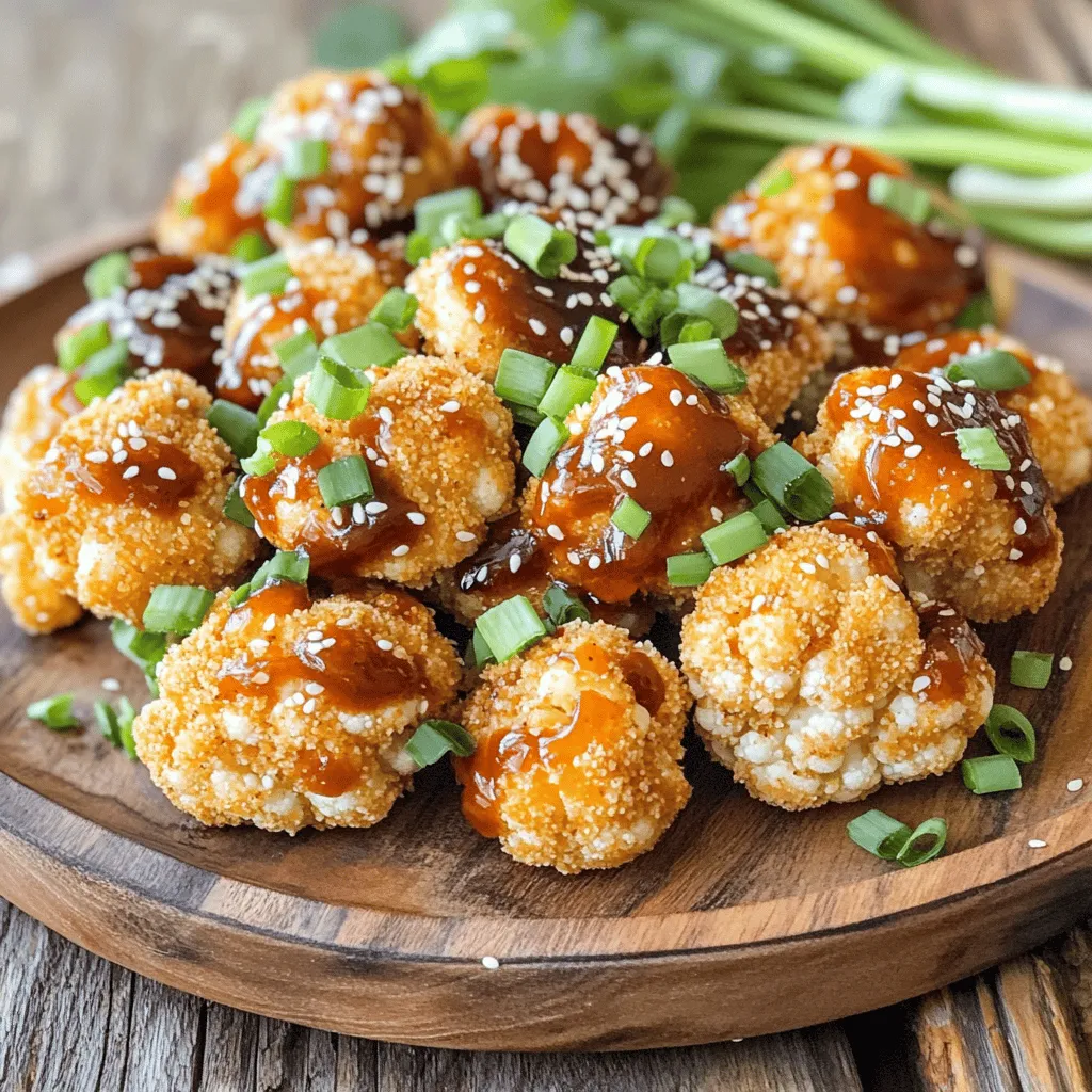 To make Air-Fryer Asian BBQ Cauliflower Wings, gather these ingredients: - 1 large head of cauliflower, cut into bite-sized florets - 1 cup all-purpose flour - 1 cup plant-based milk (such as almond or soy) - 1 teaspoon garlic powder - 1 teaspoon onion powder - 1 teaspoon smoked paprika - Salt and pepper to taste - 1 cup breadcrumbs (panko preferred for extra crunch) - 1/2 cup Asian BBQ sauce (store-bought or homemade) - 1 tablespoon sesame oil - 1 tablespoon soy sauce (or tamari for gluten-free) - Sesame seeds for garnish - Chopped green onions for garnish You can swap ingredients if needed. Use chickpea flour instead of all-purpose flour for a gluten-free option. Almond milk works well, but any plant-based milk is fine. If you want a kick, add cayenne pepper to the batter. You can also use coconut aminos instead of soy sauce for a lower-sodium choice. Freshness matters for flavor. Choose a cauliflower head with firm, white florets. Avoid any with brown spots or wilting leaves. For the breadcrumbs, panko gives the best crunch. Always check your sauces for freshness to ensure the best taste in your wings. A great dish starts with great ingredients! First, take a large head of cauliflower. Cut it into bite-sized florets. This helps them cook evenly. Next, grab a big mixing bowl. In this bowl, add one cup of all-purpose flour. Then, sprinkle in one teaspoon of garlic powder, onion powder, and smoked paprika. Don’t forget to add salt and pepper to taste. Whisk these ingredients until they mix well. Now, it’s time to create the batter. Slowly pour one cup of plant-based milk into the dry mix. Use a whisk to stir it all together. Keep mixing until the batter is smooth. It should not be too thick. If it is, add a little more milk. Before you fry, preheat your air fryer to 375°F (190°C). This step is key for crispiness. While it heats, dip each cauliflower floret into the batter. Let any excess batter drip off. After that, roll the floret in breadcrumbs until it is fully coated. Repeat this for all pieces. When the air fryer is warm, place the coated wings in a single layer in the basket. If you have too many, fry them in batches. This keeps them crispy. Lightly spray them with cooking spray for extra crunch. Cook for 15-18 minutes. Flip them halfway through for even cooking. In a small bowl, mix half a cup of Asian BBQ sauce, one tablespoon sesame oil, and one tablespoon soy sauce. Once the wings are golden and crispy, transfer them to a big bowl. Pour the sauce over the wings. Toss them gently to coat. Finally, return the wings to the air fryer for 3-5 more minutes. This helps the sauce caramelize. When done, take them out and garnish with sesame seeds and chopped green onions. Enjoy your tasty Air-Fryer Asian BBQ Cauliflower Wings! For the full recipe, refer back to our detailed instructions. To get crispy cauliflower wings, use panko breadcrumbs. They add a nice crunch. Spray the wings lightly with cooking spray before air frying. This helps them crisp up nicely. Keep the florets in a single layer in the basket. Overcrowding makes them steam instead of fry. One common mistake is not preheating the air fryer. Always preheat for better results. Another mistake is using wet florets. Make sure they are dry before coating. If the batter is too thick, the wings won’t coat well. Adjust the milk if needed for a smooth batter. These wings taste great with a side of steamed rice. You can also serve them with fresh veggies for crunch. A drizzle of extra BBQ sauce on top adds more flavor. Garnish with sesame seeds and green onions for a nice touch. Enjoy these wings as a snack or a main dish. For the full recipe, check out the details above. {{image_2}} You can easily make Air-Fryer Asian BBQ Cauliflower Wings gluten-free. Use gluten-free all-purpose flour instead of regular flour. For the breadcrumbs, choose gluten-free panko or crushed rice cereal. These swaps keep the taste and texture just as good. If you love heat, add chili flakes or sriracha to the batter. You can also mix hot sauce into the BBQ glaze. This gives a nice kick to the wings. If you want more spice, use a spicy Asian BBQ sauce. It really ramps up the flavor. While Asian BBQ sauce is fantastic, don’t hesitate to try other sauces. Teriyaki sauce offers a sweet and savory taste. Buffalo sauce gives a classic spicy flavor. You can even use a honey garlic sauce for a sweet twist. Each sauce brings a new vibe to your wings. For the full recipe, check the link. After you enjoy your Air-Fryer Asian BBQ Cauliflower Wings, store any leftovers carefully. Place them in an airtight container. This helps keep them fresh for up to three days in the fridge. Make sure they cool down to room temperature first. Avoid stacking them too high to prevent sogginess. If you have extra BBQ sauce, keep it in a separate container to avoid mushy wings. To reheat your wings, use the air fryer for the best results. Preheat the air fryer to 350°F (175°C). Place the wings in a single layer in the basket. Heat them for about 5-7 minutes. This method keeps them crispy. You can also use an oven. Set it to 350°F (175°C) and bake for about 10-12 minutes. Flip them halfway for even warming. If you want to save your wings for later, freezing is a great option. Lay the cooled wings in a single layer on a baking sheet. Freeze them for about an hour. Once they are solid, transfer them to a freezer bag or container. They can last for up to three months. When ready to eat, simply thaw them in the fridge and reheat as mentioned above. Enjoy the same great taste! To make your wings crispier, use panko breadcrumbs. They add a great crunch. Also, ensure you coat each floret well in the batter and breadcrumbs. After air frying, give them a light spray of cooking oil. This helps the wings get that golden brown color and extra crispness. Remember, do not overcrowd the air fryer. Cooking in batches allows hot air to circulate around each wing. Yes, you can use frozen cauliflower. However, thaw and drain it first. Excess moisture can make the wings soggy. Pat the florets dry with a towel to remove any water. You might need to adjust cooking time since frozen cauliflower may take longer to crisp up. Check them often to avoid overcooking. These wings pair well with many sides. I love to serve them with a fresh salad or crispy rice. You can also add some dipping sauces like ranch or extra BBQ sauce. For an Asian twist, try serving them with steamed rice or a spicy noodle salad. These options balance the flavors and make a fantastic meal. For more guidance, check the Full Recipe. You now have a clear path to making delicious air-fryer Asian BBQ cauliflower wings. We've covered the key ingredients, how to prep the cauliflower, and the air frying steps. You also learned tips to avoid common mistakes and discovered fun variations. Storing leftovers and reheating options help you enjoy these wings later. I hope you try this recipe and make it your own. Enjoy your tasty, healthy snack!
