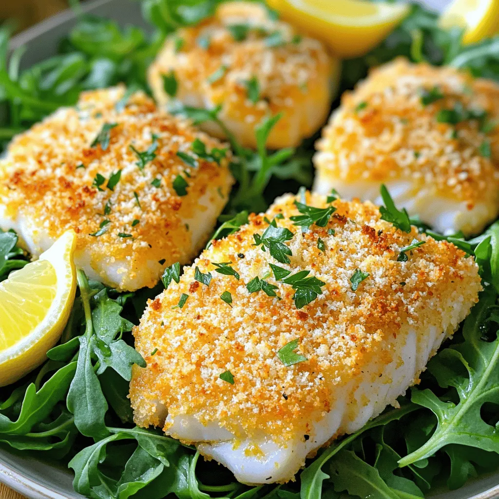 - 4 cod fillets (about 6 oz each) - 1 cup panko bread crumbs - ½ cup grated Parmesan cheese - 1 teaspoon garlic powder - 1 teaspoon onion powder - 1 teaspoon smoked paprika - ½ teaspoon salt - ¼ teaspoon black pepper - 2 large eggs - 2 tablespoons all-purpose flour - Cooking spray or olive oil spray Gather these ingredients before you start. Fresh cod fillets are key for a great taste. Panko breadcrumbs give the fish a nice crunch. Don't skip the Parmesan cheese; it adds a savory kick. The seasonings enhance all the flavors. Remember to have your eggs and flour ready for coating. Cooking spray helps everything become crispy without extra oil. This recipe is simple, yet it delivers a big flavor. You can find the full recipe right here. Get ready to enjoy a delicious meal that everyone will love! Start by setting up three bowls. In one bowl, add flour. In the second bowl, beat two large eggs. In the last bowl, mix panko, Parmesan cheese, garlic powder, onion powder, smoked paprika, salt, and black pepper. This will be your breading station. Take each cod fillet and dredge it in flour. Shake off any extra flour. Next, dip the fillet in the beaten eggs. Make sure the fillet is fully coated. Finally, roll the fillet in the panko mixture. Press gently so the crumbs stick well. Repeat this for all the fillets. Preheat your air fryer to 400°F (200°C) for about 5 minutes. Lightly spray the air fryer basket with cooking spray. Place the coated cod fillets in a single layer. Avoid overcrowding the basket. Spray the tops of the fillets lightly with more cooking spray. Cook the cod for 12-15 minutes, flipping halfway through. The cod should be golden brown and crispy. Make sure it reaches an internal temperature of 145°F (63°C) to be safe to eat. To get that amazing crisp on your cod, follow these steps. First, make sure to coat each fillet well. Start by dredging the cod in flour. Shake off the extra flour. This helps the egg stick better. Next, dip the cod in the beaten eggs. Ensure every inch is covered. Finally, roll it in the panko mix. Press gently to make sure it sticks. Spray the fillets lightly with cooking spray. This adds even more crunch during cooking. For the best results, preheat your air fryer to 400°F (200°C) for five minutes. This helps the cod cook evenly. Place the fillets in a single layer. Do not overcrowd the basket. This ensures hot air flows all around the fish. Cook for 12 to 15 minutes. Flip halfway through for an even cook. The cod should be golden brown and reach 145°F (63°C) inside for safe eating. Want to boost the flavor? Try adding more spices! You can mix in some cayenne pepper for heat. Fresh herbs like dill or parsley work great too. A squeeze of lemon after cooking brings out the taste. You can even add some zest to the coating for a bright twist. These simple ideas elevate your crispy air fryer cod to new heights. For the full recipe, check out the detailed steps provided earlier. {{image_2}} You can easily swap cod for other fish. Tilapia works well. It’s mild and flaky. Haddock is another great option. It has a slightly sweet taste. Both of these fish absorb flavor nicely, just like cod. You can use the same breading steps for them. The cooking time may change a bit. Always check for a safe internal temperature of 145°F (63°C). If you need a gluten-free option, use gluten-free breadcrumbs. They come in many types. Look for ones made from rice or corn. You can also make your own from gluten-free bread. Just toast it and crush it into crumbs. This will give you that crispy texture without the gluten. You can follow the same steps in the recipe for the coating. Want to kick up the flavor? Try adding citrus zest to the breading. Lemon or lime zest adds a bright note. You can also experiment with different seasonings. Try Italian herbs or even Cajun spice for a kick. Just mix them into the panko before coating the fish. This will give your dish a unique twist every time you make it. To store leftover crispy cod, let it cool down first. Place the fillets in an airtight container. This keeps moisture out and helps maintain crispiness. You can also wrap each fillet in plastic wrap before putting it in a container. This extra layer helps seal in the flavor. For freezing crispy cod, follow these steps. First, let the fillets cool completely. Wrap each piece tightly in foil or plastic wrap. You can also use freezer-safe bags. Remove as much air as possible to prevent freezer burn. To reheat, thaw in the fridge overnight. Then, air fry at 350°F (175°C) for about 5-7 minutes to regain crispiness. For the best taste, eat leftovers within 3 days when stored in the fridge. If you freeze the cod, aim to eat it within 2 months for optimal quality. After that, it may lose flavor and texture. Always check for any signs of spoilage before eating. Cooking cod in an air fryer takes about 12 to 15 minutes. Set the air fryer to 400°F (200°C). Flip the cod halfway through the cooking time. This helps it brown evenly. The cod is ready when it reaches an internal temperature of 145°F (63°C). This ensures it is safe to eat. You want it golden brown and crispy on the outside. You can use either fresh or frozen cod. If using frozen, make sure to thaw it first. Pat the fillets dry with a paper towel. This helps the coating stick better. Fresh cod has a mild flavor and cooks faster. Frozen cod may need a minute or two more to cook. Just keep an eye on it to avoid overcooking. Crispy air fryer cod pairs well with many sides. Here are some great options: - Roasted vegetables, like broccoli or carrots - A fresh salad with mixed greens - Rice or quinoa for a hearty side - Mashed potatoes for comfort food lovers - Lemon wedges to brighten the dish You can mix and match these sides to make your meal special. For a full meal idea, try the Full Recipe to enjoy the cod with a fresh arugula salad and lemon. In this post, we covered all you need to make crispy air fryer cod. We discussed key ingredients, step-by-step coating and cooking tips, and storage methods. Remember to explore seasoning variations and consider different fish for this recipe. Enjoy experimenting with flavors and techniques. This dish is simple, quick, and sure to impress anyone lucky enough to try it. Keep cooking and have fun!