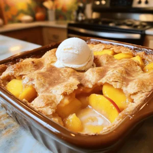 - 4 cups fresh peaches, peeled and sliced - 1 cup granulated sugar, divided - 1 tablespoon lemon juice - 1 teaspoon vanilla extract - 1 teaspoon ground cinnamon - 1 ½ cups all-purpose flour - 2 teaspoons baking powder - ½ teaspoon salt - ¾ cup milk - ½ cup unsalted butter, melted - 1 teaspoon almond extract (optional) - Vanilla ice cream, for serving (optional) To make a great peach cobbler, start with fresh peaches. You want them ripe and juicy for the best flavor. Peeling and slicing them makes the cobbler even better. You will also need sugar to sweeten the peaches. The lemon juice adds brightness that really enhances the dish. Vanilla extract and ground cinnamon give warm flavors that blend well with peaches. The flour, baking powder, and salt make up the batter that creates a lovely crust. Milk and melted butter make this batter smooth and rich. If you like, add almond extract for a unique twist. - Other fruit combinations (e.g., berries, apples) - Spices (e.g., nutmeg, allspice) You can play with flavors by adding other fruits like berries or apples. Mixing different fruits can create fun new tastes. Adding spices like nutmeg or allspice can also deepen the flavor. Try these options to make your peach cobbler even more special. For the full recipe, check the section above. 1. Preheat your oven to 350°F (175°C). This helps the cobbler bake evenly. 2. In a large bowl, mix the sliced peaches with ½ cup of sugar, lemon juice, vanilla extract, and cinnamon. Toss the peaches well to coat them. 3. Pour this mixture into a greased 9x13 inch baking dish. Make sure it covers the bottom well. 1. In another bowl, combine the flour, baking powder, salt, and the remaining ½ cup of sugar. Mix these dry ingredients well. 2. Add the milk and melted butter to the dry mix. Stir until just combined. 3. If you want a hint of extra flavor, add almond extract at this stage. 1. Pour the batter over the peach mixture. Do not stir; the batter will float. 2. Bake in the preheated oven for about 45-50 minutes. Watch for the top to turn golden brown. 3. To check if it is done, insert a toothpick. If it comes out clean, it's ready. 4. Once done, remove it from the oven. Let it cool slightly before serving. For the full recipe, check out the details provided earlier. Enjoy your delicious homemade peach cobbler! - Choosing ripe and juicy peaches for maximum flavor. Look for peaches that are soft to the touch and smell fragrant. These will provide the best taste in your cobbler. If you can, use fresh peaches in season, as they shine in this dish. - Alternate baking temperatures for different ovens. Not all ovens work the same. If your cobbler is browning too fast, lower the temperature by 25°F. If it’s not browning enough, raise it by 25°F. Keep an eye on it to get that perfect golden top. - Overmixing the batter. When combining wet and dry ingredients, mix just until combined. If you mix too much, the cobbler can turn out tough instead of soft and fluffy. - Not allowing the cobbler to cool properly before serving. Patience is key! Letting it cool for about 10-15 minutes helps the filling set. This makes serving easier and improves the flavor. For the complete recipe, check [Full Recipe]. {{image_2}} You can easily switch up the fruit in your peach cobbler. Fresh blueberries or cherries make great choices. Just swap the peaches for your favorite fruit. You can also mix fruits for a tropical twist. Try adding mangoes, pineapples, or even strawberries. This adds a fun twist and new flavors to your dish! If you need a gluten-free option, no problem! You can replace regular flour with gluten-free flour. Look for blends that work well in baking. These blends usually mix rice flour, tapioca starch, and potato starch. This will keep your cobbler light and tasty. You can make your peach cobbler healthier too. For a low-sugar option, use sugar substitutes like stevia or monk fruit. They will sweeten your dish without the extra calories. If you want a vegan option, substitute dairy ingredients. Use almond milk instead of regular milk and coconut oil instead of butter. This way, everyone can enjoy this yummy dessert! For the full recipe, check out the Delightful Peach Cobbler section! To keep your peach cobbler fresh, store it in the fridge. Let it cool completely first. Then, cover it tightly with plastic wrap or foil. You can also use an airtight container. This helps to keep it moist and tasty. Leftover cobbler usually lasts about 3 to 4 days in the fridge. If you want to enjoy it later, freezing is a great option. To freeze peach cobbler, first, make sure it’s cool. Cut it into serving pieces. Place the pieces in a single layer on a baking sheet. This prevents them from sticking together. Freeze them for about 1 to 2 hours until firm. After that, transfer the pieces into a freezer-safe bag or container. They will stay good for up to 3 months. When you’re ready to enjoy, take the pieces out of the freezer. Thaw them in the fridge overnight. Reheat them in the oven at 350°F (175°C) for about 15 to 20 minutes. This will make the cobbler warm and delicious again. You can also use the microwave if you’re in a hurry. Just heat in short bursts to avoid hot spots. Enjoy your peach cobbler like it’s fresh from the oven! You can tell your peach cobbler is done by checking the top. It should be golden brown. Insert a toothpick into the batter. If it comes out clean, it is ready. The edges will bubble with the peach mixture, showing it is cooked well. Yes, you can make peach cobbler ahead of time. Prepare it a day before, then cover it tightly. Store it in the fridge. When you are ready to serve, bake it in the oven to warm it up. This adds a fresh touch. Peach cobbler pairs well with many treats. Vanilla ice cream is a classic choice. You could also serve it with whipped cream or custard. For a twist, try it with yogurt or a drizzle of caramel sauce. Yes, you can use canned or frozen peaches. If using canned, drain them well to avoid extra liquid. For frozen peaches, let them thaw and drain some juice. This keeps your cobbler from being soggy. Both options can taste delicious in your cobbler. For the full recipe, you can check the Delightful Peach Cobbler section. This blog post explored how to make a delicious peach cobbler. We covered the key ingredients, like fresh peaches and sugar, and detailed easy step-by-step instructions. I shared helpful tips to avoid common mistakes and offered variations for different diets. Remember, the right peaches make all the difference. Enjoy making this dessert, and don’t forget to store any leftovers properly! It’s perfect warm with ice cream. Now, it’s your turn to try this sweet treat and impress your friends and family. Happy baking!