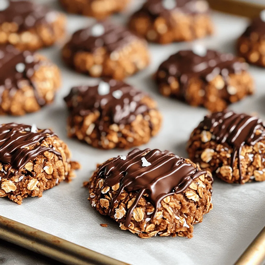 Healthy no-bake cookies are simple to make and taste amazing. Here’s what you need: - 1 cup rolled oats - 1/2 cup nut butter (almond, peanut, or cashew) - 1/3 cup honey or maple syrup - 1/4 cup unsweetened cocoa powder - 1/2 teaspoon vanilla extract - 1/4 cup shredded coconut (unsweetened) - 1/4 cup dark chocolate chips or cacao nibs - A pinch of sea salt Each ingredient plays a key role. Rolled oats provide a hearty base. Nut butter adds creaminess and protein. Sweeteners like honey or maple syrup give just the right touch of sweetness. Unsweetened cocoa powder brings rich chocolate flavor. Vanilla extract enhances the taste. Shredded coconut adds texture, while dark chocolate chips or cacao nibs give a delightful crunch. A pinch of sea salt balances the sweetness. When you gather these ingredients, you set the stage for a tasty treat. You can also mix and match nut butters. Each nut butter has its own flavor, making your cookies unique. Try different sweeteners too. They can change the taste and sweetness level. Check the Full Recipe for exact amounts and steps. Enjoy getting creative with these simple ingredients! Making healthy no-bake cookies is easy and fun. Follow these steps to create a tasty treat. - Mixing dry ingredients: Start by grabbing a large mixing bowl. Add 1 cup of rolled oats, 1/4 cup of unsweetened cocoa powder, and 1/4 cup of shredded coconut. Stir until everything is mixed well. This mix gives your cookies texture and flavor. - Heating nut butter and sweetener: Next, take a small saucepan. Add 1/2 cup of nut butter and 1/3 cup of honey or maple syrup. Heat this mixture on low. Stir it until it is smooth. This step brings out the nuttiness and sweetness in your cookies. - Combining wet and dry ingredients: After your nut butter mix is ready, pour it over the dry ingredients in the bowl. Use a spatula to mix it all together. Make sure every oat and cocoa piece is coated well. This is where the magic happens! - Shaping cookies: Now, line a baking sheet with parchment paper. With your hands, scoop out the cookie mixture. Form small shapes, about 1 inch in diameter. Place each cookie on the sheet. This is your chance to get creative with the shapes! - Cooling and setting in the fridge: Finally, put the cookies in the fridge. Let them chill for at least 30 minutes. This helps them set properly. Once they are firm, grab one and enjoy your delicious creation. You can find the full recipe to ensure you don’t miss any details. Happy baking! To make healthy no-bake cookies, focus on consistency. You want a sticky mix that holds together. If it's too dry, add a bit more nut butter or sweetener. For a perfect shape, chill your cookies for at least 30 minutes. This helps them firm up nicely. When shaping, wet your hands slightly to prevent sticking. This makes it easier to form those perfect little cookie shapes. If you want to switch things up, try different nut butters like sunflower or soy nut butter. For sweeteners, use agave nectar or date syrup as vegan options. If you need gluten-free cookies, just make sure your oats are certified gluten-free. You can use almond flour or coconut flour to add a different texture, too. {{image_2}} You can make these cookies even more fun with flavor tweaks. Adding spices like cinnamon or nutmeg gives warmth and depth. Just a pinch can change the taste. You can also mix in dried fruits or seeds. Think raisins, cranberries, or sunflower seeds for a chewy bite. Want more chocolate? Try different options! Use dark chocolate chips for a rich flavor. You can even swap in white chocolate for a sweet twist. Get creative with your favorite flavors to make each batch unique. If you need nut-free cookies, just swap the nut butter. Use sunbutter or soy nut butter instead. This keeps the cookies safe for kids with nut allergies. For those on low-carb or keto diets, you can replace honey with a sugar-free sweetener. Look for options like erythritol or stevia. This helps keep the cookies tasty without the carbs. Want to make them vegan? Use maple syrup instead of honey. Choose a nut or seed butter that fits a vegan diet. These changes keep your cookies healthy and plant-based. For the complete recipe, check out the [Full Recipe]. To keep your healthy no-bake cookies fresh, store them in an airtight container. This helps keep them moist and tasty. You can use a glass or plastic container with a tight lid. You can choose to refrigerate or freeze them. Refrigerating works well for short-term storage. If you want to keep them longer, freeze them. Just make sure to separate layers with parchment paper. This prevents sticking. In the fridge, your cookies will last about one week. For freezing, they can last up to three months. Always check for signs of spoilage, like odd smells or changes in texture. To maintain freshness, only take out what you plan to eat. Try to avoid leaving them out too long at room temperature. This helps ensure each cookie stays as delicious as the first bite. For the full recipe, check out the Healthy No Bake Cookies section. Can I use quick oats instead of rolled oats? You can use quick oats. They will make the cookies softer. Rolled oats give more texture. I like the chewiness of rolled oats, but quick oats work too. Are these cookies suitable for a vegan diet? Yes, they can be vegan! Just swap honey for maple syrup. Use a nut butter without added ingredients. This keeps them plant-based and still tasty. How do I know when they are fully set? The cookies should feel firm but not hard. After chilling for 30 minutes, check if they hold their shape. If they do, they are ready to eat. Can I add protein powder to the recipe? Absolutely! Adding protein powder boosts nutrition. Just use a small amount to keep the texture right. Mix it in with the dry ingredients for best results. What are the health benefits of the ingredients? These cookies are full of good stuff! Rolled oats provide fiber. Nut butter adds protein. Cocoa powder is rich in antioxidants. Unsweetened coconut offers healthy fats. Together, they create a balanced snack. How many calories are in one cookie? Each cookie has about 100 calories. This can vary based on the nut butter and sweetener you choose. They make a great treat without too many calories. Are these cookies good for children? Yes, they are great for kids! They are tasty and packed with nutrients. Kids will love the chocolate chips and sweet flavor. Plus, they are easy to make together! You learned how to make delicious no-bake cookies. We covered the key ingredients, from oats to nut butter. The step-by-step guide made it easy to follow and prepare your treats. We also shared tips for perfecting the cookies and ingredient swaps for special diets. Don't forget storage tips to keep them fresh longer. Now, you can enjoy these healthy snacks anytime! Try different flavors and make them your own. Enjoy your baking adventure!