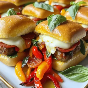 To make Hot Italian Sub Sliders, you need the following ingredients: - 12 slider buns - 1 pound Italian sausage, casing removed - 1 cup sliced pepperoni - 1 cup mozzarella cheese, shredded - 1/2 cup provolone cheese, shredded - 1/2 cup roasted red peppers, sliced - 1/4 cup banana peppers, sliced - 2 tablespoons olive oil - 1 teaspoon garlic powder - 1 teaspoon Italian seasoning - Salt and pepper to taste - Fresh basil leaves for garnish You can switch some ingredients based on your taste or what you have. Use turkey sausage instead of pork for a lighter option. Swap the provolone for cheddar if you like a sharper taste. If you don’t have banana peppers, jalapeños can add a nice kick. You can use any bread, but slider buns work best for this recipe. Always choose fresh ingredients for the best flavor. Look for sausage that is bright red with no gray spots. When picking cheese, go for blocks instead of pre-shredded. Blocks melt better and taste fresher. For roasted red peppers, choose those packed in water or oil for a more vibrant taste. Fresh basil should be bright green, with no wilting. First, gather all your ingredients. You need 12 slider buns, Italian sausage, pepperoni, mozzarella, provolone, roasted red peppers, banana peppers, olive oil, garlic powder, Italian seasoning, salt, and pepper. This makes the prep quick and fun. Next, preheat your oven to 350°F (175°C). This step helps the sliders bake evenly. Now, let’s get ready to cook. Slice the slider buns in half. Arrange the bottom halves in a baking dish. This will hold all the tasty fillings. It’s important to have everything ready before cooking. Heat a large skillet over medium heat. Add 1 pound of Italian sausage, casing removed. Use a wooden spoon to break it apart. Cook until it turns brown, about 5-7 minutes. This is when the kitchen will smell amazing! Drain any excess fat if needed. Next, stir in 1 teaspoon of garlic powder and 1 teaspoon of Italian seasoning. Season with salt and pepper to taste. Mixing in these spices adds great flavor. Once combined, remove the skillet from the heat. Now it's time to build your sliders! Start with the bottom halves of the buns in the baking dish. Layer a generous amount of the cooked sausage on them. Then, pile on the sliced pepperoni, mozzarella cheese, provolone cheese, roasted red peppers, and banana peppers. Finally, place the top halves of the buns on your fillings. Brush the outer sides with 2 tablespoons of olive oil. This gives the buns a nice crispiness. Cover the dish with aluminum foil and pop it in the oven. Bake for 15 minutes. After that, uncover and bake for another 10 minutes. The cheese should be melted and bubbly at this point. Once done, take the sliders out and let them cool for a few minutes. For a fresh touch, garnish with some basil leaves. Enjoy your Hot Italian Sub Sliders! If you want to see the complete recipe, check out the Full Recipe section. To make the best hot Italian sub sliders, use a large skillet. Cook the Italian sausage on medium heat. This method helps the meat brown nicely. You want the sausage to be fully cooked and crumbly. Stir often to avoid burning. When adding spices, do it after browning the meat. This keeps the flavors fresh. Always drain excess fat for a lighter dish. Hot Italian sub sliders pair well with many sides. Try a crisp salad with a tangy dressing. A side of baked fries adds a fun crunch. For a heartier meal, serve the sliders with a warm soup. Tomato soup is a classic choice. You could even serve them with a fruity drink. A sparkling lemonade or iced tea works great. When serving hot Italian sub sliders, think about presentation. Cut the sliders into smaller pieces for easy sharing. Use a platter and add some fresh basil for color. This makes your dish look inviting. Serve with toothpicks for easy handling. You can also set out extra toppings on the side. Sliced jalapeños or extra cheese can let guests customize their sliders. For the full recipe and more tips, check the complete guide. {{image_2}} Cheese makes these sliders special. Mozzarella gives a nice stretch. Provolone adds a rich, creamy taste. You can also try pepper jack for a spicy kick. For a milder flavor, use Swiss cheese. Each cheese will change the taste and texture. Mix and match to find your favorite combo. If you love heat, add jalapeños or hot giardiniera. These spicy toppings will elevate the flavor. For a milder version, skip the spicy peppers. You can also use sweet bell peppers instead. This way, everyone can enjoy these sliders. Adjust the spices to match your taste. Want a meat-free option? Swap the sausage with sautéed mushrooms or eggplant. These options will add a hearty feel. You can also use a mix of your favorite veggies. Add more cheese for flavor. Consider roasted red peppers and spinach for a fresh taste. These alternatives keep the dish tasty and satisfying. For the full recipe, check it out to explore all the options! Store any leftover hot Italian sub sliders in an airtight container. This keeps them fresh and tasty. Place them in the fridge within two hours of cooking. They will last for about 3 days. Before eating, check for any signs of spoilage. To reheat, preheat your oven to 350°F (175°C). Place the sliders on a baking sheet. Cover them with aluminum foil to keep them moist. Bake for about 10-15 minutes. You can also use a microwave. Heat them for 30 seconds, then check if they are warm enough. If not, heat in 15-second bursts. You can freeze these sliders if you want to save some for later. Wrap each slider tightly in plastic wrap or foil. Place them in a freezer bag. They can last up to 2 months in the freezer. To enjoy, let them thaw in the fridge overnight before reheating. This method keeps the flavors intact. Hot Italian Sub Sliders stay fresh for about three days in the fridge. Make sure to store them in an airtight container. This keeps the buns soft and the flavors intact. If you leave them out, they may dry out quickly. Yes, you can make these sliders ahead of time! Prepare them up to the baking step. Cover them well and keep them in the fridge for up to one day. When you are ready, bake them as directed. This makes it easy for parties or busy weeknights. There are many tasty sides you can serve with these sliders. Here are a few ideas: - Chips: Crunchy potato chips or tortilla chips add a nice crunch. - Salad: A fresh green salad keeps things light and healthy. - Pickles: Sour pickles add a nice tang that pairs well with the sliders. - Pasta Salad: A cold pasta salad makes a great side for gatherings. - Veggies: Sliced cucumbers and baby carrots offer a fresh touch. These sides will complement your sliders perfectly. Enjoy your meal! For the full recipe, check out the earlier section. You’ve learned about the key ingredients for Hot Italian Sub Sliders and how to prepare them. The step-by-step instructions make cooking easy. I shared tips and tricks like pairing and serving ideas. You also explored various slider types and learned about storage options. Hot Italian Sub Sliders are a versatile dish. Whether spicy or mild, they adapt to many tastes. Enjoy making and sharing them!