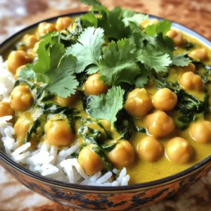 - 1 can (15 oz) chickpeas, drained and rinsed - 2 cups fresh spinach - 1 medium onion, diced - 2 cloves garlic, minced - 1 tablespoon ginger, grated - 1 can (14 oz) coconut milk - 2 tablespoons curry powder - 1 tablespoon olive oil - Salt and pepper to taste - Cooked rice or quinoa, for serving - Fresh cilantro, for garnish Accurate measuring makes a big difference in cooking. It helps keep flavors balanced. Use measuring cups and spoons for the best results. When you prep vegetables ahead, you save time. Chop onions and garlic in advance, and store them in the fridge. This way, you can cook quickly when you're ready to eat. If you need to change ingredients for dietary needs, there are great options. For a vegan twist, use vegetable broth instead of coconut milk. If you're gluten-free, this recipe is already safe! You can also swap chickpeas for lentils. They cook quickly and provide the same protein boost. Don't hesitate to mix in other greens if spinach isn't your favorite. 1. First, grab a large skillet. Heat 1 tablespoon of olive oil over medium heat. 2. Once hot, add the diced onion. Sauté for about 3-4 minutes, until it softens. 3. Next, add 2 cloves of minced garlic and 1 tablespoon of grated ginger. Cook for another minute. This boosts the flavor. 4. Now, stir in 2 tablespoons of curry powder. Let it cook for 1 minute to bloom the spices. 1. Pour in 1 can of coconut milk. It’s important to bring this to a gentle simmer. 2. After that, add 1 can of drained chickpeas. Stir well to combine everything. 3. Let it cook for about 5-6 minutes. This allows the flavors to meld. 4. Now, add 2 cups of fresh spinach. Stir until the spinach wilts, which takes about 2-3 minutes. 1. Serve this curry hot over cooked rice or quinoa. This makes a perfect base. 2. For a fresh touch, garnish with chopped cilantro. It adds color and flavor. You can find the Full Recipe above for more details. Enjoy your quick and tasty dinner! To make cooking faster, I prep my ingredients ahead of time. I chop my onion and garlic early. I also rinse the chickpeas and wash the spinach. This cuts down on cooking time and makes things smoother. While I cook the curry, I often make rice or quinoa at the same time. This way, my meal is ready all at once. Enhancing flavor is key. I love to add extra spices for a personal touch. You can try adding cumin or chili powder. They really lift the taste of the dish. Another tip is to use broth instead of water when cooking grains. This makes the rice or quinoa much richer in flavor. Plating is vital for a great meal. I like to use a wide, flat plate to show off the food. I scoop the curry in the center and let it spread out. This gives it a nice look. Don’t forget to add garnishes smartly. Fresh cilantro not only adds color, but also brightens the dish. A sprinkle of lime juice can make it pop even more. For the full recipe, check out the Chickpea and Spinach Curry. {{image_2}} You can switch things up by using different proteins. Chicken is a great option if you want meat. Just cook it until it’s no longer pink. For a plant-based choice, try tofu. Cut the tofu into cubes and sauté it until golden. This adds a nice texture and flavor to the dish. You can also include legumes like lentils or black beans for protein. They add heartiness and pair well with the curry's spices. You don't have to stick with spinach. You can use other leafy greens like kale or Swiss chard. These greens add color and nutrients. Seasonal vegetables, like bell peppers or zucchini, can also work well. Chop them up and add them when you cook the onions. This way, you can enjoy fresh flavors throughout the year. Want to take your curry to the next level? You can adapt it with different spices. Try adding cumin or coriander for a new flavor. You can also make regional variations. For example, add some Thai basil for a Thai twist or use garam masala for a richer taste. These changes can give your meal a fun international flair. To store leftovers, place them in an airtight container. Make sure the dish cools first. This helps keep it fresh. You can store it in the fridge for up to four days. When reheating, use a skillet or microwave. Heat it slowly to maintain texture. If using a microwave, cover it to keep moisture in. Freezing is great for meal prep. You can freeze the curry in a freezer-safe container. Just leave some space at the top. This allows for expansion. It lasts for up to three months in the freezer. When you are ready to eat, thaw it in the fridge overnight. To reheat, warm it on the stove or in the microwave. Stir occasionally to heat evenly. In the fridge, this dish lasts for four days. Look for signs of spoilage like off smells or mold. If it smells sour or looks strange, do not eat it. Always trust your senses. Keeping track of storage time helps you enjoy your curry at its best. Yes, you can make this curry ahead of time. It saves time on busy nights. Cool the curry and store it in an airtight container in the fridge. It stays fresh for up to three days. When you are ready to eat, just reheat it on the stove or in the microwave. Stir well to mix the flavors again. This recipe is great for meal prep. You can divide the curry into portions. Use small containers for easy meals during the week. Pair each portion with cooked rice or quinoa. This way, you have quick meals ready to go. If you need a substitute for coconut milk, try almond milk or soy milk. These options provide a lighter flavor. For creaminess, use cashew cream or Greek yogurt. These alternatives will change the taste a bit, but they work well. The spice level of this curry is mild. You can adjust it to your taste. If you like it spicier, add more curry powder or a pinch of cayenne pepper. For a less spicy meal, use less curry powder. Always taste as you go to find your perfect flavor. This chickpea and spinach curry is easy and tasty. We went over the key ingredients, cooking steps, and useful tips. You learned how to measure, prep, and make substitutions. We also explored storage options and variations to try. Now, you can create your version of this dish with confidence. Enjoy this flavorful meal, share it with others, and make it your own!