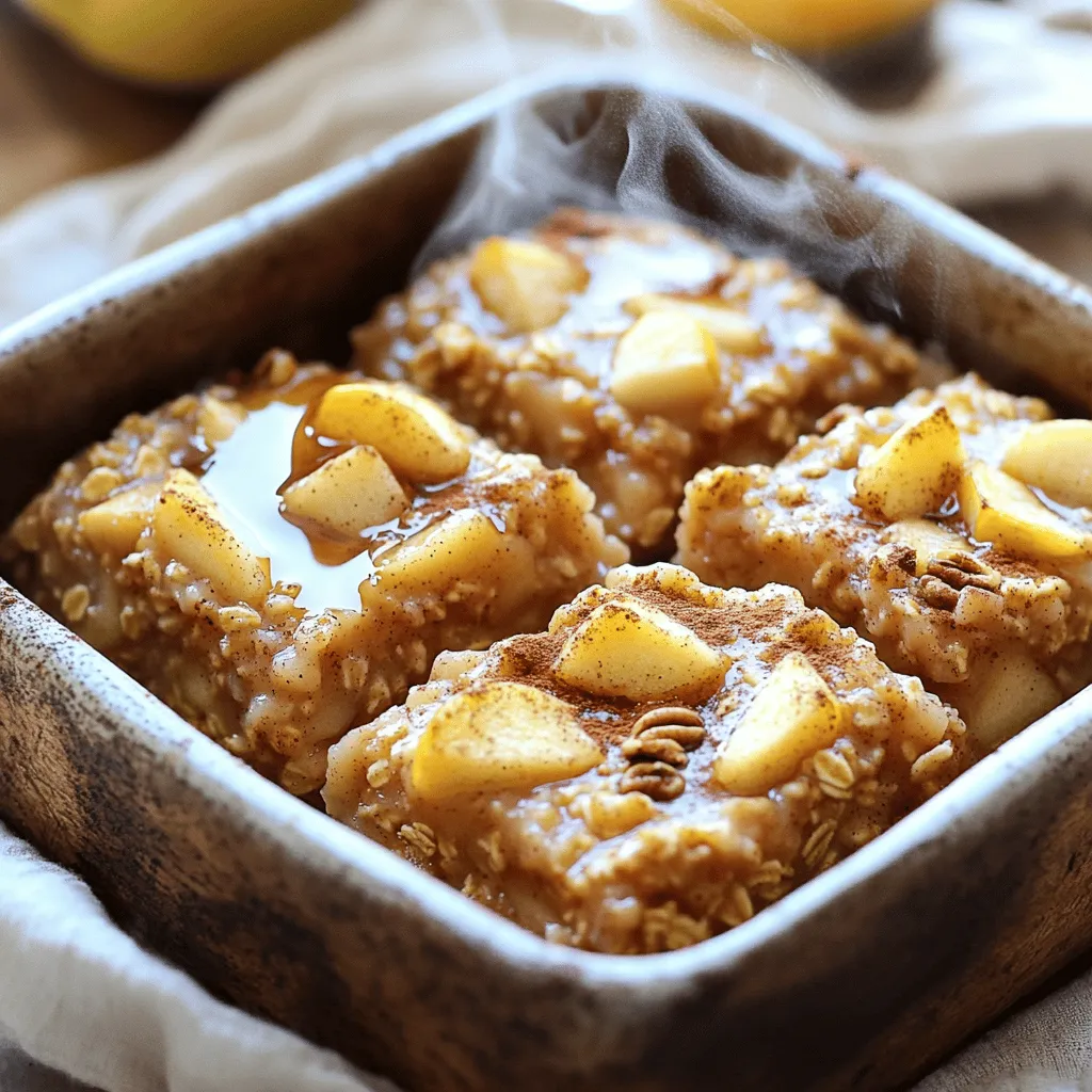- 2 cups rolled oats - 2 cups unsweetened apple sauce - 1 medium diced apple (e.g., Granny Smith) - 1/2 cup brown sugar or coconut sugar - 1 teaspoon baking powder - 1 teaspoon ground cinnamon - 1/2 teaspoon salt - 2 large eggs - 1 cup milk (dairy or non-dairy) - 1 teaspoon vanilla extract - 1/4 cup chopped walnuts or pecans (optional) - 1/4 cup raisins or dried cranberries (optional) Using the right ingredients makes a big difference in your baked oatmeal. Rolled oats are key for a hearty base. They soak up the flavors well. Unsweetened apple sauce adds moisture and natural sweetness. I prefer using a tart apple, like Granny Smith, for a nice contrast. Brown sugar gives a rich taste. You can swap it for coconut sugar if you like. The baking powder helps the oatmeal rise. Ground cinnamon adds warmth, while salt enhances all the flavors. Eggs bind everything together. Milk adds creaminess and richness. You can choose dairy or non-dairy milk based on your preferences. Nuts and dried fruits bring extra texture. Walnuts or pecans add crunch, while raisins or cranberries provide sweetness. If you want a nut-free option, simply skip the nuts. - Alternative sweeteners: Try honey or maple syrup. - Oat type variations: Steel-cut oats work for a chewier texture. - Nut-free options: Use seeds, like sunflower or pumpkin, instead of nuts. Feel free to mix and match to suit your taste! For the full recipe, check the details above. - Preheat the oven to 350°F (175°C) and grease a 9-inch square baking dish. - In a large bowl, mix the rolled oats, baking powder, ground cinnamon, and salt. Stir well to combine. - In another bowl, whisk together the apple sauce, eggs, milk, brown sugar, and vanilla extract until smooth. - Pour the wet mixture into the dry ingredients. Stir until just combined. - Gently fold in the diced apple, nuts, and raisins or cranberries. This adds great texture. - Spread the mixture evenly into the prepared baking dish. - Bake for 30-35 minutes, until the top is golden brown and set. - Let it cool for a few minutes before slicing into squares. - Serve warm, drizzled with maple syrup or honey. A sprinkle of extra cinnamon looks nice too. - You can find the full recipe for more details. To get the best texture, use rolled oats. They absorb moisture well. If you want a creamier dish, add more apple sauce or milk. Adjust the sweetness by adding more or less brown sugar. Taste the mix before baking. One common mistake is overmixing the batter. It can lead to a dense texture. Mix just until everything is combined. Another mistake is not using enough moisture. The oats need it to cook properly. If it feels dry, add a splash of milk. To boost the flavor, try adding spices like nutmeg or cardamom. Just a pinch can make a big difference. Also, use freshly grated apples. They add a nice texture and freshness. For the full recipe, check out the link! {{image_2}} You can make this oatmeal even more exciting. Try adding seasonal fruits like berries or peaches. They bring a fresh taste and color. You can also swap in different nuts or seeds. Chopped almonds or sunflower seeds can add a nice crunch. Mixing flavors keeps things fun and tasty. If you need gluten-free options, use certified gluten-free oats. These still give you that great texture you want. For vegan substitutions, replace the eggs with flaxseed meal mixed with water. Use almond milk instead of regular milk. These swaps let everyone enjoy this dish. This baked oatmeal shines as both breakfast and dessert. You can serve it warm on a chilly morning. Top it with yogurt or fresh fruit for a colorful plate. It also works great with a drizzle of maple syrup. Each bite is a cozy hug in food form. Enjoy it however you like! For the complete recipe, check out the Full Recipe section. To store your baked oatmeal, let it cool first. Cut it into squares. Place the squares in an airtight container. You can also use plastic wrap if needed. This keeps it fresh for you. A glass dish works well too. It makes it easy to see what you have. You can store it in the fridge for about five days. If you want to freeze leftovers, wrap each square well in plastic wrap. Then, place them in a freezer bag. Squeeze out all the air to prevent freezer burn. You can freeze it for up to three months. To reheat, take out a square and let it thaw in the fridge overnight. In the morning, pop it in the microwave for about 1-2 minutes. You can also heat it in the oven at 350°F until warm. In the fridge, baked oatmeal lasts about five days. In the freezer, it can last up to three months. Check for signs of spoilage before eating. If it smells sour or has mold, it’s time to toss it. Freshness is key for enjoying every bite of your Amish-style apple cinnamon baked oatmeal. For the full recipe, check the recipe section. Amish-style baked oatmeal is a warm, comforting dish. It reflects Amish cooking traditions, which focus on simple, wholesome ingredients. This dish combines oats, apples, and spices to create a hearty meal. The Amish often cook with fresh fruits and local produce. This recipe also embraces their love for family and community by being easy to share. Made with love, it brings people together around the table. Yes, you can make this recipe ahead of time. Prepare the oatmeal and store it in the fridge overnight. Bake it the next morning for a fresh meal. You can also bake it in advance and reheat it. Just cover it well to keep it moist. If you enjoy meal prep, this dish fits perfectly into your routine. To check if the baked oatmeal is done, look for a golden-brown top. It should feel firm when you gently press it. You can also insert a toothpick into the center. If it comes out clean, your oatmeal is ready. The edges should pull away from the dish slightly, showing a nice set. Enjoy the aroma that fills your kitchen as it bakes! Baked oatmeal is easy and tasty. We covered the ingredients needed and how to make it. You learned tips to avoid common mistakes and make it your own with fun flavors. Remember, you can adjust for dietary needs too, like vegan or gluten-free. Store it well for later enjoyment. This dish is perfect for breakfast or dessert, so get baking! You’ll love how simple it is to create something delicious.