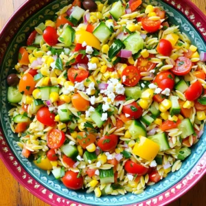 To create a vibrant Rainbow Orzo Salad, gather these key ingredients: - 1 cup orzo pasta - 1 cup cherry tomatoes, halved - 1 cup cucumber, diced - 1 bell pepper (any color), diced - 1 cup corn kernels (fresh or frozen) - 1/2 cup red onion, finely chopped - 1/4 cup Kalamata olives, sliced (optional) - 1/4 cup feta cheese, crumbled - 1/4 cup fresh parsley, chopped - 1/4 cup olive oil - 2 tablespoons lemon juice - 1 teaspoon honey - Salt and pepper to taste These ingredients bring color and flavor to the dish. The orzo pasta serves as a base, while the fresh vegetables add crunch. Each component plays a role in making the salad lively and delicious. You can customize your Rainbow Orzo Salad with these optional ingredients: - Avocado, diced - Spinach or arugula - Peas or green beans - Sun-dried tomatoes - Grilled chicken or shrimp for protein Feel free to mix and match. Adding different ingredients lets you create a salad that fits your taste. To make your Rainbow Orzo Salad, use these tools: - A large pot for boiling the orzo - A colander for draining the pasta - A large mixing bowl for combining ingredients - A whisk for making the dressing - A knife and cutting board for chopping veggies Having the right tools makes cooking easier. These items help you prepare your salad quickly and efficiently. For a detailed guide, check the Full Recipe. To start, fill a pot with water and add salt. Bring the water to a boil. Once boiling, add 1 cup of orzo pasta. Cook the orzo for about 8-10 minutes until it's al dente. Stir occasionally to avoid sticking. After cooking, drain the orzo in a colander. Rinse it under cold water to cool it down. This step helps keep the pasta firm and fresh. Next, grab your veggies. You will need 1 cup of cherry tomatoes, halved, and 1 cup of cucumber, diced. Dice one bell pepper of your choice. If you love sweetness, corn adds great flavor, so use 1 cup of corn kernels. Finely chop 1/2 cup of red onion. If you like olives, slice 1/4 cup of Kalamata olives. These colorful veggies will make your salad vibrant and fresh. In a large mixing bowl, combine the cooked orzo, cherry tomatoes, cucumber, bell pepper, corn, red onion, and olives if you chose to add them. In a small bowl, whisk together 1/4 cup of olive oil, 2 tablespoons of lemon juice, 1 teaspoon of honey, salt, and pepper to taste. Pour this dressing over the salad mix. Toss gently to coat all the ingredients well. Finally, add 1/4 cup of crumbled feta cheese and 1/4 cup of chopped parsley. Toss again but be careful not to break the feta. Let the salad sit for at least 15 minutes before serving. This waiting time lets the flavors mix beautifully. For the full recipe, check the details above. To get the best texture in your salad, use al dente orzo. This means it should be firm when you bite into it. Cooking it just right makes a big difference. Rinse the orzo in cold water after cooking. This cools it down and stops the cooking. It also helps the orzo stay separate and not clump together. Herbs and spices add great taste to your Rainbow Orzo Salad. Fresh parsley is a must. It gives a bright flavor and adds color. You can also try adding basil or mint for a twist. A sprinkle of garlic powder or onion powder can boost flavor too. You want a balance of tastes, so don’t go overboard. Start with small amounts and taste as you go. Presentation matters when serving your salad. Use a large, colorful bowl to show off the vibrant ingredients. You can layer the salad in mason jars for individual servings. This way, each jar is a mini masterpiece. Top the salad with extra feta cheese and a sprinkle of parsley. This makes it look fresh and inviting. For added flair, you can serve it with lemon wedges on the side. For the complete recipe, check out the Full Recipe section. {{image_2}} You can change this salad with the seasons. In spring, add peas or asparagus. In summer, use ripe tomatoes and fresh herbs. Fall brings squash or roasted Brussels sprouts. In winter, try roasted root vegetables like carrots or beets. Each season inspires new flavors. This keeps the dish fresh and fun. If you have allergies or special diets, you can swap ingredients easily. For a gluten-free version, use gluten-free orzo or another gluten-free grain. If you avoid dairy, skip the feta or use a dairy-free cheese. You can also replace honey with maple syrup for a vegan option. Tailoring the salad makes it suit your needs. To make this salad more filling, add protein. Grilled chicken or shrimp work well. For a vegetarian option, add chickpeas or black beans. Tofu or tempeh are great for vegans. These proteins boost nutrition and make the salad a complete meal. Enjoy the flavor and texture they bring. For the complete recipe, check out the [Full Recipe]. To keep your Rainbow Orzo Salad fresh, store it in an airtight container. This keeps moisture in and air out. Make sure to cool the salad to room temperature before sealing. This helps prevent sogginess. You can layer the salad in the container. Place heavier items like tomatoes on the bottom. This way, they won't crush lighter ingredients like feta. You can enjoy this salad cold or at room temperature. If you prefer it warm, gently reheat it in a pan over low heat. Add a splash of olive oil to keep it moist. Stir it well to ensure even heating. If you want to serve it cold, simply take it out of the fridge and enjoy. The flavors will taste great even after a few hours. Your Rainbow Orzo Salad will last about three days in the fridge. After that, the veggies may lose their crunch. Always check for any off smells or changes in texture. If it looks or smells bad, toss it out. For longer storage, consider freezing the salad. However, some ingredients may change texture after thawing. For the best taste, enjoy it fresh! Yes, you can make Rainbow Orzo Salad ahead of time. It tastes great after chilling in the fridge. Prepare the salad a few hours before serving. If you want it fresher, make it the night before. Just keep it in an airtight container. The salad stays fresh for about three days in the fridge. After that, the veggies may lose crunch. The flavors also blend better after sitting. If you notice any wilted veggies, it’s best to toss those out. Always check for freshness before eating. Rainbow Orzo Salad pairs well with many foods. You can serve it with grilled chicken or fish. It also goes great with a slice of crusty bread. For a light meal, enjoy it with a side of soup. The salad adds color and fun to any plate. You learned how to make a tasty Rainbow Orzo Salad. We covered key ingredients, step-by-step instructions, and tips to boost flavor. You can customize it in many ways to fit your taste. Storing leftovers is easy, too. Just follow the tips for freshness. Enjoy making this salad at home. It’s fun, colorful, and full of great taste!