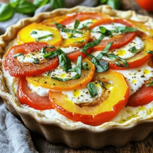 - Heirloom tomatoes - Cheeses (Mozzarella, Ricotta, Parmesan) - Fresh herbs and spices - Pie crust options For the best taste, use these amounts: - 4 large heirloom tomatoes, sliced - 1 cup shredded mozzarella cheese - 1 cup ricotta cheese - 1/2 cup grated Parmesan cheese - 1/2 cup chopped fresh basil - 1 teaspoon dried oregano - 1/2 teaspoon garlic powder - Salt and pepper to taste - 1 pre-made pie crust (or homemade if you prefer) - 1 tablespoon olive oil If you want a healthier version, try low-fat cheeses or a whole wheat crust. You can swap out some cheeses too. Try goat cheese for a tangy flavor. Using fresh heirloom tomatoes makes a big difference. They have a rich taste and juicy texture. They give the casserole a vibrant look and a fresh flavor. In peak season, heirloom tomatoes shine. You can find them at farmers' markets or local stores. Canned tomatoes can work in a pinch. Use them when fresh ones are not available. They save time and can still add flavor. Just remember, canned tomatoes are softer and may make the pie too watery. If using canned, drain them well before adding. First, preheat your oven to 375°F (190°C). This step warms the oven for even cooking. Next, gather your ingredients. You need: - 4 large heirloom tomatoes, sliced - 1 cup shredded mozzarella cheese - 1 cup ricotta cheese - 1/2 cup grated Parmesan cheese - 1/2 cup fresh basil, chopped - 1 teaspoon dried oregano - 1/2 teaspoon garlic powder - Salt and pepper to taste - 1 pre-made pie crust (or homemade if preferred) - 1 tablespoon olive oil In a large bowl, mix the ricotta, half of the mozzarella, Parmesan, basil, oregano, garlic powder, salt, and pepper. Blend until smooth and creamy. Now, it’s time to layer the casserole. Place the pie crust in a 9-inch pie dish. Press it against the bottom and sides. Start by adding half of the sliced heirloom tomatoes at the bottom. Sprinkle a pinch of salt and pepper over the tomatoes for flavor. Then, spread the cheese mixture evenly on top of the tomatoes. This ensures every bite has great taste. Next, layer the remaining tomato slices on top. Drizzle with olive oil for extra richness. Finally, add the rest of the shredded mozzarella cheese. This will create a bubbly, golden top when baked. Bake the casserole in the preheated oven for 35-40 minutes. Look for bubbling cheese and a golden crust on top. These are signs your casserole is done. Let it cool for about 10 minutes before slicing. This allows the layers to set and makes serving easier. For the full recipe, check out the complete instructions. Enjoy this tasty heirloom tomato pie casserole with your family! To enhance the tomato flavor, use ripe heirloom tomatoes. The sweeter they are, the better. You can sprinkle a bit of salt on the tomatoes to draw out moisture and intensify their taste. For a crispy pie crust, bake it for a few minutes before adding the filling. This helps keep it firm and prevents sogginess. Pair your casserole with a fresh green salad or crusty bread. A light vinaigrette adds a nice touch. For presentation, slice the pie neatly and arrange it on a colorful plate. A sprinkle of fresh basil on top makes it look stunning. Avoid using overripe tomatoes, as they can make the dish mushy. Also, be careful with salt; too much can overpower the flavors. When cooking, do not rush the baking time. If you take it out too soon, the texture may not be right. Follow the Full Recipe for the best results. {{image_2}} You can change the cheese in this dish to match your taste. Try using goat cheese for a tangy twist. Cream cheese also works well if you like a richer flavor. You can also add veggies or proteins to make it heartier. Spinach or bell peppers add color and nutrients. For protein, cooked chicken or bacon can bring a nice touch. If you need a gluten-free option, look for gluten-free crusts at the store. You can also make your own using almond flour or oats. For a vegetarian or vegan version, skip the cheese or use plant-based cheese. Tofu can work as a great substitute for ricotta. Always check labels to ensure they fit your diet. Want more flavor? Add spices like cayenne pepper for heat. A pinch of smoked paprika can also deepen the taste. Using seasonal ingredients can make a big difference too. Fresh corn in summer or roasted squash in fall can change the entire dish. Enjoy experimenting with what you love! You can find the full recipe [here](#). To keep your Easy Heirloom Tomato Pie Casserole fresh, store leftovers in airtight containers. Glass containers work great because they are safe for the oven and microwave. Wrap the casserole tightly with plastic wrap if you do not have a container. For freezing, cut the casserole into portions. Use freezer-safe bags or containers. Squeeze out the air to prevent freezer burn. When reheating, avoid losing the great taste and texture. The best way is to use the oven. Preheat it to 350°F (175°C). Place the casserole in a baking dish. Heat for 20-25 minutes or until hot. You can also use the microwave. Heat on medium for 5-7 minutes. Check every few minutes to ensure even warming. In the fridge, your casserole lasts about 3-5 days. If you freeze it, it can last for up to 3 months. Look for signs of spoilage like a sour smell or mold. If you see any, it’s best to toss the casserole. Enjoy your tasty meal and keep it fresh! Yes, you can use other types of tomatoes. Some good options are beefsteak, Roma, or cherry tomatoes. These types offer great flavor and texture. However, heirloom tomatoes shine in this recipe. They have a rich taste and juicy texture that make the dish special. When using different tomatoes, adjust cooking time if needed. Each variety has a different water content that can change the results. Absolutely! You can prepare the casserole a day early. Simply follow the recipe up to the baking step. Cover it tightly with foil and store it in the fridge. When ready to bake, just pop it in the oven. You may need to add a few extra minutes to the cooking time. This tip makes meals easier during busy days. Look for a bubbly and golden top. The cheese should melt and brown lightly. You can also insert a knife into the center. It should come out warm. If it feels cool or wet, it needs more time. Let it cool for about 10 minutes before slicing. This helps the layers set and makes serving easier. This blog post guided you through making a delicious heirloom tomato pie. We covered essential ingredients, preparation steps, and baking instructions for perfect results. I shared helpful tips, common mistakes to avoid, and delicious variations. Remember, using fresh heirloom tomatoes enhances flavor, while proper storage keeps leftovers fresh. Enjoy experimenting with different cheeses and flavors. With these insights, you can create a tasty dish that impresses everyone. Happy cooking!