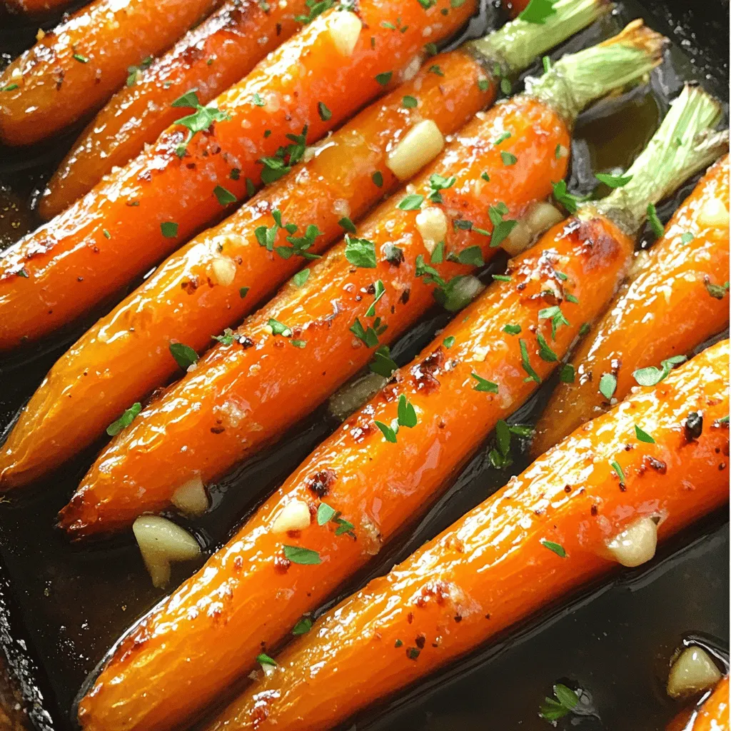 For this tasty dish, you need just a few main ingredients. Here’s the list: - 1 lb baby carrots, peeled and trimmed - 3 tablespoons unsalted butter - 2 tablespoons honey - 4 cloves garlic, minced - 1 teaspoon fresh thyme leaves (or ½ teaspoon dried thyme) - Salt and pepper to taste - Fresh parsley, chopped (for garnish) These ingredients create a sweet and savory flavor that makes the carrots shine. Start by measuring your baby carrots. Make sure they are about the same size for even cooking. Peel and trim them if needed. Next, measure the butter, honey, and garlic. Mince the garlic finely to get the best flavor. If you use fresh thyme, wash and dry it before measuring. You can add more flavor if you like. Try adding a pinch of red pepper flakes for heat. A squeeze of lemon juice can brighten the dish too. Fresh herbs like dill or rosemary also work well. For garnish, fresh parsley adds a nice touch. You can make this dish your own with these ideas! First, you need to preheat your oven to 400°F (200°C). This heat will help the carrots roast nicely. While the oven warms up, grab a baking sheet and line it with parchment paper. This will keep the carrots from sticking and make cleanup easy. Next, melt 3 tablespoons of unsalted butter in a small saucepan over medium heat. Once the butter is melted, stir in 2 tablespoons of honey and 4 minced garlic cloves. Cook this mix for about 1-2 minutes until the garlic smells great. Then, remove the saucepan from the heat. In a large bowl, add 1 pound of peeled and trimmed baby carrots. Pour the honey garlic butter mixture over the carrots. Toss them well so every carrot gets coated. Now, sprinkle in 1 teaspoon of fresh thyme leaves, along with salt and pepper to taste. Toss again to mix everything. Spread the coated carrots in a single layer on the prepared baking sheet. Roast the carrots in the oven for 25-30 minutes. Flip them halfway through to make sure they cook evenly. After 25-30 minutes, check if the carrots are tender and caramelized. They should be soft but not mushy. Once they are done, take them out of the oven and sprinkle freshly chopped parsley on top for a pretty touch. Enjoy your sweet and savory Honey Garlic Butter Roasted Carrots! For the full recipe, check out the [Full Recipe]. To get those sweet, caramelized bits, choose fresh baby carrots. Their size helps them cook evenly. Spread the carrots out in a single layer on the baking sheet. Crowding them will steam rather than roast. Flip the carrots halfway through cooking. This ensures all sides get nice and golden brown. If you want extra caramelization, roast them a bit longer. Just watch them closely to prevent burning. Honey is sweet, but you can adjust it. Use less honey if you prefer a less sweet dish. You can also add a pinch of cayenne pepper for some heat. If you love herbs, try adding rosemary or dill for a fresh touch. Taste the mix before roasting. You can always add more salt or pepper to make it just right for you. To save time, wash and peel the carrots ahead of time. Store them in water in the fridge to keep them fresh. You can also make the honey garlic butter in advance and store it. Just warm it up before tossing it with the carrots. If you’re really short on time, use pre-cut carrots. They may not be as sweet, but they will work well in this recipe. For the full recipe, click here. {{image_2}} You can add a kick to your Honey Garlic Butter Roasted Carrots by using spices. Try adding a pinch of cayenne pepper for heat. Paprika gives a smoky touch. Cinnamon adds warmth and sweetness. Mix and match spices to find your favorite blend. Just remember, start with a small amount. You can always add more if needed! Carrots are great, but you can switch things up. Try using parsnips for a sweeter taste. Sweet potatoes work well too; they add a creamy texture. If you're feeling adventurous, use Brussels sprouts. Chop them in half and follow the same method. Each veggie brings its own unique flavor! If you want a vegan twist, use coconut oil instead of butter. It melts well and adds a nice flavor. For honey, try maple syrup or agave nectar. Both give a sweet touch without using honey. These swaps keep the dish tasty while fitting your diet! After you enjoy your Honey Garlic Butter Roasted Carrots, you may want to save some. Let the carrots cool to room temperature first. Then, place them in an airtight container. This keeps them fresh. Store the container in the fridge. Use these leftovers within three to five days for the best taste. To warm up your carrots, use the oven for the best flavor. Preheat your oven to 350°F (175°C). Spread the carrots on a baking sheet. Heat them for about 10-15 minutes. This helps keep them tender and tasty. You can also use a microwave. Place the carrots in a microwave-safe dish. Cover it with a damp paper towel. Heat them in short bursts, checking often. You can freeze the roasted carrots if you want to save them longer. Allow the carrots to cool completely. Then, spread them on a baking sheet in a single layer. Freeze them for about an hour. Once they are firm, transfer the carrots to a freezer-safe bag. Remove as much air as possible. They can last up to three months in the freezer. When ready to eat, thaw them in the fridge overnight, then reheat. Enjoy this sweet and savory dish again! For the full recipe, check out the link above. Roasted carrots take about 25 to 30 minutes to cook. You want them tender and caramelized. Start by preheating your oven to 400°F (200°C). Spread the carrots evenly on a baking sheet. Flip them halfway through for even cooking. Always check for doneness by poking them with a fork. If they slide off easily, they are ready. Yes, you can use regular carrots instead of baby carrots. Just peel and cut them into similar sizes. This way, they will cook evenly. Regular carrots may take a bit longer, so check for doneness after 30 minutes. The flavor will still be sweet and delicious. These roasted carrots pair well with many dishes. They complement roasted chicken, fish, or pork nicely. You can also serve them with grains like rice or quinoa for a full meal. Adding them to a salad gives it a sweet touch. Don't forget to enjoy them with your favorite herbs or cheeses! For the full recipe, check out the detailed instructions above. In this article, we explored how to make Honey Garlic Butter Roasted Carrots. We covered the ingredients, step-by-step instructions, and helpful tips. You learned how to achieve caramelized carrots and how to customize flavors. We also discussed storage options and answered some common questions. Enjoy this tasty dish as a side or main feature. Feel free to experiment with your favorite flavors. Happy cooking!