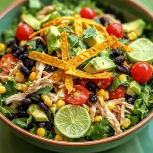 To make Zesty Southwest Chicken Salad, gather these ingredients: - 2 cups cooked chicken breast, shredded - 1 can (15 oz) black beans, rinsed and drained - 1 cup corn kernels (fresh or frozen) - 1 red bell pepper, diced - 1 avocado, diced - ½ red onion, finely chopped - 1 cup cherry tomatoes, halved - 1 cup romaine lettuce, chopped - ½ cup cilantro, chopped - ¼ cup lime juice - 3 tablespoons olive oil - 1 tablespoon cumin - 1 teaspoon chili powder - Salt and pepper to taste - Optional: tortilla strips for garnish Using fresh ingredients makes the salad taste bright and crisp. Fresh corn is sweet and juicy. Fresh herbs add a nice pop of flavor. However, canned ingredients can save time. Canned beans and corn are quick and easy. Just rinse and use them. Both options work well, so choose what fits your time and taste. You can easily change some ingredients for dietary needs. Here are some ideas: - Chicken: Use grilled tofu or chickpeas for a vegetarian option. - Beans: Swap black beans for kidney beans or pinto beans. - Dressing: Use vinegar instead of lime juice for a different taste. - Avocado: Omit avocado for a low-fat version. Feel free to mix and match based on your needs. Enjoy your Zesty Southwest Chicken Salad! You can find the full recipe above for more details. To make the salad base, start with a large bowl. Add 2 cups of cooked chicken breast. I like to shred the chicken for better texture. Next, add one can of black beans. Make sure to rinse and drain them well. Then, toss in one cup of corn kernels. Fresh or frozen works great here. Chop one red bell pepper and add it to the mix. Dicing one avocado and half a red onion will add great flavor. Don’t forget to halve one cup of cherry tomatoes. Finally, chop one cup of romaine lettuce and add it in. This base makes the salad colorful and tasty. The dressing is simple and quick. In a small bowl, measure out ¼ cup of lime juice. Add 3 tablespoons of olive oil to it. Next, sprinkle in 1 tablespoon of cumin and 1 teaspoon of chili powder. Season with salt and pepper to your taste. Whisk everything together until it blends well. This dressing brings a bright, zesty flavor to the salad. It ties all the ingredients together. Now it’s time to combine everything. Pour the dressing over the salad base and toss gently. You want to coat all the ingredients evenly. After that, add half a cup of chopped cilantro and toss lightly again. Taste it and adjust the seasoning if needed. For an added crunch, serve the salad with optional tortilla strips on top. This dish is best served fresh. You can present the salad in large bowls or on a platter. Garnish with extra cilantro and some avocado slices for a pretty touch. You can find the Full Recipe to make this dish easily. To make your Zesty Southwest Chicken Salad burst with flavor, use fresh ingredients. Fresh herbs, like cilantro, add a bright touch. Squeeze fresh lime juice for a zesty kick. The key spices are cumin and chili powder; they bring warmth and depth. Let the salad rest for a few minutes after mixing. This helps the flavors blend well. Presenting food is fun! Serve the salad in large, colorful bowls. Add extra cilantro on top for a vibrant look. Place avocado slices around the edges for contrast. If you use tortilla strips, serve them in a small bowl on the side. This adds an interactive element. People love to customize their dish. You don't need many tools, but a few help. Use a sharp knife for chopping veggies. A large mixing bowl is essential for combining everything. A whisk works great for mixing the dressing. If you have it, a salad spinner can help dry your lettuce. These simple tools make cooking easier and more enjoyable. For the full recipe, check out the detailed instructions. {{image_2}} You can switch up the protein in your salad. If you want a change from chicken, use grilled shrimp or diced steak. Both options add a nice taste and texture. For a lighter choice, try shredded turkey. Each protein brings its own flavor to the dish. If you prefer a vegetarian or vegan meal, skip the chicken. Use extra black beans or chickpeas for protein. Tofu or tempeh can also work well. Just season them with some spices before adding. You will still enjoy a hearty and filling salad without meat. To boost the taste, consider adding jalapeños for heat or mango for sweetness. You can also mix in some cheese, like feta or cheddar. For dressings, try a zesty vinaigrette or a creamy avocado dressing. These options can change the whole feel of your salad. For the full recipe, check the earlier section. To store your Zesty Southwest Chicken Salad, place it in an airtight container. This keeps the flavors fresh and prevents spills. Make sure to cool it down before sealing. You can keep it in the fridge for up to three days. If you have extra dressing, store it separately. This helps keep the salad crisp. For meal prep, divide the salad into single-serving containers. Layer the salad ingredients and keep the dressing on top. This way, your salad stays fresh until you're ready to eat. You can prepare the chicken and chop the veggies ahead of time. This makes it easy to put together quick meals during the week. The shelf life of your ingredients varies. Cooked chicken lasts about three to four days in the fridge. Black beans in a can can last for years if unopened. Once opened, use them within three to four days. Corn, whether fresh or frozen, should be eaten within five days. Avocado and tomatoes are best eaten within one to two days after cutting. For the best taste, use fresh ingredients whenever possible. Enjoy your salad knowing it’s both tasty and safe! Yes, you can make this salad ahead of time. Simply follow the recipe, but keep the dressing separate. When you are ready to eat, mix the dressing in. This keeps the salad fresh and crunchy. You can store the salad in the fridge for up to two days. Just remember to add the dressing right before serving. This salad is great on its own, but you can pair it with other dishes. Some tasty options include: - Grilled corn on the cob - Tortilla chips with salsa - A side of quesadillas - Fresh fruit, like pineapple or watermelon These sides complement the salad’s flavors well and add variety to your meal. To add more heat, try these simple tips: - Mix in diced jalapeños or serrano peppers. - Use a spicier chili powder. - Add a dash of hot sauce to the dressing. - Sprinkle crushed red pepper flakes on top. These tweaks will turn up the heat without losing the salad's great taste. Zesty Southwest Chicken Salad offers a tasty mix of fresh flavors. We covered ingredients, from fresh to canned, and suggested substitutions. You learned step-by-step how to prepare the salad, make a tasty dressing, and serve it well. I shared tips for flavor and presentation, along with tools to make your prep easier. With variations for different diets and storage tips, you can enjoy this salad anytime. Keep experimenting to find what flavors you love most, and have fun with it!