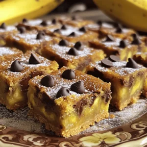 - 2 ripe bananas, mashed - 1/2 cup unsalted butter, melted - 1/2 cup brown sugar - 1/4 cup granulated sugar - 2 large eggs - 1 teaspoon vanilla extract - 1 cup all-purpose flour - 1/2 teaspoon baking powder - 1/4 teaspoon baking soda - 1/4 teaspoon salt - 1/2 cup semi-sweet chocolate chips - 1/4 cup chopped walnuts (optional) To make these chocolate chip banana bars, you need ripe bananas. They should be soft and sweet. I like to use bananas that have brown spots. The more ripe, the better! Next, melt your unsalted butter. This adds richness and helps blend the flavors. You will also need two types of sugar. Brown sugar gives a deep flavor, while granulated sugar adds sweetness. You cannot forget about the eggs and vanilla extract. They help bind everything together and add flavor. For the dry part, gather all-purpose flour, baking powder, baking soda, and salt. These help the bars rise and create a nice texture. Finally, add semi-sweet chocolate chips and chopped walnuts if you like. The chocolate brings sweetness, and the nuts add crunch. You can check the full recipe for exact steps on how to mix these ingredients. - Preheat your oven to 350°F (175°C). Grease a 9x9 inch baking pan or use parchment paper. - In a large mixing bowl, mash the ripe bananas and mix in the melted butter until smooth. - Add the brown sugar and granulated sugar to the banana-butter mix, stirring until combined. - Beat in the eggs one at a time, and stir in the vanilla extract. - In another bowl, whisk together the flour, baking powder, baking soda, and salt. - Gradually add the dry mix to the banana mixture. Fold gently until just combined. - Be careful not to overmix; this keeps the bars soft. - Gently fold in the chocolate chips and walnuts if you are using them. - Pour the batter into the prepared pan, spreading it out evenly. - Bake in the oven for 25-30 minutes. Check with a toothpick; it should come out clean. - Remove from the oven and let it cool in the pan for about 10 minutes. - Transfer to a wire rack to cool completely before cutting. You can find the full recipe for even more details. Enjoy making these tasty treats! - Use ripe bananas for the best flavor. They should be brown and soft. - Mix just until combined. This keeps the bars soft and chewy. - Dust bars with powdered sugar for a nice look. - Serve warm with a scoop of vanilla ice cream for added delight. - If bars are too dry, add a bit more mashed banana next time. - For dense bars, mix less to keep them light and airy. {{image_2}} You can make these bars gluten-free easily. Simply swap all-purpose flour with a gluten-free flour blend. This way, you still enjoy those tasty chocolate chip banana bars without worry. Just check that your blend works well in baking. Want a vegan option? Use flax eggs instead of chicken eggs. Mix one tablespoon of ground flaxseed with three tablespoons of water for each egg. Let it sit for five minutes to thicken. Also, replace butter with coconut oil for a rich flavor. Your bars will still be moist and delicious! Feel free to get creative with your bars. Try adding spices like cinnamon or nutmeg for extra warmth. You can also mix in different nuts like pecans or almonds. Want more chocolate? Use dark chocolate chips or even white chocolate. These simple changes can make your bars unique and tasty. For the full recipe, check out the details above! To keep your chocolate chip banana bars fresh, store them in an airtight container. Place them at room temperature for up to three days. This method helps retain their soft texture and rich flavor. If you live in a warm area, you may want to refrigerate them. Just remember, chilling can make them a bit firmer. For long-term storage, freezing is your best friend. Wrap each bar in plastic wrap, then place them in a freezer-safe bag. This method keeps them fresh for up to three months. When you're ready to enjoy, simply take out a bar and let it thaw at room temperature. You can also heat them in the microwave for a warm treat. To reheat your chocolate chip banana bars, use the microwave or oven. For the microwave, place a bar on a microwave-safe plate and heat for about 10-15 seconds. For the oven, preheat to 350°F (175°C), then warm the bars for about 5-10 minutes. This way, they stay soft and gooey, just like when they were fresh out of the oven. To ripen bananas fast, you can use a few methods. The oven method is simple. Preheat your oven to 300°F (150°C). Place unpeeled bananas on a baking sheet. Bake for about 15-20 minutes. Check them often. They should turn black and soft. You can also put bananas in a paper bag. This traps ethylene gas and speeds up ripening. Add an apple or tomato in the bag for an extra boost. Yes, you can make these bars without eggs. Use flaxseed meal or chia seeds as a substitute. Mix one tablespoon of flaxseed meal or chia seeds with three tablespoons of water. Let it sit for about 5 minutes until it thickens. This will work great in your recipe. Unsweetened applesauce is another good choice. Use 1/4 cup of applesauce for each egg you replace. Chocolate Chip Banana Bars last about 4 to 5 days at room temperature. Store them in an airtight container to keep them fresh. If you see any mold or they smell off, it's time to toss them. You can also refrigerate them for up to a week. For longer storage, freeze them. They can last up to 3 months in the freezer. Just thaw them at room temperature when you’re ready to eat. Absolutely! You can add other fruits to the recipe. Blueberries, chopped apples, or even peaches work well. Just make sure to chop larger fruits into small pieces. This helps them mix evenly. You can also use dried fruits like raisins or cranberries. They add a nice chewiness to the bars. To cut the bars cleanly, let them cool completely. Use a sharp knife for nice edges. You can warm the knife slightly to help it glide through the bars. Cut them into squares or rectangles, depending on your preference. For a neat finish, wipe the knife with a damp cloth between cuts. This keeps the edges clean and smooth. This blog post guides you through making delicious Chocolate Chip Banana Bars. We covered the key ingredients, easy steps, and helpful tips. You learned about gluten-free and vegan options, as well as storage methods. Remember, fully ripe bananas make the bars sweet and tasty. Try dusting them with powdered sugar or serving with ice cream. Don’t hesitate to mix in your favorite nuts or spices. Baking can be fun and simple. Enjoy your time in the kitchen!