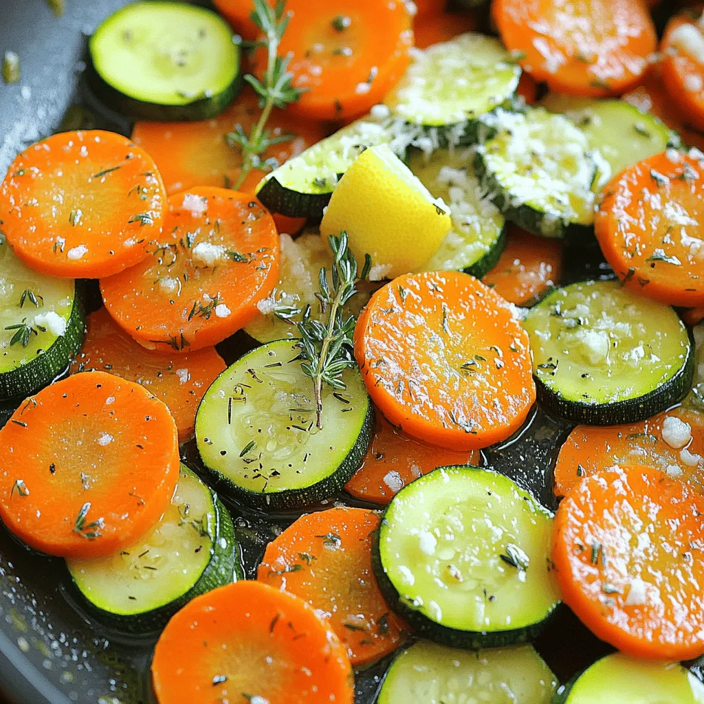 Sautéed carrots and zucchini is a quick and easy dish. It uses fresh, colorful veggies. This dish is packed with flavor and makes a great side. You can serve it with any meal. Check out the Full Recipe for more details. - 3 medium carrots, sliced into thin rounds - 2 medium zucchinis, sliced into half-moons - 2 tablespoons olive oil - 1 tablespoon butter - 2 cloves garlic, minced - 1 teaspoon fresh thyme leaves (or ½ teaspoon dried thyme) - Salt and pepper to taste - 1 tablespoon lemon juice - Optional: Grated Parmesan cheese for garnish Gather these ingredients before you start cooking. Fresh vegetables make all the difference. The olive oil and butter will help the veggies brown nicely. Garlic adds a lovely aroma. Thyme gives it a fragrant touch. Salt and pepper bring out the best flavors. The lemon juice adds brightness. If you like, sprinkle some Parmesan cheese on top for extra taste! To make sautéed carrots and zucchini, start by prepping your veggies. First, wash the carrots and zucchinis under cold water. Next, peel the carrots. Slice them into thin rounds, about a quarter-inch thick. For the zucchinis, cut them into half-moons. Aim for even slices so they cook well. This prep takes about 10 minutes. Now, let’s cook! Heat two tablespoons of olive oil and one tablespoon of butter in a large skillet over medium heat. Wait until the butter melts and the oil is hot. Add the sliced carrots first. Sauté them for 4 to 5 minutes. Stir them occasionally until they start to soften. Next, add two cloves of minced garlic and one teaspoon of fresh thyme leaves. Stir well for about one minute. You want the garlic to smell good but not burn. Now, toss in the zucchini slices. Mix everything together and sauté for another 5 to 7 minutes. The zucchini should be tender yet still bright green. Season with salt and pepper to taste. Remove the skillet from heat and drizzle one tablespoon of lemon juice over the veggies. Toss everything to combine. If you like, add some grated Parmesan cheese on top before serving. For a nice presentation, serve the sautéed carrots and zucchini on a large plate. Spread them out evenly. Add a sprinkle of extra thyme or some fresh herbs for color. You can pair this dish with grilled chicken or fish for a full meal. Enjoy your colorful, tasty dish! For the full recipe, check out the details above. To make your sautéed carrots and zucchini shine, start with a hot skillet. Heat the olive oil and butter until they shimmer. This step keeps the veggies from sticking. Slice the carrots and zucchini evenly for even cooking. Thin slices cook faster and keep their crunch. Don't crowd the pan; cook in batches if needed. This tip allows steam to escape and enhances browning. Feel free to get creative. Add bell peppers or snap peas for extra color and crunch. You can also toss in fresh herbs like basil or parsley. For a spicy kick, try red pepper flakes. Different oils, like sesame or avocado, can change the flavor, too. You can also drizzle balsamic vinegar or soy sauce for an Asian twist. Overcooking is a common mistake. Keep an eye on your veggies as they sauté. Carrots take longer than zucchini, so add them first. Stir often to prevent burning. If you see browning too fast, lower the heat. Remember, you want tender veggies, not mush. Always taste as you cook; this helps you adjust salt and seasoning. For more details, check the Full Recipe for sautéed carrots and zucchini. {{image_2}} You can use different veggies instead of carrots and zucchini. Seasonal vegetables work best. Try bell peppers for a sweet twist. Broccoli adds a nice crunch. Cauliflower can give a hearty bite. Choose what you love or what is fresh. You can change the taste by adding spices or herbs. For a warm flavor, try cumin or paprika. Fresh parsley or basil can brighten your dish. A pinch of red pepper flakes adds heat. Experiment with these additions to find your favorite mix. This dish is easy to make gluten-free and vegan. Use olive oil and skip the butter for a vegan option. Make sure to check your seasonings. They should be gluten-free, too. This way, everyone can enjoy your tasty sautéed veggies! For the full recipe, check out the [Full Recipe]. To store sautéed carrots and zucchini, first let them cool. Place the veggies in an airtight container. Store them in the fridge for up to 3 days. This keeps them fresh and tasty. Avoid stacking them too high to prevent squishing. Reheat sautéed carrots and zucchini gently. Use a skillet over low heat. Add a splash of water or olive oil to keep them moist. Stir often to heat evenly. You can also microwave them for 1-2 minutes. Cover with a damp paper towel to keep the steam in. Freezing sautéed carrots and zucchini is possible but can change texture. If you want to freeze them, cool them first. Pack them in freezer-safe bags, removing as much air as possible. They can keep for up to 2 months. When ready to use, thaw them in the fridge overnight. Reheat gently to restore some flavor. For the complete cooking method, check out the Full Recipe. Yes, you can use frozen vegetables for sautéing. However, they may release water during cooking. This can make your dish a bit watery. To avoid this, thaw and drain the vegetables first. Then, cook them on high heat for a shorter time. This helps keep them crisp and tasty. Sautéing carrots and zucchini takes about 10 to 12 minutes. Start with the carrots, as they need a bit more time. Cook them for 4 to 5 minutes first. Then add the zucchini and sauté for an additional 5 to 7 minutes. Stir often for even cooking. Carrots and zucchini are packed with nutrients. Carrots are high in vitamin A, which is great for your eyes. They also provide fiber, which helps with digestion. Zucchini is low in calories and rich in vitamins C and K. Nutritional information and health advantages: - Carrots: - High in beta-carotene - Good for eye health - Low in calories - Zucchini: - Contains antioxidants - Supports hydration - Low in carbs Eating these veggies can help you maintain good health. They provide essential vitamins and minerals that support your body. For a quick and tasty dish, check out the Full Recipe for sautéed carrots and zucchini. In this blog post, we explored how to sauté carrots and zucchini. We covered the ingredients, step-by-step instructions, and helpful tips. You learned how to prepare your vegetables and cook them perfectly. We also discussed great serving ideas and variations to try. Remember, cooking is all about having fun and experimenting. With these tips, you'll create tasty vegetable dishes every time. Enjoy your cooking journey and savor the flavors!