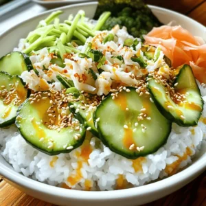 - 1 cup sushi rice - 1 ¼ cups water - 2 tablespoons rice vinegar - 1 tablespoon sugar - ½ teaspoon salt For the California Roll Sushi Bowls, we start with sushi rice. This rice is sticky and perfect for holding the bowl together. You need one cup. Next, add 1 ¼ cups of water. The water helps cook the rice and makes it tender. You also need rice vinegar, sugar, and salt. Combine two tablespoons of rice vinegar with one tablespoon of sugar and ½ teaspoon of salt. This mix gives the rice its special flavor. - 1 avocado, sliced - 1 cucumber, julienned - 1 cup imitation crab meat, shredded - 2 sheets nori, cut into thin strips - 2 tablespoons sesame seeds Now let’s talk toppings. First, slice one ripe avocado. Its creamy texture adds richness. Next, julienne one cucumber. This gives a nice crunch. For protein, use one cup of imitation crab meat, shredded. It mimics the classic California roll, making it fun and tasty. Don’t forget the nori! Cut two sheets into thin strips. They add a sea flavor. Finally, sprinkle two tablespoons of sesame seeds on top for crunch and flavor. - Soy sauce, for drizzling - Wasabi and pickled ginger, for serving For serving, drizzle soy sauce over your bowl. It adds a salty kick. You can also serve wasabi and pickled ginger on the side. These add extra flavor and spice to your meal. Follow this guide for the best California Roll Sushi Bowls. For the full recipe, check out the section above. Enjoy your cooking! - Rinse and drain sushi rice. This removes excess starch. - Combine rice and water in a saucepan. Use 1 cup of rice and 1 ¼ cups of water. - Cook and season the rice. Bring to a boil, cover, and simmer for 20 minutes. After cooking, mix in rice vinegar, sugar, and salt. This adds flavor. - Prepare a serving bowl with seasoned rice. Use a generous portion as your base. - Layer with avocado, cucumber, and imitation crab meat. These ingredients make the bowl colorful and tasty. - Add sesame seeds and nori strips. This gives the bowl a nice crunch and flavor. - Drizzle with soy sauce. Adjust the amount to your taste. - Serve with wasabi and pickled ginger. These add a spicy kick and complement the flavors. You can follow the Full Recipe for more details on making California Roll Sushi Bowls. Rinsing sushi rice is a must. This helps remove excess starch. Rinsing gives you fluffy rice, not sticky. Use a fine mesh strainer, and rinse until the water runs clear. The water-to-rice ratio is key. I recommend 1 ¼ cups water for each cup of rice. This ratio works well for tender rice that holds its shape. Adjust this if you prefer softer or firmer rice. Don’t be afraid to mix things up! Try adding extra toppings like carrots or radishes. Each topping brings a unique flavor and texture to your bowl. Sauces can make or break your dish. Homemade sauces often taste fresher. They can add a personal touch that store-bought sauces lack. If you choose store-bought, go for the best quality you can find. Pair your sushi bowls with a warm bowl of miso soup. This classic combo enhances the meal. Miso soup adds warmth and depth to your dining experience. Consider sides that complement your bowl. Pickled veggies or edamame are great choices. They add crunch and balance the flavors in your sushi bowl. {{image_2}} You can make a vegetarian version of California roll bowls. Start by replacing imitation crab with tofu. Tofu is a great source of protein. It absorbs flavors well. Just press and cube it before adding. You can also sauté it for extra flavor. Adding extra veggies makes it colorful and crunchy. Consider using carrots and radishes. They add a nice crunch and bright color. You can also add bell peppers or sprouts. These options make your bowl fun and fresh. Want some heat? Try spicy California roll bowls. You can add spicy mayo for a kick. Mix mayonnaise with sriracha. Adjust the heat to your liking. Drizzle it over the top for a creamy texture. You can also choose spicy crab or seafood options. Many stores sell spicy versions of imitation crab. This adds a nice twist to your bowl. Enjoy the blend of spicy and fresh flavors. For a low-carb option, use cauliflower rice instead of sushi rice. Cauliflower rice has fewer carbs and is still tasty. Just pulse cauliflower florets in a food processor. Sauté it lightly to get rid of the moisture. You can also add more fresh vegetables to your bowl. Cucumber, lettuce, and avocado work well. This keeps your meal light and healthy. Enjoy the crunch and freshness without the carbs. For the full recipe, check out the California Roll Sushi Bowls. To keep your California Roll Sushi Bowls fresh, store the rice and toppings separately. Sushi rice can dry out, so use an airtight container. For toppings like avocado and cucumber, use a small bowl or wrap them in plastic wrap. This helps keep them fresh and prevents browning. You can reheat sushi rice easily without losing its texture. Place the rice in a bowl and add a splash of water. Cover it with a damp paper towel. Microwave for about 30 seconds to 1 minute. Stir and heat more if needed. Keep your toppings fresh by adding them after reheating. Sushi rice stays good for up to three days in the fridge. Toppings like avocado and cucumber last about two days. Imitation crab meat is safe for up to three days. Always look for signs of spoilage. If anything smells off or looks slimy, it’s better to toss it. To make California roll sushi bowls, start with the rice. Rinse 1 cup of sushi rice under cold water until it runs clear. Drain it well. In a medium saucepan, combine the rice with 1 ¼ cups of water. Bring it to a boil over medium heat. Then, lower the heat, cover, and let it simmer for 20 minutes. This makes the rice soft and fluffy. While the rice cooks, mix 2 tablespoons of rice vinegar, 1 tablespoon of sugar, and ½ teaspoon of salt in a bowl. Stir until dissolved. Once your rice is done, let it sit for 10 minutes. Then, gently fold in the vinegar mix. This gives the rice that classic sushi flavor. Next, grab a serving bowl. Add a portion of your seasoned rice as the base. Top it with sliced avocado, julienned cucumber, and shredded imitation crab meat. For a nice crunch, sprinkle 2 tablespoons of sesame seeds and nori strips on top. Finally, drizzle some soy sauce over the bowl to taste. Serve it with wasabi and pickled ginger on the side. Enjoy your meal! If you don’t want to use imitation crab, there are great options. You can use real crab meat if you like seafood. Cooked shrimp or even sliced cooked salmon work well, too. For a vegetarian twist, try using tofu. Tofu absorbs flavors well and gives you that satisfying texture. You can also use cooked chicken for a different taste. Feel free to mix in any seafood or protein you enjoy. Yes, you can make sushi bowls ahead of time! If you want to meal prep, cook your rice first. Let it cool down before storing it. You can keep it in the fridge for up to 3 days. For toppings, prepare them fresh but store them separately. This way, they stay crisp and tasty. Assemble your bowls just before eating. This keeps everything fresh and delicious! In this blog post, we explored how to create delicious California Roll Sushi Bowls. We covered key ingredients like sushi rice, avocado, and imitation crab. You learned step-by-step instructions for preparing the rice and assembling the bowl. We also shared tips for storage and fresh toppings. Remember, sushi bowls are customizable and fun. You can experiment with different flavors and ingredients. Enjoy making these bowls at home for a tasty meal!