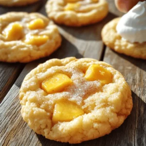 - Fresh peaches: Use ripe peaches for the best flavor. Ripe peaches give a sweet and juicy bite. They add moisture and a lovely texture to the cookies. If you can’t find fresh peaches, frozen ones work too. Just make sure to thaw and drain them first. - Optional: Chopped pecans: Adding pecans gives a nice crunch. It also adds a nutty flavor that pairs well with peaches. If you like a bit of texture, go ahead and fold some in. - All-purpose flour: This is the base of your cookie dough. It helps create a soft and chewy texture. Too much flour can make cookies dry, so measure carefully. Always spoon it into your measuring cup, then level it off. - Rolled oats: Rolled oats bring chewiness to the cookies. They absorb moisture and keep the cookies soft. Plus, they add a wholesome feel. You can use quick oats in a pinch, but rolled oats work best for texture. - Brown sugar vs. granulated sugar: Brown sugar adds a rich, caramel-like flavor. It also helps keep the cookies moist. Granulated sugar is sweeter and gives a crispier texture. Using both gives a nice balance of flavors. - Vanilla extract: This ingredient is a must for cookies. It enhances all the other flavors. Just a teaspoon makes a big difference. Always use pure vanilla extract for the best taste. For the full recipe, check out the instructions and get baking! Before baking, start by preheating your oven to 350°F (175°C). Preheating helps the cookies rise and bake evenly. While the oven heats up, line a baking sheet with parchment paper. This step keeps the cookies from sticking and makes cleanup easy. In a medium bowl, add all-purpose flour, rolled oats, baking powder, baking soda, ground cinnamon, and salt. Whisk these dry ingredients together until they blend well. In a large bowl, cream together softened butter, brown sugar, and granulated sugar. This step is key. Mix until the mixture looks light and fluffy. Then, beat in the egg and vanilla extract. This adds flavor and richness. Gradually add the dry mix to the wet mix. Stir gently to combine, but don’t overmix. Use a tablespoon or cookie scoop to drop the dough onto the prepared baking sheet. Space the dough about 2 inches apart. This spacing allows room for the cookies to spread. Bake them in your preheated oven for 12 to 15 minutes. Look for lightly golden edges. Allow the cookies to cool for 5 minutes on the baking sheet. Then, transfer them to a wire rack to cool completely. Enjoy the sweet aroma as they bake! For the full experience, check out the [Full Recipe]. To achieve soft and chewy Peach Cobbler Cookies, you want to follow a few key steps. First, use room temperature butter. Cold butter will not cream well, making the cookies dense. Second, avoid overmixing the dough. Mix until just combined to keep the cookies tender. Common pitfalls include baking cookies too long. Keep an eye on them, as they will continue to bake on the sheet after you take them out. Aim for a light golden edge while the center looks slightly underbaked. This will give you that desired soft texture. To elevate the flavor of your Peach Cobbler Cookies, consider adding spices. Ground cinnamon and nutmeg bring warmth and depth. You can also try a pinch of ginger for a little kick. If peaches are out of season, don’t worry. You can substitute with other fruits like plums or cherries. Canned peaches work well too. Just drain them well to avoid excess moisture in your cookies. Serving Peach Cobbler Cookies can be fun and creative! Try stacking them on a plate with fresh peach slices or a sprinkle of powdered sugar. For a special touch, pair them with a scoop of vanilla ice cream. You can also serve these cookies warm with whipped cream on the side. This adds a nice touch for gatherings or family dinners. Enjoy these delightful treats with a hot cup of tea or coffee for a comforting experience. For the full recipe, check out the details above. {{image_2}} If you want to change things up, try using other stone fruits. Cherries and plums make great options. They add a different flavor while still keeping the cookie's charm. If fresh fruit isn't available, canned peaches work well too. Just make sure to drain them properly. This keeps your cookies from getting soggy. For those needing gluten-free cookies, you can swap all-purpose flour for almond or coconut flour. These flours change the texture a bit but still taste great. If you want vegan cookies, replace the egg with a chia seed mix. Just combine one tablespoon of chia seeds with three tablespoons of water. For the butter, try using coconut oil. This keeps your cookies soft and chewy. Add chocolate chips for a sweet twist. They melt into the cookies and create a rich taste. You can also mix in dried fruits like cranberries or raisins. They add a nice chewy texture. For a little extra sweetness, consider a simple glaze. Just mix powdered sugar with a bit of milk until smooth. Drizzle it over your cookies after they cool. This adds a fun touch that makes them even more special. To keep your Peach Cobbler Cookies soft, store them in an airtight container. This method helps lock in moisture. Use a cookie jar or a resealable plastic bag. Avoid leaving them in a warm spot, as heat can make them dry. For best results, place a slice of bread in the container. The bread helps keep the cookies fresh longer. Change the bread slice every few days to maintain its moisture. Freezing cookies is easy and a great way to save them. If you want to freeze the dough, scoop out the cookie dough onto a baking sheet. Space them apart and freeze until solid. Then, transfer the dough balls to a freezer bag. To freeze baked cookies, let them cool first. Then, place them in a single layer in a container. You can stack them with parchment paper in between layers to prevent sticking. When you're ready to eat them, thaw cookies at room temperature for about 30 minutes. For dough, bake straight from the freezer, adding a couple of extra minutes to the baking time. Cookies can last about one week when stored properly at room temperature. Check for any signs of staleness. If they feel hard, they need some love. You can refresh them by placing them in a warm oven for a few minutes. If you're unsure, give them a sniff. If they smell off, it's best to toss them. For long-term storage, freezing is your best bet. It keeps them fresh for up to three months. For the full recipe, you can check the detailed instructions above. To stop cookies from spreading, you can try a few simple tricks: - Chill the dough: This helps solidify the butter, making it less likely to spread. - Use more flour: Adding a little extra flour can help create a thicker dough. - Don’t overmix: Mix until just combined to keep the dough from becoming too soft. These steps help your Peach Cobbler Cookies stay nice and thick. Yes, you can use frozen peaches! Here’s how: - Thaw the peaches: Let them sit at room temperature or microwave them for a few seconds. - Drain excess juice: Too much liquid can make the dough too wet. - Chop the peaches: Cut them into small pieces to mix well into the dough. Frozen peaches can taste just as good in your cookies! To check if your cookies are done, look for these signs: - Edges should be golden: The edges will brown slightly, while the centers stay soft. - Set centers: Lightly press the center; it should feel firm but still soft. - Smell the aroma: When the cookies smell amazing, they’re likely done! These cues help you bake the perfect Peach Cobbler Cookies. For the full recipe, don't forget to check out the complete instructions! Peach Cobbler Cookies blend fresh ingredients and easy steps for a tasty treat. Ripe peaches and chewy oats make each bite special. With tips on texture and clever variations, you can enjoy these cookies year-round. Remember, proper storage keeps them fresh longer. Whether you add pecans or spices, there’s a twist for everyone. Bake, share, and enjoy your cookies as a delightful dessert or snack. Embrace your baking journey and have fun experimenting!