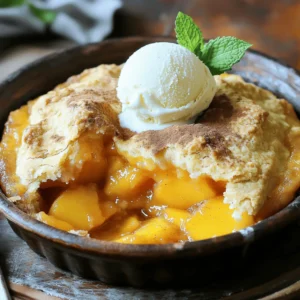 - 4 cups fresh peaches, peeled and sliced - 1 cup granulated sugar, divided - 1 tablespoon lemon juice - 1 teaspoon ground cinnamon - 1 cup all-purpose flour - 1 tablespoon baking powder - 1/2 teaspoon salt - 1 cup milk - 1/2 cup unsalted butter, melted - 1 teaspoon vanilla extract The key to a great peach cobbler lies in the ingredients. Fresh peaches bring a sweet and juicy flavor. You can also use sugar for sweetness and lemon juice to add a bright taste. Ground cinnamon gives a warm spice note, while flour makes the batter light. Baking powder helps it rise, and salt balances the flavors. The milk and melted butter add richness, and vanilla enhances the overall taste. - You can swap peaches for other fruits like blueberries or apples. - For gluten-free options, use almond flour or coconut flour. - If you need dairy-free butter, try coconut oil or vegan butter. These substitutions allow you to customize your cobbler. Each fruit adds its own unique flavor. Gluten-free and dairy-free options make this dessert more inclusive for everyone. - Fresh peaches taste best for this recipe. - Canned peaches work if fresh ones are not available. - Choose ripe peaches that yield slightly when pressed. Fresh peaches offer a juicy bite and a sweet aroma. When selecting, look for peaches with a rich color and no bruises. Seasonal peaches are always the best choice for flavor. If using canned peaches, drain them well to avoid a soggy cobbler. How to peel and slice peaches Start by placing your peaches in boiling water for 30 seconds. This helps the skin come off easily. After that, plunge them into cold water. Once cooled, the skin should slip right off. Slice the peaches into thin wedges for even cooking. Tips for preventing browning of peaches To keep your peaches fresh and bright, sprinkle some lemon juice on them right after slicing. This acid helps stop oxidation. You can also toss them in a bit of sugar, which can help preserve their color. Mixing dry and wet ingredients In a large mixing bowl, combine the dry ingredients first. Whisk together flour, baking powder, salt, and half of the sugar. In a separate bowl, mix the milk, melted butter, vanilla, and the rest of the sugar. This separation keeps the batter light. Importance of the order in combining ingredients Always add the wet ingredients to the dry ones. This helps to avoid lumps. Mix gently until it’s just combined. Overmixing can lead to a dense cobbler, which we don’t want. Ideal oven temperature and bake times Preheat your oven to 350°F (175°C). Pour the batter over the peaches without stirring. Bake for 45-50 minutes. The top should be golden brown when done. How to check for doneness Use a toothpick to test the cobbler. Insert it into the batter; if it comes out clean, it’s ready. If it’s still wet, let it bake for a few more minutes. For the complete recipe, check out the [Full Recipe]. To get a fluffy coating, mix your batter gently. This keeps air in the mix. Do not overwork it. The batter should be smooth, not thick. When you pour it over the peaches, do not stir. This lets the batter rise while baking. To avoid soggy bottoms, you must use ripe peaches. They have more juice, which keeps the cobbler moist but not wet. You can also bake it on a lower rack. This helps the bottom cook better. A scoop of vanilla ice cream is a classic choice. It melts and mixes with the warm cobbler. Whipped cream also adds a nice touch. You can even mix in a bit of cinnamon for extra flavor. For special occasions, serve the cobbler in individual dishes. This adds a nice flair. You can also sprinkle a little mint on top for color and freshness. One mistake is overmixing the batter. This makes it tough instead of fluffy. Mix just until combined. Another common error is using unripe peaches. They do not have the same sweet flavor as ripe ones. Choose peaches that give a little when you press them. This means they are ready to eat. {{image_2}} You can switch up the fruit in your cobbler! Instead of peaches, try mixed berries. Blackberries, strawberries, and blueberries work well together. This mix adds a burst of color and flavor. Another fun option is to use tropical fruits. Pineapple, mango, or even banana can bring a sunny twist. These fruits change the cobbler's taste and make it feel like a vacation. Want to spice things up? Adding nutmeg or ginger gives your cobbler a warm kick. Just a pinch can enhance the flavor. Consider mixing in some nuts or oats, too. These add crunch and texture to your cobbler, making it extra special. You can serve your cobbler in fun ways! Mini cobblers in individual dishes make for cute servings. Everyone gets their own, and they’re perfect for parties. Or, try pancake-style peach cobbler. Just pour the batter into a skillet, then add the peaches. Cook it like a pancake for a unique breakfast treat. It’s a fun twist on the classic dish. For the full recipe, check out the [Full Recipe]. To keep your peach cobbler fresh, use an airtight container. Glass or plastic containers work well. You can store it in the fridge for up to four days. If you want to save it longer, freeze it. Wrap it tightly in plastic wrap and foil. It can last for three months in the freezer. When you're ready to enjoy your cobbler again, reheating it the right way matters. Preheat your oven to 350°F. Place the cobbler in an oven-safe dish. Cover it with foil to keep it soft. Heat for about 20 minutes. Check it occasionally. To avoid sogginess, do not add extra moisture when reheating. At room temperature, your cobbler can last for about two days. If you store it in the fridge, it will last up to four days. Refrigeration helps keep the flavors fresh. Always check for any signs of spoilage, especially if it sits out for too long. Enjoy your cobbler while it's fresh for the best taste! Yes, you can use frozen peaches. They are a great option if fresh peaches are not available. Using frozen peaches gives you the same sweet flavor and texture. Just remember to thaw them first. This helps with even baking. You may need to bake it a bit longer. Check for doneness after 50 minutes. The cobbler should be golden and firm. You can make this cobbler ahead of time. Prepare the peach mix and the batter separately. Store them in the fridge for a day. This keeps them fresh. When you are ready, layer them together in your baking dish. Bake as the recipe states. This method saves time on busy days. Yes, you can use other sweeteners. Honey and maple syrup are great options. They add unique flavors to your cobbler. However, using these sweeteners may change the texture. It can make the cobbler a bit denser. Adjust the amount to taste, starting with less than the sugar called for in the recipe. This cobbler recipe offers a simple way to enjoy fresh peaches. We covered ingredients, substitutions, and tips for making the perfect dish. Remember, ripe peaches make a big difference in taste. Also, avoid common mistakes like overmixing the batter. You can even experiment with other fruits and flavors. Whether serving at a gathering or enjoying at home, this dessert is sure to please. Happy baking, and enjoy each bite of your delicious peach cobbler!