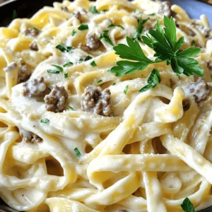 - 8 ounces fettuccine pasta - 1 pound ground beef - 3 tablespoons olive oil - 4 cloves garlic, minced - 1 cup heavy cream - 1 cup grated Parmesan cheese - 1 teaspoon Italian seasoning - Salt and pepper to taste - Fresh parsley, chopped (for garnish) In this recipe, we use fettuccine pasta. It’s wide and holds the sauce well. You’ll need 8 ounces to serve about four people. Next, we have 1 pound of ground beef. I always choose lean ground beef for a great taste without too much fat. For the other ingredients, you will want: - 3 tablespoons of olive oil, which adds richness. - 4 cloves of minced garlic for that lovely aroma. - 1 cup of heavy cream to make the sauce creamy and rich. - 1 cup of grated Parmesan cheese for flavor and texture. - 1 teaspoon of Italian seasoning to give it a classic taste. - Salt and pepper to bring out all the flavors. - Fresh parsley, chopped, is perfect for garnish. Each ingredient plays a role. They come together to create a dish that is creamy, savory, and truly comforting. You can find the full recipe for Creamy Ground Beef Alfredo Pasta in the previous section. To cook the fettuccine, begin by filling a large pot with water. Add a generous pinch of salt and bring it to a boil. Once the water bubbles, gently add 8 ounces of fettuccine. Follow the package instructions to cook it until it is al dente, which usually takes about 8 to 10 minutes. When done, drain the pasta in a colander and set it aside. This step is key for a great texture in your dish. For the perfect brown ground beef, use a large skillet. Heat 3 tablespoons of olive oil over medium heat. Add 1 pound of ground beef and break it apart with a spatula. Let it cook without stirring too much. This allows it to brown nicely. Aim for about 5 to 7 minutes until the meat is no longer pink. If you see too much fat, drain it off carefully. A good sear adds flavor to the dish. Once the beef is browned, it's time to make the sauce. Add 4 cloves of minced garlic to the skillet. Stir it for about 1 minute until it becomes fragrant. Next, lower the heat and pour in 1 cup of heavy cream. Stir well to combine. Then, add 1 cup of grated Parmesan cheese and 1 teaspoon of Italian seasoning. Mix until the cheese melts and the sauce looks creamy. If it gets too thick, add a splash of pasta water to adjust the texture. Now, it’s time to bring it all together. Add the cooked fettuccine to the skillet. Toss the pasta gently in the sauce until it is fully coated. This step is crucial for a rich flavor. Don’t forget to season with salt and pepper to taste. This is where you can adjust to your liking. When serving, plate the creamy beef Alfredo pasta with care. A nice presentation makes the dish more enjoyable. Garnish with freshly chopped parsley for a touch of color. This makes it look inviting and adds a bit of freshness. Enjoy your meal! You can find the Full Recipe to guide you through each step with ease. To ensure your sauce has the right taste and feel, start with the basics. Stir the heavy cream and cheese until they blend well. This process helps create a creamy texture. If the sauce seems too thick, add a splash of pasta water. This not only thins the sauce but also adds extra flavor. Taste as you go. Adjust salt and pepper to fit your liking. A little tweak can make a big difference. You can swap ground beef for other proteins. Ground turkey is lean and offers a lighter taste. Ground chicken is another great choice. If you prefer plant-based options, try using lentils or chickpeas. Both give a hearty feel without meat. Each option will change the dish's flavor, so pick what you enjoy. Adding spices can take your creamy ground beef Alfredo pasta to the next level. Consider mixing in red pepper flakes for a bit of heat. Fresh herbs like basil or thyme can also add a nice touch. For a twist, try a dash of nutmeg. It brings a warm flavor that pairs well with creamy sauces. Feel free to experiment with your favorite spices to make the dish your own. For more ideas, check out the Full Recipe. {{image_2}} To make this dish meat-free, swap ground beef with vegetables or plant proteins. You can use: - 1 cup of mushrooms, chopped - 1 cup of bell peppers, diced - 1 cup of zucchini, diced - 1 can of chickpeas, rinsed Sauté these veggies in olive oil until tender. Follow the same steps as in the full recipe. The creamy sauce pairs well with these flavors, keeping your dish rich and satisfying. Mushrooms add a lovely depth to creamy Alfredo. Use about 1 cup of sliced mushrooms. Sauté them in olive oil before adding the garlic and beef. This step brings out their natural flavor. Follow the full recipe for the rest. The mushrooms will soak up the sauce, making each bite delightful. If you like heat, consider adding some spice. You can mix in: - 1 teaspoon red pepper flakes - 1 diced jalapeño - 1 teaspoon cayenne pepper Add these spices when cooking the beef. Adjust the amount to match your taste. This kick will elevate your dish, making it exciting and bold. Enjoy experimenting with different spice levels in your creamy beef Alfredo! To store leftovers, let the creamy ground beef Alfredo pasta cool down first. Place it in an airtight container. This helps keep the dish fresh. It can last in the fridge for about 3 to 4 days. When storing, separate the sauce from the pasta if possible. This keeps the pasta from getting too soggy. If you want to save the dish for later, freezing is a great option. First, cool the pasta completely. Then, use a freezer-safe container or bag. Label it with the date. Frozen pasta can last up to 3 months. To freeze, consider separating the sauce and pasta. This helps maintain the texture of each part. When you’re ready to enjoy your pasta again, reheating is key. If you stored the sauce and pasta separately, heat them both. Use a pan on low heat for best results. Stir often to avoid burning. If the sauce is too thick, add a bit of cream or water. You can also use the microwave. Just cover the dish and heat in short bursts. This keeps the meal tasty and warm. For the full recipe and more tips, check out the complete guide. To thicken your Alfredo sauce, you can try a few simple methods. First, let the sauce simmer longer. This helps reduce the liquid and makes the sauce thicker. You can also add more grated Parmesan cheese. The cheese melts and thickens the sauce. Another option is to mix cornstarch with a little water, then stir it into the sauce. This will help it get creamy fast. Yes, you can use many types of pasta! While fettuccine is great, you can swap it for penne, rigatoni, or even spaghetti. Each pasta shape holds sauce differently. So, pick what you like best. Just be sure to cook it according to package directions for the best texture. This creamy dish pairs well with several sides. A simple green salad adds a fresh taste. Garlic bread is also a great choice, giving a nice crunch. For veggies, try steamed broccoli or roasted asparagus. They add color and nutrition to your meal. To make this dish gluten-free, choose a gluten-free pasta. Many brands offer tasty options that cook well. For the sauce, ensure your Parmesan cheese is gluten-free. Most cheese is safe, but check the label. You can also use cornstarch instead of flour for thickening. Enjoy your creamy meal without worry! This blog post covers how to make Creamy Ground Beef Alfredo Pasta. You learned about the key ingredients, step-by-step cooking instructions, and useful tips. I shared ways to vary the dish, like vegetarian options and spicy twists. Plus, I provided storage tips and answers to common questions. Now you have the tools to create a tasty meal. Get in the kitchen and enjoy this simple recipe! Cooking is fun, and you can impress everyone with this dish.