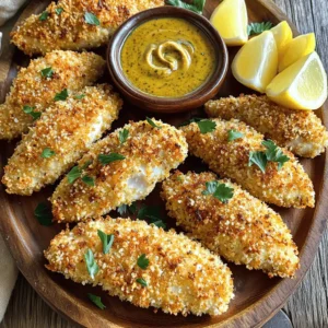 To make crispy baked chicken tenders, you will need these key ingredients: - 1 lb chicken breast, cut into strips - 1 cup buttermilk - 1 cup all-purpose flour - 1 cup Panko breadcrumbs - 1 teaspoon garlic powder - 1 teaspoon onion powder - 1 teaspoon smoked paprika - 1/2 teaspoon cayenne pepper (optional for heat) - Salt and pepper to taste - Cooking spray or olive oil for drizzling You can swap some ingredients if needed. Here are a few options: - Instead of buttermilk, use plain yogurt or milk with a bit of lemon juice. - Use whole wheat flour in place of all-purpose flour for a healthier option. - If you don’t have Panko breadcrumbs, regular breadcrumbs work too but may be less crunchy. - For a spicy kick, add more cayenne pepper or use a different spice blend like chili powder. When selecting chicken, freshness is key. Here’s how to ensure you get the best: - Look for chicken with a pink color and no dark spots. - Check the sell-by date to ensure it’s fresh. - Choose chicken that feels firm to the touch. - Avoid chicken that has a strong odor; this can indicate spoilage. - If possible, buy chicken from a local butcher or trusted source for quality and taste. By using these tips and ingredients, you set yourself up for success in making crispy baked chicken tenders. Start by cutting your chicken breast into strips. Aim for uniform sizes to cook evenly. Place the strips in a bowl and cover them with buttermilk. Make sure they’re fully submerged. This step adds flavor and tenderness. Let the chicken marinate in the fridge for at least 30 minutes. If you have time, overnight soaking works best for deep flavor. For the breading, you need three bowls. In the first bowl, mix flour with garlic powder, onion powder, smoked paprika, salt, and pepper. This blend gives a nice taste. In the second bowl, pour in the Panko breadcrumbs. Panko adds crunch, making your chicken extra crispy. Remove the chicken from the buttermilk. Let the excess drip off. First, coat each strip in the flour mix. Then, dip it in Panko, pressing down to help it stick. Place the coated strips on a baking sheet lined with parchment paper. Preheat your oven to 400°F (200°C). This temperature helps the chicken cook fast and get crisp. Lightly spray or drizzle the top of the tenders with cooking spray or olive oil. This adds even more crunch. Bake for 15-20 minutes, flipping halfway through. Check that they turn golden brown and reach an internal temperature of 165°F (75°C). Let them cool for a minute before serving. This ensures they stay crispy. For the full recipe, check out the instructions earlier. To get that perfect crunch, use Panko breadcrumbs. They are lighter and crispier than regular breadcrumbs. You should also coat the tenders well. Make sure to press the breadcrumbs onto the chicken. This way, they stick better and give you a nice texture when baked. For the best results, use cooking spray or olive oil. I recommend using an oil spray for a fine mist. This helps the tenders get crispy without soaking them in oil. If you prefer, drizzle a little olive oil on top. Just don’t overdo it; too much oil can lead to greasy chicken. To avoid soggy tenders, keep the chicken strips spaced out on the baking sheet. If they touch, steam builds up and makes them soggy. Also, bake them on parchment paper to allow airflow. This keeps the bottoms nice and dry. Lastly, flipping them halfway through ensures even crispiness all around. {{image_2}} You can elevate your crispy baked chicken tenders with fun flavors. Try adding herbs or spices to the breading mix. Here are some ideas: - Italian Twist: Add dried oregano, basil, and Parmesan cheese to the Panko. - Buffalo Kick: Mix hot sauce into the buttermilk for a spicy soak. - Sweet and Spicy: Blend honey and sriracha for a tasty glaze. These additions can make your tenders stand out. Experiment to find what you love best! If you need gluten-free chicken tenders, I have you covered. Substitute all-purpose flour with almond flour or a gluten-free blend. Use gluten-free Panko breadcrumbs instead of regular ones. This way, you can still enjoy crispy tenders without the gluten. You can cook chicken tenders in an air fryer or oven. Both methods work well, but they give different results. - Air Fryer: This method cooks faster and gives a crispier texture. Set it to 400°F (200°C) and cook for 10-15 minutes. Flip halfway for even browning. - Oven: Baking is simple and perfect for larger batches. Preheat to 400°F (200°C) and bake for 15-20 minutes. Flip them halfway for great color. Choose the method that suits your kitchen setup and time. Both ways will yield delicious chicken tenders. For the complete recipe, check out the [Full Recipe]. You can store leftover chicken tenders easily. Let them cool down first. Place them in an airtight container. Keep them in the fridge for up to three days. Make sure to cover them well to avoid moisture loss. This helps keep the tenders crispy for your next meal. To reheat your chicken tenders, use an oven for best results. Preheat your oven to 375°F (190°C). Place the tenders on a baking sheet. Bake for about 10 minutes or until they are hot. This keeps them crispy. You can also use a microwave, but the tenders may get soggy. If you choose the microwave, heat them for 1-2 minutes, checking often. If you want to save the chicken tenders for later, freezing works great. First, let them cool completely. Then, wrap each tender in plastic wrap. Place the wrapped tenders in a freezer bag. Squeeze out any air before sealing. They can stay in the freezer for up to three months. When you are ready to eat, thaw them in the fridge overnight. Then reheat as mentioned above for a tasty meal. For the full recipe, check the earlier section. Yes, you can use chicken thighs. They have more fat, which adds flavor. Thighs stay juicy and tender while cooking. Cut them into strips, just like breasts. Adjust cooking time slightly if needed, as thighs may take a minute longer to cook through. To keep the coating on, follow a few steps. First, marinate the chicken in buttermilk. This helps the coating stick. Next, press the breadcrumbs firmly onto the chicken. Finally, avoid flipping the tenders too soon while baking. Let them cook until golden brown for the best hold. Many sauces go great with chicken tenders. Here are some tasty options: - Honey mustard - BBQ sauce - Ranch dressing - Sweet and sour sauce - Buffalo sauce Each sauce adds a unique flavor. Try different ones to find your favorite! For the full recipe, check out the detailed instructions above. In this blog post, I covered key aspects of making chicken tenders. We explored the best ingredients, how to prep and bake them for crispiness, and tips for flavor. I also shared storage ideas and answered common questions. Remember, choosing fresh chicken and using the right cooking method can make a big difference. Experiment with flavors and cooking options to find what you love. With these steps, you’ll enjoy tender, crunchy chicken every time.