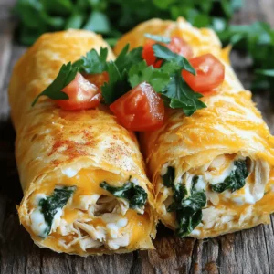 To make Cheesy Garlic Chicken Wraps, you need some tasty ingredients. Here’s the list: - 2 cups cooked chicken, shredded - 1 cup shredded mozzarella cheese - 1/2 cup cream cheese, softened - 3 cloves garlic, minced - 1 tablespoon olive oil - 1 teaspoon dried oregano - 1 teaspoon paprika - Salt and pepper to taste - 4 large tortillas (whole wheat or flour) - 1 cup fresh spinach leaves - 1/2 cup diced tomatoes (optional) - Chopped fresh parsley for garnish Each ingredient plays an important role. The cooked chicken gives protein and flavor. The mozzarella cheese adds that gooey, cheesy goodness. Cream cheese makes everything creamy and rich. Garlic brings a savory punch. Olive oil helps blend the flavors. Oregano and paprika add spice and warmth. Salt and pepper sharpen the taste. Tortillas wrap it all up nicely. Fresh spinach adds color and crunch. Diced tomatoes offer a juicy bite, while parsley gives a fresh finish. For the full recipe, follow the steps closely. Enjoy crafting this delightful dish with simple, fresh ingredients! First, gather your ingredients. You will need cooked chicken, mozzarella cheese, cream cheese, and garlic. In a large bowl, mix them well. Add olive oil, oregano, paprika, salt, and pepper. Stir until all the chicken gets coated in cheese and spices. This mixture will be creamy and full of flavor. Now, take a tortilla and lay it flat. Scoop a generous amount of the cheesy chicken mixture. Spread it down the center of the tortilla. Next, add fresh spinach leaves and diced tomatoes if you like. Fold the sides of the tortilla over the filling. Roll it from the bottom to the top to seal it tight. Make sure everything stays inside. Heat a skillet over medium heat. Place the wraps seam-side down in the pan. Cook for about 3 to 4 minutes until golden brown. Flip the wraps and cook the other side for another 3 to 4 minutes. They should be crispy on both sides. Once done, take them out and let them cool for a bit. Slice in half and garnish with chopped parsley. Enjoy your cheesy garlic chicken wraps! For the full recipe, check the main section. To make the filling creamy and rich, blend the cheeses well. I like to use mozzarella and cream cheese together. This mix melts beautifully and gives a great texture. Add minced garlic to boost flavor and aroma. For a little kick, consider adding paprika. Taste as you mix, and adjust salt and pepper to your liking. When wrapping tortillas, start with a flat surface. Place your filling in the center of the tortilla. Fold the sides in first, then roll from the bottom up. This way, the filling stays inside better. Make sure to tuck the filling as you roll. This helps create a tight wrap for cooking. To make your wraps even tastier, think about adding herbs. Dried oregano works great for a savory touch. You can also sprinkle in some crushed red pepper if you like heat. Fresh herbs like parsley can add a pop of color and freshness. Don’t forget to use quality ingredients; they make a big difference! For the full recipe, check out the [Full Recipe]. {{image_2}} You can switch up the protein in your wraps. Instead of chicken, try turkey. Turkey gives a leaner taste but still packs in flavor. For a vegetarian option, use chickpeas or black beans. Both add protein and texture. You can also use tofu or tempeh for a plant-based twist. Cheese is key in these wraps. While mozzarella works great, other cheeses can shine too. Cheddar adds a sharp kick. Creamy goat cheese brings a tangy taste, and pepper jack offers a spicy twist. Mix and match to find your favorite combination. Cheese adds richness and pulls everything together. Don’t be afraid to get creative with veggies. Bell peppers add crunch and color; onions bring sweetness when cooked. You can also use mushrooms for a hearty bite. Try adding corn or zucchini for a fresh touch. Feel free to mix in your favorite veggies. They bring flavor and nutrients to this tasty meal. After you make the cheesy garlic chicken wraps, let them cool down. Place any leftover wraps in an airtight container. They can stay fresh in the fridge for about 3 to 4 days. If you notice any signs of spoilage, like a weird smell or mold, throw them away. If you want to save the wraps for later, freezing is a great option. Wrap each cooled wrap tightly in plastic wrap. Then, place them in a freezer-safe bag or container. These wraps can last up to 2 months in the freezer. When you’re ready to eat, just thaw them in the fridge overnight before reheating. To reheat the wraps, I recommend using a skillet. Heat the skillet over medium heat. Place the wrap in the skillet, seam-side down. Cook for about 3 to 4 minutes on each side until they’re hot and crispy. You can also use an oven at 350°F (175°C). Wrap them in foil and heat for about 10 to 15 minutes. This keeps them nice and crunchy. For more details, you can check the Full Recipe. Yes, you can make cheesy garlic chicken wraps ahead of time. Prepare them and store in the fridge. Wrap them in foil or plastic wrap. They stay fresh for up to two days. When you are ready, just heat them in a skillet or oven. Dipping sauces can add fun flavors. Here are some tasty options: - Ranch dressing - BBQ sauce - Garlic aioli - Salsa - Hot sauce These sauces can enhance the wraps. Experiment to find your favorite! To change the spice level, you can add or reduce spices. For a milder wrap, skip the paprika. For more heat, add red pepper flakes or a dash of hot sauce. You can also use spicy cheese for added flavor. Adjust to fit your taste! You learned how to make tasty cheesy garlic chicken wraps. We covered the key ingredients, like cooked chicken and mozzarella. You got step-by-step instructions on preparing, assembling, and cooking the wraps. Don’t forget about those helpful tips and tasty variations! Remember, these wraps are easy to store and reheat. With these insights, you can enjoy delicious wraps any time. Get creative and make them your own!