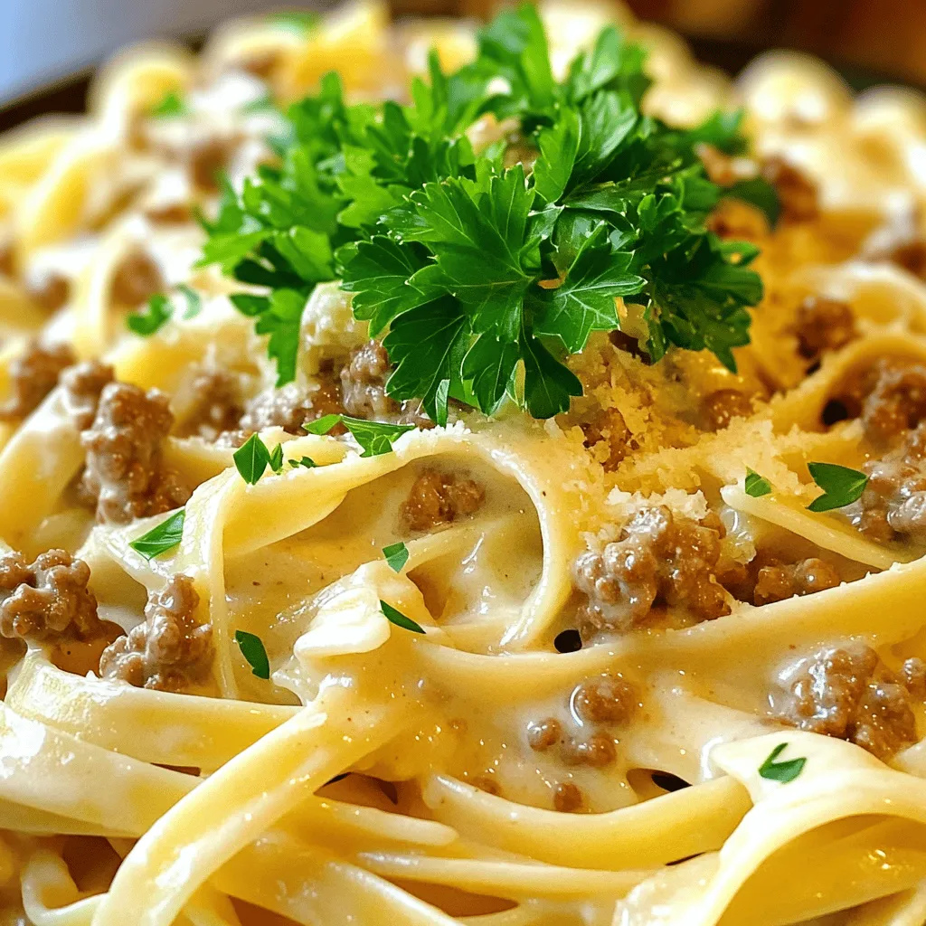 Ground Beef Pasta with Alfredo Creamy Delight