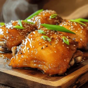- 4 bone-in, skin-on chicken thighs - 1/4 cup soy sauce - 1/4 cup honey - 2 tablespoons sesame oil - 2 cloves garlic, minced - 1 teaspoon fresh ginger, grated - 1 tablespoon rice vinegar - 1/4 teaspoon red pepper flakes (optional) - 1 tablespoon sesame seeds - 2 green onions, sliced To start, gather your main ingredients. The bone-in, skin-on chicken thighs keep the meat juicy. Soy sauce and honey create a nice balance of salty and sweet. Sesame oil adds a nutty flavor that enhances the dish. Next, you need some additional ingredients. Minced garlic gives a wonderful aroma, while fresh ginger adds a spicy kick. Rice vinegar brightens the flavor. If you like heat, add red pepper flakes. For garnishes, sprinkle sesame seeds for crunch. Sliced green onions add color and freshness. These ingredients combine to create a tasty meal that feels special yet is simple to make. You can find the full recipe in the original article. Enjoy your cooking! To start, gather your ingredients. In a mixing bowl, whisk together the following: - 1/4 cup soy sauce - 1/4 cup honey - 2 tablespoons sesame oil - 2 cloves garlic, minced - 1 teaspoon fresh ginger, grated - 1 tablespoon rice vinegar - 1/4 teaspoon red pepper flakes (optional) Mix until everything blends well. This marinade gives the chicken its sweet and savory flavor. Next, take your chicken thighs. Place them in a resealable plastic bag or a shallow dish. Pour the marinade over the chicken, making sure each piece gets coated. Seal the bag or cover the dish. Refrigerate the chicken for at least 1 hour. For even better taste, marinate overnight. The longer it sits, the more the flavors soak in. Now it's time to cook! Preheat your oven to 400°F (200°C). Take the chicken thighs out of the marinade. Place them skin-side up in a baking dish. Keep the leftover marinade for later. Bake the chicken in the preheated oven for about 35–40 minutes. Check the internal temperature. It should reach 165°F (75°C). The skin should look browned and crispy. While the chicken bakes, pour the reserved marinade into a small saucepan. Heat it over medium heat until it boils, then simmer for 5–7 minutes. This thickens the sauce nicely. Once the chicken is done, brush some of the thickened marinade over the thighs for extra flavor. Let the chicken rest for a few minutes, then garnish with sesame seeds and sliced green onions. Now you're ready to enjoy your Honey Soy Chicken Thighs! For the complete process, check the Full Recipe. To get the best flavor, marinate the chicken thighs for at least one hour. For a deeper taste, marinate overnight. You want the honey and soy sauce to soak into the meat. This makes every bite full of sweet and salty goodness. If you have time, use a vacuum seal bag. This helps the marinade coat the chicken better. To achieve crispy skin, always start with dry chicken thighs. Pat them with a paper towel before marinating. Bake at 400°F (200°C) to get that nice brown color. For juicy meat, avoid overcooking. Use a meat thermometer to check for doneness. The internal temperature should reach 165°F (75°C). Let the chicken rest a few minutes before serving. This keeps the juices locked in. Serve your honey soy chicken thighs with white rice or steamed veggies. These sides balance the dish perfectly. For a fun twist, try adding a fresh salad. To impress your guests, plate the chicken with a drizzle of the thickened marinade. Top with sesame seeds and green onions for a pop of color. This makes your meal look as good as it tastes. For the full recipe, check out the details above! {{image_2}} If you want some heat, try adding more red pepper flakes or Sriracha. This small change can really turn up the flavor. Just a pinch of red pepper flakes can give your chicken a nice kick. If you prefer, Sriracha adds heat and a bit of tang. Adjust the amount to fit your taste. You can switch the chicken thighs for chicken breasts or even tofu. Chicken breasts cook quicker but still taste great. Tofu is a fantastic choice for a plant-based meal. Just make sure to marinate it well to soak up all those flavors. Adding fresh herbs can lift your dish to a new level. Try cilantro or basil for a fresh taste. Both herbs add a nice burst of flavor and color. You can mix them into the marinade or sprinkle them on top before serving. This adds a lovely touch and makes your dish pop visually. For the full recipe, check out the Sticky Honey Soy Chicken Thighs. Store any leftover honey soy chicken thighs in an airtight container. Make sure to cool them to room temperature first. Place the container in the fridge. They will stay fresh for about 3 to 4 days. Reheat them in the oven or on the stove. This keeps the skin crispy and the meat juicy. To freeze chicken thighs, wrap each piece tightly in plastic wrap. Then, place them in a freezer bag. Remove as much air as possible. Label the bag with the date. You can freeze them for up to 3 months. When you are ready to eat, thaw them overnight in the fridge. Reheat them in the oven for the best texture. For optimal freshness, eat the chicken within 4 days if stored in the fridge. If you freeze the chicken, use it within 3 months for the best taste. Always check for off smells or changes in color before eating leftovers. Trust your senses; they guide you well. For the full recipe, check the ingredients and steps provided earlier. To check if chicken thighs are done, use a meat thermometer. The safe internal temperature is 165°F (75°C). Also, check the color. The meat should be white and juices should run clear. If you see pink or red juices, cook longer. This ensures your meal is safe and tasty. Yes, you can prep this recipe ahead of time. Marinate the chicken thighs the night before. This gives extra flavor. Store the marinated chicken in the fridge. If you want to freeze, place the chicken in a freezer bag with the marinade. Thaw it in the fridge before cooking. This way, it’s ready when you are. You can serve many sides with Honey Soy Chicken Thighs. Here are a few ideas: - Steamed rice or jasmine rice - Stir-fried vegetables like broccoli or bell peppers - A fresh green salad with a light dressing - Mashed potatoes for a hearty option - Cold drinks like iced tea or lemonade These sides balance the sweet and savory flavors of the chicken. Enjoy your meal! For the complete cooking process, check out the Full Recipe. You now have a simple guide to make delicious honey soy chicken thighs. From choosing the right ingredients to expert tips on cooking, following these steps ensures tasty results. Don't forget that marinating adds more flavor. Try different variations for your taste. Store leftovers properly to enjoy later. With this recipe, you can impress anyone at your dining table. Enjoy your cooking adventure and the tasty meals ahead!