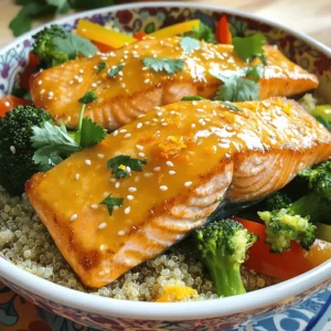 - 2 salmon fillets (skin on) - 1 cup cooked quinoa - 1 cup broccoli florets - 1 bell pepper, sliced (any color) - 2 tablespoons olive oil - Salt and pepper to taste - Zest of 1 orange - Juice of 1 orange - 1 tablespoon honey - 1 teaspoon soy sauce (gluten-free option: tamari) - 1 tablespoon sesame seeds - Fresh cilantro for garnish When making crispy orange salmon bowls, I focus on fresh and healthy ingredients. The salmon fillets bring rich flavor and good fats. Quinoa adds protein and texture to the dish. Broccoli florets and bell peppers give color and crunch. The olive oil helps cook the salmon. Salt and pepper allow you to control the seasoning. The orange zest and juice elevate the dish with a sweet and tart flavor. Honey adds a touch of sweetness, while soy sauce adds depth. Sesame seeds give a nice crunch and nutty flavor. Fresh cilantro on top adds a burst of freshness. These ingredients come together to create a balanced meal. For the full recipe, check out the steps to prepare this delicious dish. To start, preheat your oven to 425°F (220°C). This heat helps the salmon cook evenly. Line a baking sheet with parchment paper for easy cleanup. Place your salmon fillets skin-side down on the sheet. Brush them with olive oil. Season with salt, pepper, and orange zest. Drizzle fresh orange juice over the fillets for added flavor. Bake the salmon in your preheated oven for 12 to 15 minutes. You want it to flake easily with a fork. For that crispy skin, switch to broil for the last 2 minutes. Watch closely, so it doesn’t burn. This step gives your salmon a lovely golden finish. While your salmon cooks, heat a skillet over medium heat. Add the remaining olive oil. Toss in the broccoli florets and sliced bell pepper. Sauté these veggies for 5 to 7 minutes. You want them tender but still crisp. Season with salt and pepper to make the flavors pop. In a small bowl, mix honey, soy sauce, and leftover orange juice from the salmon. The ratio of honey to soy sauce should balance sweetness and saltiness. Stir this mixture well. Taste it and adjust if needed. You want a sauce that complements the salmon perfectly. Now it’s time to build your bowls. Start with a base of cooked quinoa in each bowl. Layer on the sautéed vegetables next. Place a crispy salmon fillet on top. Drizzle the orange sauce over the salmon. Be careful not to drown it; you want the sauce to enhance the dish. For garnishing, sprinkle fresh cilantro and sesame seeds on top. This adds color and texture to your meal. Serve these bowls warm for a balanced meal. Consider adding a slice of orange on the side for extra zing. Enjoy your colorful, healthy, and flavorful creation! To get the best flavor from your salmon, marinate it for at least 30 minutes. This soaking time allows the fish to absorb the juice, zest, and honey. For seasoning, I use a mix of salt, pepper, and orange zest. This combo brings out the salmon's natural taste and adds a citrus twist. You can cook salmon in many ways. Grilling gives a nice smoky flavor, while pan-searing adds a crispy crust. If you want perfect doneness, look for an internal temperature of 145°F (63°C). The salmon should flake easily with a fork but still be juicy. Plating your Crispy Orange Salmon Bowl can make it extra special. Use colorful dishes to make the food stand out. You can also layer the ingredients for an appealing look. Pair the salmon with a fresh side salad or some roasted veggies for a full meal experience. For an extra touch, add a slice of orange on the side. {{image_2}} You can switch up the protein in your crispy orange salmon bowls. Try using chicken for a lighter option. Tofu is also a great choice for a vegan meal. Both alternatives still soak in the tasty sauce. Feel free to play with the veggies too. Instead of broccoli, try green beans or snap peas. You can also add carrots or zucchini for extra crunch. Mix and match to suit your taste. Get creative with the sauce! Swap the orange for lemon or lime to change the flavor. You can also add a splash of vinegar for a tangy twist. For more depth, try adding minced garlic or fresh ginger. These ingredients bring warmth and richness to the dish. Adjust the sweetness by adding more honey if you like it sweeter. You can turn your bowls into a refreshing salad. Simply chop the salmon and mix it with leafy greens. Add your favorite dressing for a light meal. If you prefer wraps, use a tortilla. Spread some quinoa, veggies, and salmon inside. Roll it up for a tasty on-the-go meal. For meal prep, store each component separately. This keeps the flavors fresh and the textures intact. Make a few bowls at once for quick lunches or dinners throughout the week. To store your Crispy Orange Salmon Bowls, keep them in airtight containers. This helps lock in flavors and moisture. Place the salmon, quinoa, and veggies in separate containers if you can. This keeps everything fresh longer. You can store them in the fridge for up to three days. The flavors stay strong during this time. If you notice any changes in smell or texture, it is best to toss it. You can freeze your salmon bowls for later meals. First, freeze each component separately. Place the salmon in a freezer bag, and remove as much air as possible. The quinoa and veggies can also go in bags or containers. They freeze well for up to three months. When you want to eat them, thaw everything in the fridge overnight. You can reheat the salmon in the oven or microwave. The quinoa and veggies can be heated on the stove or in the microwave, too. Leftovers from your Crispy Orange Salmon Bowls can lead to new meals. You can make a tasty salad by mixing the components with greens. Another idea is to create a wrap using tortillas. To refresh the flavors upon reheating, add a squeeze of fresh orange juice. This gives the dish a bright, fresh taste. You can also drizzle a bit more soy sauce or honey for extra flavor. To reduce the fishy taste of salmon, you can use simple techniques. Soaking salmon in milk for 15-30 minutes helps. The proteins in milk neutralize strong flavors. You can also season the salmon with herbs and citrus. Lemon or orange juice brightens the flavor and adds freshness. Try marinating the salmon before cooking. A mix of soy sauce and honey can mask fishiness well. Yes, you can use frozen salmon. First, thaw it safely in the fridge overnight. If you're in a hurry, you can thaw it under cold running water for about 30 minutes. Cook the salmon directly from frozen, but add a few extra minutes to the cooking time. Always check the center to ensure it cooks through. Many sides pair well with Crispy Orange Salmon Bowls. You can try: - Steamed asparagus - Roasted sweet potatoes - Mixed green salad - Garlic sautéed spinach These sides add color and nutrition to your meal. Fresh herbs like basil or mint can also enhance the flavor. You can tell salmon is fully cooked by its color and texture. It should turn from bright pink to a lighter shade. The flesh should flake easily with a fork. For a precise check, use a food thermometer. The internal temperature should reach 145°F (63°C). If in doubt, it's better to cook a bit longer than undercook. This article covered how to make delicious crispy orange salmon bowls. We explored the key ingredients, cooking techniques, and tips to enhance flavor. You can customize this dish with different proteins and veggies, making it versatile. Remember, presentation matters just as much as taste. With these steps, you’ll impress family and friends at the dinner table. Enjoy creating your own tasty variations and make meal prep a breeze!