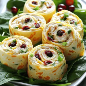- 2 cups cooked chicken, shredded - 1/2 cup cream cheese, softened - 1/4 cup dried cranberries, chopped - 1/4 cup green onions, finely chopped - 1/4 teaspoon garlic powder - 1 tablespoon honey - 4 large flour tortillas - Fresh spinach leaves for garnish For the Chicken Cranberry Pinwheels, start with the main ingredients. You need cooked chicken, cream cheese, and dried cranberries. The chicken adds protein, while the cream cheese brings creaminess. Dried cranberries offer a sweet and tangy bite. Next, add the additional ingredients. Green onions add a nice crunch and mild onion flavor. Garlic powder gives a savory touch. Honey adds sweetness and balances the flavors. Finally, grab four large flour tortillas. They serve as the base for your pinwheels. Fresh spinach leaves are perfect for garnish. They give a fresh look and taste. You can find the full recipe above to guide you through making this tasty treat! To start, gather your ingredients. In a mixing bowl, add the following: - 2 cups cooked chicken, shredded - 1/2 cup cream cheese, softened - 1/4 cup dried cranberries, chopped - 1/4 cup green onions, finely chopped - 1/4 teaspoon garlic powder - 1 tablespoon honey - Salt and pepper, to taste Mix all these ingredients well. You want a creamy and delicious blend. The chicken and cranberries add great texture and flavor. Next, it's time to spread the mixture. Take a large flour tortilla and lay it on a clean surface. Use a spatula or knife to spread a quarter of the chicken mixture evenly across the tortilla. Leave a small border at the edges. This step is key for easy rolling. Then, add a few fresh spinach leaves on top for extra crunch. Now, roll the tortilla tightly from one edge. Press gently on the edge to seal it. This keeps everything inside. Repeat this process with the other tortillas and chicken mixture. Once you have all four pinwheels, grab a sharp knife. Slice each pinwheel into bite-sized pieces, about one inch thick. Arrange them nicely on a platter. For a vibrant touch, add extra spinach leaves around the pinwheels. Enjoy your Chicken Cranberry Pinwheels! For the complete cooking details, check the Full Recipe. To get that creamy chicken mixture, you need to mix well. Start with softened cream cheese. It blends easily with the chicken. Use a fork or spatula to combine the ingredients. Make sure your chicken is shredded finely. This helps create a smooth texture. You want everything to stick together well. If it feels too thick, add a bit more cream cheese. It should feel spreadable but not runny. To boost the taste, think about adding herbs. Fresh parsley or dill adds nice flavors. You can also try a pinch of paprika for a slight kick. A squeeze of lemon juice brightens the mix too. If you love a bit of sweetness, add more honey or a dash of mustard. Experiment with spices that you enjoy. Each addition can change the flavor profile, making your pinwheels unique. Presentation is key for these pinwheels. Cut them into bite-sized pieces for easy eating. Arrange them on a colorful platter. Add cherry tomatoes or bell pepper strips for a vibrant look. You can also serve with a yogurt dip or a light salad. Garnish with fresh spinach leaves around the pinwheels. This adds color and freshness. For a fun twist, try stacking them like a cake. It makes for a great centerpiece at any gathering! For the full recipe, check out the Chicken Cranberry Pinwheels. {{image_2}} You can easily switch up the proteins in your chicken cranberry pinwheels. Turkey works well if you want a leaner option. You can also use rotisserie chicken for a quick fix. If you want a vegetarian version, try using canned chickpeas or black beans instead of chicken. For cheese, cream cheese is great, but you can swap it for goat cheese or ricotta for a unique flavor. Making these pinwheels gluten-free is simple. Just choose gluten-free tortillas to keep the recipe safe for those with gluten sensitivities. For a vegetarian twist, replace the chicken with a mix of roasted veggies or tofu. This option keeps the dish flavorful and filling while catering to different diets. You can add nuts like walnuts or pecans for a nice crunch. Mixing in some spices, like cayenne pepper or paprika, can give your pinwheels a spicy kick. Adding fresh herbs like dill or basil can also enhance the taste. Each combination gives a new twist to this classic snack, making it fun to try different flavors. For a detailed recipe, check out the Full Recipe section for all the steps! Store any leftover pinwheels in an airtight container. This keeps them fresh and tasty. Place a piece of parchment paper between layers to avoid sticking. They will stay good in the fridge for up to three days. Before serving, check for freshness. If they smell off, do not eat them. To freeze unassembled pinwheels, wrap each tortilla tightly in plastic wrap. Then, place them in a freezer-safe bag. Be sure to remove as much air as possible. You can freeze them for up to three months. When ready to use, thaw them in the fridge overnight. This way, they will be ready to roll when you are. To reheat pinwheels, use the oven or microwave. For the oven, preheat to 350°F (175°C). Place pinwheels on a baking sheet and cover with foil. Heat for about 10-15 minutes. For the microwave, heat on a plate for 20-30 seconds. Check that they are warm all the way through. This keeps the texture nice and prevents them from getting soggy. Enjoy your Chicken Cranberry Pinwheels! For the complete recipe, check out the Full Recipe. If you need a cream cheese substitute, try Greek yogurt. It gives a nice tang. You can also use ricotta cheese for a lighter texture. Another option is cottage cheese, which adds a bit of a crunch when blended well. Each choice changes the taste slightly but works well in Chicken Cranberry Pinwheels. Making Chicken Cranberry Pinwheels ahead is easy. Mix the filling early and store it in the fridge. You can prepare the pinwheels a few hours before serving. Just wrap them in plastic wrap to keep them fresh. If you want to store them longer, keep them in an airtight container. They stay good for up to three days. Yes, you can use other meats in these pinwheels. Turkey is a great option and pairs well with cranberries. You can also try ham for a salty twist. If you want to go meatless, use roasted veggies or beans for a tasty vegetarian version. Explore different proteins to keep your snacks exciting! In this post, we explored the delicious Chicken Cranberry Pinwheels. We covered the main and additional ingredients you'll need, like shredded chicken and cream cheese. I shared step-by-step instructions for mixing, rolling, and slicing. You also learned tips for perfecting texture and enhancing flavors. These pinwheels are easy to customize for all tastes, including gluten-free options. Finally, remember the best ways to store and reheat your leftovers. Enjoy making these tasty bites for your next gathering!