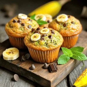 To make these savory banana zucchini muffins, gather the following ingredients. Each one plays a key role in the flavor and texture of the muffins. - Ripe bananas (approximately 2-3 bananas, mashed) - Grated zucchini (with excess moisture squeezed out) - Vegetable oil or melted coconut oil - Brown sugar and granulated sugar - Eggs and vanilla extract - All-purpose flour, baking soda, baking powder, salt, and ground cinnamon - Optional add-ins: chopped walnuts or pecans, chocolate chips Using ripe bananas gives a natural sweetness to the muffins. The zucchini adds moisture without a strong taste. The oil helps keep muffins soft and tender. The mix of brown and white sugar creates a nice balance of sweetness. Eggs provide structure, while vanilla adds flavor. When mixing the dry ingredients, use all-purpose flour for the best results. Baking soda and baking powder help the muffins rise. Salt enhances all flavors, and ground cinnamon adds warmth. For optional add-ins, walnuts or pecans give a delightful crunch. Chocolate chips can be a sweet surprise in each bite. This recipe provides a great way to enjoy these ingredients. You can find the full recipe with detailed instructions to bake these delicious muffins. First, set your oven to 350°F (175°C). This temperature helps bake the muffins evenly. While the oven heats, prepare your muffin tin. You can use paper liners for easy serving or spray the tin with cooking spray. Either way works well! In a large bowl, combine 1 cup of mashed ripe bananas and 1 cup of grated zucchini. Make sure to squeeze out extra moisture from the zucchini for better texture. Add 1/2 cup of vegetable oil and 1/2 cup each of brown and granulated sugar. Mix these until they blend well. Next, whisk in 2 large eggs and 1 teaspoon of vanilla extract. This mix will give your muffins a lovely flavor. In a separate bowl, mix together 1 1/2 cups of all-purpose flour, 1 teaspoon of baking soda, 1/2 teaspoon of baking powder, 1/2 teaspoon of salt, and 1 teaspoon of ground cinnamon. Stir these dry ingredients thoroughly. Once mixed, gradually fold them into the wet ingredients. Be gentle! Overmixing can make your muffins tough. It’s okay if the batter has a few lumps. Now, it’s time to fill your prepared muffin cups. Divide the batter evenly, filling each cup about 2/3 full. This way, the muffins have room to rise without overflowing. If you like, you can add nuts or chocolate chips at this stage for extra flavor. Place the filled muffin tin in the oven and bake for 18-20 minutes. To check if they are ready, insert a toothpick into the center of a muffin. If it comes out clean, your muffins are done! Once baked, remove them from the oven. Let the muffins cool in the pan for about 5 minutes. After that, transfer them to a wire rack to cool completely. Enjoy your delicious banana zucchini muffins! For the full recipe, check out the section above. To make the best banana zucchini muffins, avoid overmixing the batter. Overmixing can make your muffins tough and chewy. Mix just until the wet and dry ingredients combine. A few lumps are okay; they help keep the muffins light and fluffy. The moisture from zucchini is key. Squeeze out the extra water after grating it. This step helps the muffins bake perfectly, giving them a soft texture. Too much moisture can lead to soggy muffins. Feel free to use alternative sweeteners. Honey or maple syrup works well in this recipe. You can also swap vegetable oil for melted coconut oil for a touch of flavor. Don't hesitate to experiment with spices. Nutmeg adds a warm, cozy flavor. You might also try adding a pinch of ginger for an extra kick. Garnishing your muffins makes them look special. Sprinkle extra chocolate chips on top before baking. This adds a lovely touch and makes them more inviting. Serve the muffins warm on a rustic wooden board. You can garnish with fresh banana slices and mint leaves for a pop of color. These little details make a big difference in how your muffins look and taste. You can find the full recipe [here](#). {{image_2}} You can change up the taste of your muffins easily. A fun way is to add cocoa powder. This gives a rich chocolate twist that blends well with the banana and zucchini. Just mix in about 1/4 cup of cocoa powder with your dry ingredients. Another idea is to use flavored extracts. Coconut or almond extracts can add a new taste to your muffins. Just a teaspoon of either can brighten the flavors. Mix it in with the wet ingredients for the best results. If you want to make your muffins gluten-free, swap all-purpose flour for a gluten-free blend. Look for a mix that works well in baking. This way, you can enjoy tasty muffins without the gluten. For those who follow a vegan diet, you can replace the eggs with flax eggs. Mix 1 tablespoon of ground flaxseed with 2.5 tablespoons of water. Let it sit for a few minutes until it thickens. You can also use maple syrup instead of sugar. You can serve these muffins in different ways. Muffin tops are a fun option. Just fill the muffin cups less full, about halfway. This way, you get those crunchy tops that everyone loves. Mini muffins are another great idea. They are perfect for a quick snack or for kids. Simply reduce the baking time to about 10-12 minutes. You’ll have bite-sized treats in no time! For the full recipe, check the earlier sections. Enjoy creating your own variations! After baking your banana zucchini muffins, let them cool. Place the cool muffins in an airtight container. This keeps them fresh. You can store them at room temperature for up to three days. If you want them to last longer, keep them in the fridge. They stay good for about a week in the fridge. Freezing muffins is a great way to keep them fresh. First, let the muffins cool completely. This step is key to avoiding ice crystals. Wrap each muffin in plastic wrap tightly. Then, place them in a freezer bag. Make sure to remove as much air as possible. You can freeze them for up to three months. When you want to enjoy one, take it out and let it thaw at room temperature. You can also microwave it for a quick treat. To reheat your muffins, you have a few options. The oven gives the best results. Preheat it to 350°F (175°C). Place the muffins on a baking sheet and heat for about 10 minutes. This keeps them moist. If you’re in a hurry, use the microwave. Heat for about 15-20 seconds. To keep the muffins moist, cover them with a damp paper towel. This tip helps avoid dryness. Enjoy your muffins warm for the best taste! You can reduce sugar by using less brown and granulated sugar. Try using just a third cup of each instead of half. Use applesauce or mashed avocado to cut down on oil. This adds moisture without extra fat. You can also swap half of the all-purpose flour for whole wheat flour. This boosts fiber and nutrients. Yes, you can easily replace eggs in this recipe. Use 1/4 cup of unsweetened applesauce for each egg. You can also use flaxseed meal. Mix one tablespoon of flaxseed meal with three tablespoons of water. Let it sit for five minutes before adding. This creates a great binding agent for your muffins. Homemade muffins last about three to five days at room temperature. Store them in an airtight container to keep them fresh. You can also keep them in the fridge, where they will last about a week. If you want to keep them longer, consider freezing them. Yes, you can make these muffins ahead of time. Bake them, let them cool, and store them in an airtight container. They freeze well too. To reheat, simply microwave them for about 20 seconds. You’ll enjoy warm muffins without much fuss. These muffins are great on their own, but pair well with yogurt or fruit. Serve with a drizzle of honey or a sprinkle of cinnamon. You can also enjoy them with a cup of tea or coffee. They make a great breakfast or snack! You can make delicious banana zucchini muffins with simple, easy steps. Start with ripe bananas and grated zucchini, mix them well, and follow the instructions provided. I shared tips to perfect the texture and enhance flavors. Feel free to try variations, like adding chocolate or using gluten-free flour. Remember to store your muffins properly for the best taste. With these easy methods, you can enjoy fresh muffins anytime. Experiment, have fun, and share these tasty treats that everyone will love!