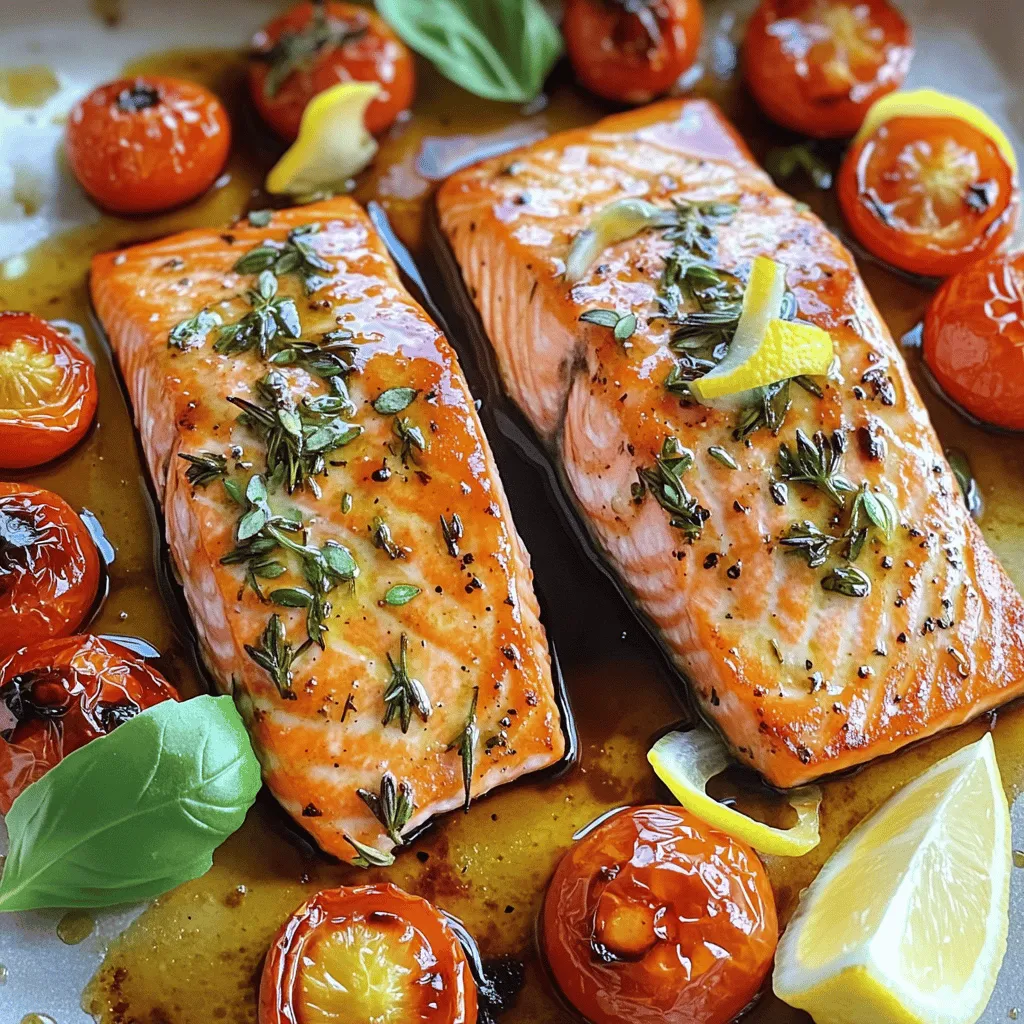 - 2 salmon fillets (about 6 oz each) - 2 tablespoons olive oil - 3 cloves garlic, minced - 1 cup cherry tomatoes, halved - 1 teaspoon fresh thyme leaves - 1 teaspoon fresh rosemary, chopped - Salt and pepper to taste - 1 tablespoon honey - 1 lemon, zested and juiced - 2 tablespoons balsamic vinegar - Fresh basil leaves for garnish To make Marry Me Salmon, gather the essential ingredients first. You need fresh salmon. I love using wild-caught salmon for the best taste. Olive oil adds richness, while garlic gives a nice kick. Cherry tomatoes add a sweet touch. Next, focus on herbs and seasoning. Thyme and rosemary bring a lovely aroma to the dish. Honey balances the flavors and makes everything taste better. Don't forget salt and pepper! They enhance the natural taste of the salmon. For the flavor enhancers, lemon brightens the dish. Use both the zest and juice for a full lemon flavor. Balsamic vinegar adds a tangy depth. Finally, fresh basil leaves make a beautiful garnish. They add color and a burst of freshness. These ingredients combine to create a dish that will impress your friends. Check out the full recipe for step-by-step guidance! 1. Preheat your oven to 400°F (200°C). This heat helps cook the salmon evenly. 2. In a small bowl, mix together olive oil, minced garlic, thyme, rosemary, lemon zest, lemon juice, honey, salt, and pepper. This blend creates a tasty marinade. 1. Place the salmon fillets in a baking dish, skin side down. Pour the marinade evenly over the salmon. Make sure every part is coated. 2. Scatter the halved cherry tomatoes around the salmon in the dish. This adds color and flavor to the meal. 1. Bake the dish in the oven for 15-20 minutes. The salmon should be flaky and the tomatoes a bit caramelized. 2. Remove the dish from the oven and let the salmon rest for a couple of minutes. This helps keep the salmon moist. For the full recipe, check the recipe card. Enjoy your delicious Marry Me Salmon! To make Marry Me Salmon at its best, focus on cooking time and temperature. I recommend baking at 400°F (200°C) for 15 to 20 minutes. This heat allows the salmon to cook evenly. To check for doneness, use a fork. Gently flake the thickest part of the fish. If it flakes easily, it is ready. Salmon pairs well with many herbs. I like adding dill, parsley, or chives for a fresh taste. You can also adjust the marinade. For a spicy kick, add crushed red pepper flakes. Want it sweeter? Add more honey or maple syrup for a unique twist. For a stunning plate, arrange the salmon and roasted tomatoes side by side. Drizzle pan juices over each piece for shine. Add a lemon wedge for color and zest. Finally, top with fresh basil leaves. This touch makes your dish look like it came from a restaurant. For the full recipe, check out the detailed instructions! {{image_2}} You can switch up the proteins in Marry Me Salmon. Try chicken breast or shrimp. Both options work well with the marinade. If you want more veggies, use cauliflower or zucchini instead of salmon. They soak up the flavors nicely. For low-carb options, skip the honey in the marinade. Instead, use a sugar-free sweetener. You can also serve the salmon with a salad instead of rice. This keeps it light and fresh. To add some heat, sprinkle chili flakes on top before baking. You can also add sliced jalapeños to the dish. This gives a spicy kick that many will love. Introduce different citrus flavors by adding lime or orange zest. These can brighten the dish and add depth. You can even mix lemon and lime juice for a unique twist. Grilling the salmon gives it a smoky flavor. Place the fillets on a grill over medium heat. Cook for about six minutes on each side. This method adds a great char. If you prefer baking, stick with the oven method. Baking keeps the salmon moist and flaky. You can also try stovetop cooking. Use a non-stick pan and sear the salmon for about five minutes on each side. For more details, check out the Full Recipe. To keep your Marry Me Salmon fresh, follow these steps: - Let the salmon cool to room temperature. - Wrap the salmon tightly in plastic wrap. - Place it in an airtight container for best results. - Store in the fridge for up to 3 days. Use shallow containers to save space and keep it fresh. This method helps maintain flavor and moisture. When warming up your salmon, don't let it dry out. Here’s how: - Preheat your oven to 300°F (150°C). - Place the salmon on a baking sheet. - Cover it with foil to keep it moist. - Heat for about 10-15 minutes or until warm. For the roasted tomatoes, use a small pan on low heat. Stir gently until they are heated through. This keeps them juicy and flavorful. To freeze cooked salmon safely, follow these steps: - Cool the salmon completely. - Wrap it in plastic wrap, then foil for extra protection. - Label with the date and freeze for up to 3 months. When you're ready to eat, thaw the salmon in the fridge overnight. For reheating, use the oven method mentioned above for the best results. This keeps your meal tasty and fresh. Marry Me Salmon has a rich, savory flavor. The salmon is tender and buttery. The garlic gives it depth, while the herbs add freshness. The lemon juice brings a zesty brightness. Honey balances the flavors with a hint of sweetness. Roasted cherry tomatoes add a juicy burst. This dish is both comforting and elegant. Yes, you can use frozen salmon. Just make sure to thaw it first. Place the salmon in the fridge for several hours or overnight. You can also run it under cold water for quicker thawing. Frozen salmon may need a few extra minutes to cook. Check for doneness by seeing if it flakes easily. I love serving Marry Me Salmon with sides that complement its flavors. Here are some great options: - Garlic mashed potatoes - Steamed asparagus - Quinoa salad - Roasted Brussels sprouts Pair it with a crisp white wine like Sauvignon Blanc for a tasty meal. For the full Marry Me Salmon recipe details and instructions, check out the [Full Recipe]. This blog post covered key ingredients for Marry Me Salmon, from the fresh salmon fillets to the herbs and flavor enhancers. You learned step-by-step instructions to create a simple yet tasty dish. I shared tips for perfecting cooking and ideas for impressive presentation. Variations can help customize your meal, and I included storage and reheating advice to keep leftovers tasty. Remember, cooking is about joy and creativity. Enjoy making this dish your own, and share the love with others at the table.