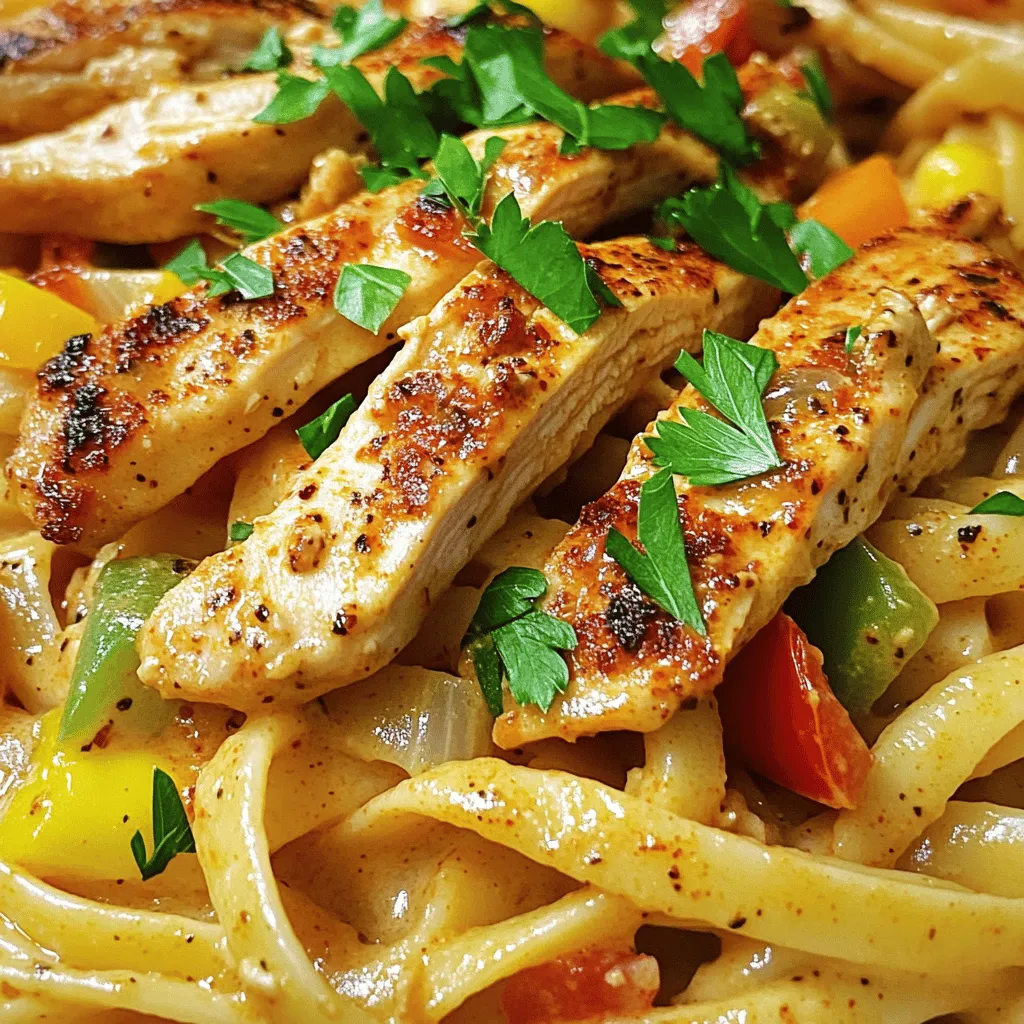 - 2 chicken breasts, sliced into strips - 2 tablespoons Cajun seasoning - 3 tablespoons olive oil - 1 medium onion, chopped - 3 cloves garlic, minced - 1 bell pepper (any color), sliced - 1 cup heavy cream - 1 cup chicken broth - 8 oz fettuccine pasta - ½ cup grated Parmesan cheese - Salt and pepper to taste - Fresh parsley, chopped, for garnish The main stars of this dish are the chicken and Cajun seasoning. The chicken gives protein, while the Cajun seasoning brings a burst of flavor. You can adjust the seasoning to your taste if you like it spicier. The vegetables add color and crunch. The onion, garlic, and bell pepper blend well in the creamy sauce. They give a nice balance to the dish. The dairy and pasta make this meal rich and satisfying. Heavy cream adds creaminess, while fettuccine gives the perfect texture to soak up the sauce. - Large pot for boiling pasta - Large skillet for cooking - Wooden spoon for stirring - Measuring cups and spoons for accuracy - Knife and cutting board for prep Having the right tools makes cooking easier. A large pot helps cook the pasta evenly. A large skillet is key for sautéing the chicken and veggies. - Pair with a fresh green salad - Serve with garlic bread on the side - Top with extra Parmesan cheese For a complete meal, a fresh salad adds crunch and lightness. Garlic bread is perfect for mopping up the creamy sauce. A sprinkle of extra Parmesan makes each bite even better. You can find the full recipe above to guide you step by step through this delightful dish. To start, fill a large pot with water and add salt. Bring it to a boil. Next, add the fettuccine and cook it according to the package instructions. I always aim for al dente pasta. This means it should be firm to the bite but not hard. After cooking, drain the pasta and set it aside. Don’t forget to save ½ cup of the pasta water. You might need it later. First, slice the chicken breasts into strips. Then, place them in a bowl. Sprinkle Cajun seasoning over the chicken. Make sure every piece is well coated. This step adds great flavor. In a large skillet, heat 2 tablespoons of olive oil over medium-high heat. Next, add the seasoned chicken. Sauté it for about 5-7 minutes. You want the chicken to be browned and cooked through. Once done, remove it from the skillet and set it aside. In the same skillet, add the remaining tablespoon of olive oil. Now, add the chopped onion and sliced bell pepper. Sauté for about 3-4 minutes until they soften. Then, stir in the minced garlic and cook for another minute. After that, reduce the heat to medium. Pour in the chicken broth, scraping up any browned bits on the bottom. Let this simmer for 2-3 minutes. Now, add the heavy cream and bring it to a gentle simmer. Stir in the grated Parmesan cheese until the sauce becomes smooth. If the sauce gets too thick, add some reserved pasta water to reach your desired consistency. Combine all these steps, and you’re on your way to a delicious creamy Cajun chicken pasta. For more detailed instructions, check the Full Recipe. To boost the taste of creamy Cajun chicken pasta, adjust the spice level. If you love heat, add more Cajun seasoning. If you prefer mild, cut back on the spice. You can also mix in other herbs like thyme or oregano for extra flavor. Fresh herbs brighten the dish. A common mistake is underseasoning the chicken. Always taste your food as you cook to avoid blandness. Also, don’t overcook the chicken. It should be juicy and tender. For the sauce, keep an eye on the thickness. If it’s too thick, add a little pasta water until it’s just right. Prep your chicken and veggies in advance. You can slice the chicken and chop your veggies the night before. This saves time on busy days. Store cooked pasta in an airtight container. You can keep it in the fridge for up to three days. Just reheat with a bit of water for the best texture. For the full recipe, check out the complete guide. {{image_2}} You can easily switch up the protein in this dish. If you prefer seafood, shrimp works great. Just sauté the shrimp for about 3-4 minutes until they turn pink. For a vegetarian option, try using firm tofu or chickpeas. Sauté them in the same way you do the chicken. They soak up all the flavors well. Both options add a nice twist to the creamy Cajun chicken pasta. Need gluten-free pasta? You can use rice noodles or gluten-free fettuccine. They will cook similarly to regular pasta. Just check the package for cooking times. If you want a dairy-free version, replace the heavy cream with coconut milk or a dairy-free cream. Both options will keep your sauce rich and tasty. To kick up the flavor, consider adding fresh herbs like basil or thyme. A pinch of cayenne pepper can add more heat if you like spice. Swap out the Parmesan cheese for smoked gouda or pepper jack cheese for a unique taste. Each twist gives a new character to the dish, making it fun to explore different flavors in creamy Cajun chicken pasta. To keep your creamy Cajun chicken pasta fresh, place leftovers in the fridge. Use airtight containers to avoid spills and keep the flavors locked in. Make sure to let the pasta cool down before sealing. This way, it won’t steam and get soggy. If you want to save some for later, freezing is a great option. First, let the pasta cool completely. Then, portion it into freezer-safe bags or containers. Squeeze out as much air as possible before sealing. For reheating, pull it from the freezer and let it thaw in the fridge overnight. You can reheat it in the microwave or on the stove. Add a splash of chicken broth or cream to restore the creamy texture. Properly stored, creamy Cajun chicken pasta lasts about 3-4 days in the fridge. If frozen, it can last up to three months. Always check for signs of spoilage. Look for a sour smell or an unusual color. If you see either, it's best to toss it out. Enjoy your delicious meal, even on leftovers day! Making creamy Cajun chicken pasta takes about 30 minutes. You will spend 10 minutes preparing, and 20 minutes cooking. This quick time makes it a great option for busy nights. Yes, you can make this dish in advance. Cook the chicken and sauce, then store them separately. You can also prepare the pasta ahead of time. When you are ready to eat, just combine everything in a pan and heat. If you want a lighter version, you can use milk or half-and-half. You can also try coconut cream for a dairy-free option. Each substitute will change the flavor a bit, so adjust the seasonings as needed. In this article, we explored how to make creamy Cajun chicken pasta. We covered key ingredients like chicken, veggies, and dairy. I shared step-by-step cooking instructions to ensure perfect pasta and sauce. You learned tips to enhance flavor and avoid common mistakes. Plus, I included variations for different diets and storage info for leftovers. Now, you can create this delicious dish with ease. Enjoy the cooking process and make it your own!