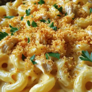- 8 oz elbow macaroni - 1 lb chicken breast, diced - 2 tablespoons olive oil - Salt and pepper to taste - 1 teaspoon smoked paprika - 1/2 teaspoon garlic powder - 1/2 teaspoon onion powder - 1 cup heavy cream - 1 cup sharp cheddar cheese, grated - 1/2 cup cream cheese, softened - 2 tablespoons honey - 1/2 teaspoon black pepper (or to taste) - 1 cup breadcrumbs (optional, for topping) - Fresh parsley, chopped (for garnish) You can switch the elbow macaroni for gluten-free or whole wheat pasta if needed. For cheese, try Monterey Jack or Gouda to mix things up. If you prefer a different protein, use tofu or other meats like turkey or pork. These swaps can change the taste and make the dish your own. The key is to keep it fun and tasty while using what you have. Enjoy the cooking process! For the full recipe, check out the details above. First, cook the elbow macaroni. Boil water in a large pot. Add salt to the water for flavor. Cook the macaroni based on the package instructions. Stir occasionally to prevent sticking. When done, drain the pasta and set it aside. To get perfect pasta texture, cook it al dente. This means it should be firm to the bite, not mushy. Overcooked pasta can ruin your dish. Rinse the pasta briefly under cold water if you want to stop the cooking process. Next, season and cook the chicken. Dice the chicken breast into small pieces. In a large skillet, heat olive oil over medium heat. Season the chicken with salt, pepper, smoked paprika, garlic powder, and onion powder. Add the chicken to the skillet and cook for about 6-8 minutes. Ensure it is no longer pink. Tender chicken makes the dish better. Now, let's make the cheese sauce. In a separate saucepan, combine heavy cream and cream cheese. Heat the mixture over low heat and stir until smooth. Gradually add the grated cheddar cheese and keep stirring. You want it to be creamy and melted. To balance flavors, stir in honey and black pepper. Adjust the amount based on your taste. This sweet and spicy mix gives the sauce a unique flavor. Finally, mix everything together. Combine the cooked macaroni, chicken, and cheese sauce in a large bowl. Stir well until all ingredients are coated. For an extra touch, you can bake the dish. Pour the mixture into a baking dish. Sprinkle breadcrumbs on top for added texture. Broil it for 2-3 minutes until golden brown. Serve hot and enjoy your creamy honey pepper chicken mac and cheese delight! You can find the full recipe for more detailed instructions. To get a creamy cheese sauce, use low heat when mixing the heavy cream and cream cheese. Stir slowly. This keeps the sauce smooth. If you rush it, you might end up with lumps. To prevent curdling, never let the sauce boil. Boiling makes it separate. Also, add cheese slowly. This helps it melt evenly. If you find it too thick, add a splash of milk to loosen it up. For extra flavor, try adding spices like thyme or basil. These herbs uplift the dish. You can also add a dash of cayenne for heat. Just a little will give it a nice kick. When seasoning chicken, use a mix of salt, pepper, and smoked paprika. This creates a base flavor. Always taste as you go. Adjust the spices for your liking. Pair this dish with a fresh salad or steamed green beans. These sides balance the richness of the mac and cheese. For special occasions, serve it in a nice baking dish. Sprinkle fresh parsley on top for color. You can even add a bit of extra cheese if you want. It looks great and tastes even better. For the full recipe, check out the complete guide above. {{image_2}} To make Creamy Honey Pepper Chicken Mac and Cheese vegetarian, swap chicken for veggies. You can use mushrooms, zucchini, or bell peppers. For a vegan option, replace heavy cream and cheese with plant-based alternatives. Use cashew cream and vegan cheese for the same creamy texture. Low-carb fans can try cauliflower instead of elbow macaroni. It gives a similar shape without the carbs. Do you like heat? Add jalapeños or hot sauce to the mix. These spicy variations give your dish a kick. If you prefer it sweet, adjust the honey. Add more for a sweeter taste or less for a milder flavor. You can play with these profiles to find your perfect balance. Get creative with leftovers! Use last night's roasted chicken or any cooked meat you have. This saves time and reduces waste. You can also incorporate seasonal veggies. Fresh spinach or broccoli can add color and nutrition. Just chop them finely and mix them in. These swaps keep the dish fun and fresh. For the full recipe, check out the detailed steps to make this dish your own! To keep your creamy honey pepper chicken mac and cheese fresh, store it in an airtight container. Place it in the fridge. This dish stays good for about 3 to 4 days. Always let it cool to room temperature before sealing. This helps prevent moisture buildup. If you want to save some for later, you can freeze it! First, let it cool completely. Then, transfer the mac and cheese to a freezer-safe container. It can stay frozen for up to 3 months. When you're ready to enjoy it again, thaw it in the fridge overnight. To reheat, place it in a pot over low heat. Stir gently and add a splash of milk or cream to keep it creamy. You can also use the microwave. Just heat it in short bursts, stirring in between. Enjoy your meal just like fresh! For the full recipe, check out the details above. You can use gluten-free pasta. Look for brands made from rice or corn. These options cook well and taste great in this dish. Yes, you can prep it ahead. Cook the pasta and chicken, then store them separately. Make the cheese sauce and combine everything right before serving. Pair it with a fresh salad or steamed veggies. A light vinaigrette can balance the creamy mac and cheese. Absolutely! Try Monterey Jack or Gouda for a different flavor. Mixing cheeses adds depth to the dish. This recipe serves four. You can double it for larger groups. Just adjust the cooking times as needed. It has a mild heat from black pepper. You can reduce the amount or skip it for less spice. For more heat, add cayenne or jalapeños. This post shared a tasty Creamy Honey Pepper Chicken Mac and Cheese recipe. You learned about key ingredients and helpful substitutions. I showed you steps for cooking pasta and chicken perfectly. You now know how to make a creamy cheese sauce and mix everything together. Remember, there are many ways to change the flavor or texture. Use different cheeses or add extra spices. Enjoy this dish as a fun meal or special treat! Explore your kitchen and make it your own.