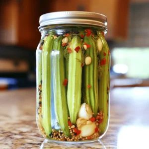 To make quick refrigerator pickled okra, you need fresh okra and some basic items from your pantry. Here’s what you will need: - 1 pound fresh okra, stems trimmed - 1 cup white vinegar - 1 cup water - 2 tablespoons sea salt - 1 tablespoon sugar Fresh okra gives your pickles a crunchy texture. The vinegar adds the tangy flavor that makes pickles pop. Water helps dilute the vinegar so it's not too strong. Seasoning is key to making flavorful pickled okra. Here are the extras you will need to enhance the taste: - 4 cloves garlic, peeled and crushed - 1 teaspoon black mustard seeds - 1 teaspoon dill seeds - 1 teaspoon red pepper flakes (adjust for spice level) - 1 bay leaf Garlic adds a nice depth of flavor. Mustard seeds and dill seeds bring a delightful crunch and aroma. Red pepper flakes let you control the heat level. The bay leaf rounds out the taste, making each bite savory. Using these ingredients, you create a tangy and crunchy snack. You can find the full recipe in the link provided. First, choose clean jars with lids. Glass jars work best because they don’t react with the brine. You can use one large jar or multiple small jars, depending on your preference. Make sure the jars are sterilized. To do this, wash them in hot, soapy water. Rinse well and then place them in a hot oven for about 10 minutes. This step keeps your pickled okra safe and fresh. Now, let’s make the brine. In a medium saucepan, combine one cup of white vinegar, one cup of water, two tablespoons of sea salt, and one tablespoon of sugar. Stir these ingredients well. Turn the heat to medium and bring the mixture to a boil. Once it boils, keep stirring until the salt and sugar dissolve. Remove the pan from the heat. Allow the brine to cool for about five to ten minutes. This cooling time is important for the okra’s crunch. While the brine cools, prepare the okra. Take one pound of fresh okra and trim the stems. Stand the okra upright in your prepared jar. This helps them pickle evenly. Next, add the crushed garlic, black mustard seeds, dill seeds, red pepper flakes, and a bay leaf. You can adjust the red pepper flakes to make it spicier or milder. Once everything is in the jar, carefully pour the warm brine over the okra. Make sure they are fully submerged. If needed, add a bit more vinegar or water to cover the okra completely. Seal the jar tightly with its lid. Let it cool to room temperature before putting it in the fridge. For the best taste, wait at least 24 hours before enjoying your crunchy pickled okra. For the full recipe, check out the [Full Recipe]. To make your pickled okra stand out, try adding a few extra flavors. You can use fresh herbs like dill or thyme. A splash of lemon juice adds brightness. If you love heat, add more red pepper flakes. Experiment with spices too. Try coriander seeds or cumin for a unique twist. Each addition changes the taste, so enjoy the fun of mixing flavors. Crunchy okra is key to a great snack. Here are some tips to keep them crisp. First, use fresh okra that is firm and bright green. Avoid soft or bruised pods. When you pack the jar, stand the okra upright. This helps them stay crunchy as they soak in the brine. Make sure the brine covers the okra completely. If not, add more vinegar or water. Avoid a few common pitfalls when making your pickled okra. First, don't skip the sterilization step. Clean jars prevent bacteria. Also, be careful with the salt. Too much can make the okra too salty. Follow the recipe closely to keep the balance. Finally, don’t rush the pickling process. Let them sit in the fridge for at least 24 hours. This time helps the flavors develop fully. For the full recipe, click here. {{image_2}} Want to kick up the heat? Add more red pepper flakes! You can use up to two teaspoons. If you love spice, try adding sliced jalapeños or habaneros to the jar. This will give your pickles a fiery twist. The spice mixes well with the tangy brine. It’s a great way to enjoy a crunchy snack with a kick! Herbs can add a fresh flavor to your pickled okra. Try adding fresh dill or cilantro to your jar. You can also use thyme or oregano. Simply place a few sprigs among the okra before adding the brine. The herbs will infuse their taste into the okra over time. This makes for a unique and tasty snack! Don’t stop at okra! Many veggies can be pickled for a tasty treat. Try cucumbers, carrots, or radishes. Cauliflower and bell peppers also work well. The same brine recipe will work for these veggies. Just adjust the pickling time based on their size. This way, you can enjoy a rainbow of crunchy, tangy snacks! For the full recipe, check out Quick and Zesty Refrigerator Pickled Okra. Each variation allows you to explore new flavors while keeping the process simple and fun! Store your pickled okra in the fridge. Use a clean, airtight jar. Keep it whole and packed tight. This way, the okra stays fresh and crunchy. Always use a clean utensil when taking some out. This helps avoid germs and keeps your snack safe. Refrigerator pickled okra can last up to 3 months. The flavors get better over time. Try to eat it within this time for the best taste. If you notice any changes, check for signs of spoilage. Check your pickled okra for any off smells. If it smells bad, throw it away. Look for any cloudiness in the jar or a change in color. If the okra is slimy or mushy, it’s time to toss it. Always trust your senses. When in doubt, don’t eat it. It takes at least 24 hours to pickle okra. The longer you wait, the more flavor you get. If you want a quick taste, you can eat them after just a few hours. However, I recommend waiting for the best crunch and tang. Yes, you can reuse the brine for another batch of pickles. Just strain it to remove any bits. Make sure it is still fresh and not cloudy. If it looks off, it’s best to make a new batch. This way, you save time and reduce waste. Pickled okra adds a zing to many dishes. It pairs great with sandwiches and salads. You can also serve it as a snack with cheese and crackers. For a fun twist, add it to tacos or burgers. The tangy flavor makes every bite better. Check out the Full Recipe for more ideas! We covered how to pickle okra, from ingredients to storage. You learned about using fresh okra and pantry staples, plus seasonings for extra flavor. I shared tips to achieve crunch and avoid common mistakes. We explored spicy variations and other veggies you can pickle. Proper storage ensures your pickles last, and I answered key questions about the process. Pickling okra can be fun and tasty. Enjoy the process and the delicious results!