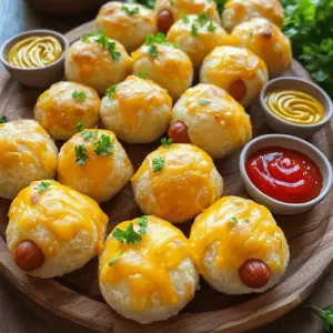 To make cheesy hot dog bites, you need simple ingredients. Here’s the list: - 6 hot dogs, cut into bite-sized pieces - 1 cup shredded cheddar cheese - 1 cup all-purpose flour - 2 teaspoons baking powder - 1/2 teaspoon garlic powder - 1/2 teaspoon paprika - 1/2 teaspoon salt - 1/2 cup milk - 1 large egg - 1/4 cup melted butter - Optional: mustard or ketchup for dipping These ingredients come together to create a snack that everyone loves. The hot dogs bring a savory taste, while the cheese adds creaminess. The flour and baking powder help create a fluffy texture. This recipe is so easy! You can find the full recipe in the article. Feel free to play around with the spices! If you like heat, add some cayenne pepper. You can even switch the cheese for something like mozzarella. Enjoy making this fun snack for any occasion! - Preheat your oven to 375°F (190°C). Line a baking sheet with parchment paper. - In a mixing bowl, combine the flour, baking powder, garlic powder, paprika, and salt. Stir well. - In a second bowl, whisk together the milk, egg, and melted butter until smooth. - Gradually pour the wet mixture into the dry mixture. Stir gently until just mixed. Don’t overmix! - Fold in the shredded cheddar cheese evenly throughout the batter. - Add the hot dog pieces. Gently fold until they are well coated. - Use a small cookie scoop or spoon to drop portions of the mixture onto the prepared baking sheet. Leave space between each one. - Bake in the preheated oven for about 15-20 minutes. They should be golden brown and a toothpick should come out clean. - Let them cool for a few minutes before serving. Enjoy these tasty bites! For the full recipe, check the complete guide on how to make these cheesy hot dog bites. To make your cheesy hot dog bites perfect, focus on two main points: avoiding overmixing and ensuring even cooking. - Avoiding overmixing: When you mix your wet and dry ingredients, do it gently. Overmixing will make the bites tough. You want a light, fluffy texture. Just stir until everything is combined, and stop there. - Ensuring even cooking: Make sure to space out the bites on the baking sheet. This helps them cook evenly. If they are too close, they may stick together and not bake well. Serving and presentation can take your cheesy hot dog bites to the next level. Here are some ideas to enhance their look and taste. - Ideas for serving and dipping sauces: Place your cheesy bites on a nice platter. Add small bowls of mustard and ketchup for dipping. You can also try BBQ sauce or ranch dressing. - Garnishing for visual appeal: Sprinkle some chopped parsley over the bites. This adds color and freshness. You could also use a few slices of green onions for a pop of flavor and color. To prepare these cheesy hot dog bites, you need a few essential tools. - Mixing bowls: Use two bowls, one for dry and one for wet ingredients. - Whisk: A whisk helps you mix the wet ingredients well. - Spoon or cookie scoop: This tool helps you portion the mixture easily. - Baking sheet: Use a baking sheet lined with parchment paper for easy cleanup. - Oven: Preheat your oven to 375°F (190°C) to bake the bites evenly. For the full recipe, check the recipe section above. These tips will help you create tasty cheesy hot dog bites that everyone will love! {{image_2}} You can switch up the cheese for your hot dog bites. Mozzarella melts well and adds a nice stretch. Pepper jack gives a spicy kick. Gouda offers a rich flavor, while Swiss cheese adds a nutty taste. Each cheese choice changes the bites in a fun way. Try different cheeses to find your favorite mix! Spice it up with more than just garlic and paprika. Add chili powder for heat or cumin for a warm flavor. Italian herbs like oregano and basil can bring a fresh taste. For a smoky twist, try smoked paprika. Experimenting with seasonings can turn these bites into a new treat every time! You can make Cheesy Hot Dog Bites gluten-free by using gluten-free flour. Look for hot dogs that are gluten-free too. For vegan bites, swap the cheese for a plant-based option and use a flax egg instead of a regular egg. You can still enjoy all the fun, no matter your dietary needs! Check out the Full Recipe for more ideas. To keep your leftover hot dog bites fresh, place them in an airtight container. You can store them in the fridge for up to three days. Make sure they have cooled completely before sealing. This will prevent moisture from building up and making them soggy. When you’re ready to enjoy your cheesy hot dog bites again, reheating is key. Preheat your oven to 350°F (175°C). Place the bites on a baking sheet and heat for about 10 minutes. This method keeps them crispy and delicious. You can also use a microwave for quick reheating, but they may become soft. If you want to save some for later, freezing is a great option. First, let the hot dog bites cool completely. Then, arrange them in a single layer on a baking sheet. Freeze them for about an hour. Once frozen, transfer them to a freezer bag. Make sure to remove as much air as possible. They can last for up to three months. To thaw, place them in the fridge overnight before reheating. Enjoy your cheesy hot dog bites anytime! You can prepare the cheesy hot dog bites ahead of time. Make the batter and fill the baking sheet as directed. Then, cover it with plastic wrap and keep it in the fridge for up to 24 hours. When you are ready, bake them straight from the fridge. This way, you save time and still enjoy a fresh snack. Yes, you can use turkey or veggie hot dogs. They will work just as well in this recipe. Just cut them into bite-sized pieces like regular hot dogs. This makes the recipe versatile for different diets and preferences. There are many great sauces to try! Here are a few ideas: - BBQ sauce - Ranch dressing - Honey mustard - Sriracha mayo These sauces can add a fun twist to your cheesy hot dog bites. To make more bites, simply double the ingredients. You can use 12 hot dogs and adjust the other ingredients accordingly. Just ensure you have a larger baking sheet or multiple sheets ready. This way, you can feed a crowd easily. Cheesy hot dog bites go well with a variety of sides. Here are some tasty options: - Coleslaw - Potato chips - Veggie sticks and dip - Fruit salad These sides can round out your snack table nicely. For the full recipe, check the earlier section. You now have a simple recipe for cheesy hot dog bites. We covered ingredients, preparation, and baking steps. I shared tips to perfect your bites and variations to try. Remember to store leftovers correctly and explore reheating options. You can also find answers to common questions about this recipe. Give this fun dish a try for your next gathering. Enjoy making these bites your own!