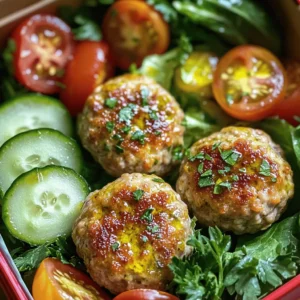 - 1 pound ground turkey - 1/2 cup breadcrumbs - 1/4 cup feta cheese, crumbled - 1/4 cup grated Parmesan cheese - 1/4 cup fresh parsley, chopped - 1 teaspoon garlic powder - 1 teaspoon onion powder - 1/2 teaspoon salt - 1/4 teaspoon black pepper - 2 tablespoons olive oil - 1 cup cherry tomatoes, halved - 1 cucumber, sliced - 1/2 teaspoon dried oregano - 2 cups mixed greens - 1 tablespoon balsamic vinegar Using these fresh ingredients, you create tasty turkey meatballs. Ground turkey is a lean protein and keeps the dish light. Feta cheese adds a tangy kick. Breadcrumbs help bind the meatballs together. Fresh herbs like parsley give you flavor and color. - Other cheeses - Vegetables for customization You can switch up the cheese if you want. Parmesan works well, or try mozzarella for a milder taste. Feel free to add veggies, like bell peppers or zucchini, to boost nutrition and flavor. The more colors you add, the better your meal looks and tastes! - Calories per serving: About 300 - Macros breakdown: - Proteins: 25g - Fats: 15g - Carbs: 20g Each serving is packed with protein, making it great for energy. The fats come from cheese and olive oil, adding richness. Carbs are from breadcrumbs and veggies, giving you balance. This meal fits well into a healthy diet. Check the full recipe for more details on preparation. 1. Preheat the oven: Start by heating your oven to 400°F (200°C). This step is key for cooking the meatballs evenly. 2. Prep the baking sheet: Line a baking sheet with parchment paper. This helps the meatballs cook without sticking. 3. Mix the meatball ingredients: In a large bowl, combine your ground turkey, breadcrumbs, feta cheese, Parmesan cheese, parsley, garlic powder, onion powder, salt, and black pepper. Use your hands to mix well until everything is combined. 1. Form meatballs: Use your hands to shape the mixture into small meatballs. Aim for about 1 inch in diameter. Place these on the prepared baking sheet. 2. Bake meatballs: Drizzle olive oil over the meatballs. Bake them for 20-25 minutes, or until they turn golden brown. Remember to turn them halfway through to cook evenly. 3. Prepare the vegetable sides: While the meatballs bake, take a bowl and mix the halved cherry tomatoes and cucumber slices. Drizzle olive oil and sprinkle dried oregano over them. Toss to coat well. 1. Layer ingredients: In your lunchbox, start with a handful of mixed greens. Next, arrange the baked meatballs on top. Add the seasoned cherry tomatoes and cucumber slices around them. 2. Packing tips: For a fresh look, keep each food item in separate compartments. Add a few parsley leaves on top for a nice touch. This keeps the flavors fresh and makes your lunchbox look colorful. To ensure your meatballs are tender, start with ground turkey that has some fat. This fat adds moisture. Mix the ingredients gently. Overworking the meat can make it tough. For baking, preheat your oven to 400°F (200°C). Line your baking sheet with parchment paper. This prevents sticking and makes clean-up easy. Drizzle olive oil over the meatballs before baking. This helps them brown nicely. To make ahead for the week, you can prepare the meatball mixture a day in advance. Store it in the fridge until you are ready to bake. Another option is to bake all the meatballs at once. After they cool, you can store them in an airtight container. Cooked meatballs last up to four days in the fridge. For longer storage, freeze them in a single layer, then transfer to a bag. They can last up to three months in the freezer. For sides, pair your meatballs with cherry tomatoes and cucumber slices. These add freshness and crunch. You can also serve them over mixed greens, as in the lunchbox recipe. Try different dressings to keep things fun. Balsamic vinegar is great, but you can also use a yogurt-based sauce or a zesty vinaigrette. This adds variety and keeps the meal exciting! {{image_2}} You can use chicken or beef instead of turkey. Both options work well and keep the dish tasty. For a vegetarian twist, try plant-based substitutes like lentils or chickpeas. These options add fiber and protein, making your meal healthy. To change the flavor, add spices like cumin or paprika. Fresh herbs such as basil or cilantro also boost taste. If you want a different cheese, try goat cheese or mozzarella. Each cheese gives a unique flavor that can change the whole dish. Try transforming meatballs into sliders for a fun twist. Just place them on mini buns with some sauce. This makes a great snack or meal for parties. You can also serve them as an appetizer, skewering meatballs on toothpicks. This makes for easy eating and a great way to impress guests. For the Full Recipe, check the main article! Store your turkey meatballs and feta lunchbox in the fridge. Use an airtight container to keep them fresh. If you want to save them for later, freeze the meatballs. Place them in a freezer-safe bag or container. Remove as much air as you can to prevent freezer burn. In the fridge, the lunchbox lasts about 3 to 4 days. In the freezer, it can stay good for up to 3 months. Check for signs of spoilage like a sour smell or a change in color. If it looks off or smells bad, it’s best to throw it away. To reheat the meatballs, use the oven or microwave. In the oven, set it to 350°F (175°C) and warm them for about 10-15 minutes. In the microwave, heat them on medium power for 1-2 minutes. For veggies, a quick 30 seconds in the microwave works well. This keeps the texture and flavor just right. Enjoy your meal with fresh taste every time! What can I substitute for breadcrumbs? You can use crushed crackers or oats instead of breadcrumbs. These options keep the meatballs moist and tasty. If you want a gluten-free choice, try almond flour or ground cornflakes. Just mix them into the meatball mix like you would with regular breadcrumbs. Can I use frozen turkey meatballs? Yes, you can use frozen turkey meatballs for this lunchbox. Just make sure to cook them according to the package instructions. This saves time and still gives you a tasty meal. How do I prepare this lunchbox in advance? To prepare this lunchbox in advance, you can cook the meatballs a day or two ahead. Store them in the fridge in an airtight container. Prep the veggies and pack them separately. This helps keep everything fresh. You can assemble the lunchbox the night before for an easy grab-and-go meal. What are the best containers for packing lunch? Look for containers that are leak-proof and have separate compartments. This keeps your meatballs, veggies, and greens from mixing. Glass or BPA-free plastic containers work well. They help maintain freshness and make it easy to reheat if needed. Is this recipe gluten-free? The recipe is not gluten-free due to the breadcrumbs. To make it gluten-free, use gluten-free breadcrumbs or oats. This way, you can still enjoy the same great taste without the gluten. Low-carb modifications for diet-specific needs If you're watching carbs, you can skip the breadcrumbs entirely. Instead, add grated cheese or ground nuts to help bind the meatballs. You can also serve the meatballs on a bed of lettuce instead of mixed greens for a lower-carb option. This blog post covered a tasty and easy meatball recipe. We went through the main ingredients and optional add-ins. You learned how to prepare, cook, and pack your lunchbox. Also, I shared tips for meal prep and serving ideas. Don't forget the variations or storage tips for fresh meals throughout the week. Enjoy experimenting with flavors and customizing to fit your needs. With this knowledge, you can make delicious meatballs anytime! Eating well can be simple and fun.