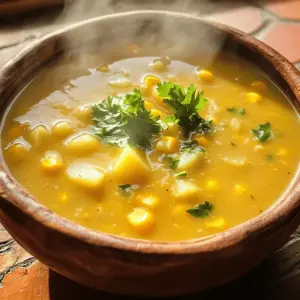 Here are the key ingredients for your savory sweetcorn chowder: - 2 cups sweetcorn kernels - 1 medium onion, diced - 2 cloves garlic, minced - 1 medium potato, peeled and diced - 3 cups vegetable broth - 1 cup coconut milk - 1 teaspoon smoked paprika - 1 teaspoon cumin - Salt and pepper to taste - 2 tablespoons olive oil - Fresh cilantro or parsley for garnish Each ingredient brings unique flavors to the chowder. Sweetcorn kernels give it a natural sweetness. The diced onion and minced garlic add depth and aroma. The potato makes it hearty and creamy. Using vegetable broth ensures a rich base. Coconut milk adds a smooth texture and a hint of tropical flavor. Spices like smoked paprika and cumin enhance the overall taste. You can adjust the salt and pepper to fit your palate. Fresh herbs at the end offer a bright finish. This balance creates a comforting and delicious dish. For the full recipe, be sure to check the detailed instructions! 1. Heat the olive oil: Begin by heating 2 tablespoons of olive oil in a large pot over medium heat. This will help develop a rich flavor base. 2. Sauté the onion: Add 1 medium diced onion to the pot. Cook it until it turns translucent, which takes about 5 minutes. Stir it occasionally to ensure even cooking. 3. Add garlic: Next, stir in 2 minced cloves of garlic. Cook for 1 to 2 minutes until it smells fragrant. The aroma will fill your kitchen. 4. Incorporate diced potatoes: Now, add 1 medium diced potato to the pot. Pour in 3 cups of vegetable broth to cover the potatoes. This will create a hearty texture. 1. Bring to a boil: Raise the heat and bring the mixture to a boil. Once boiling, reduce the heat and let it simmer. Cook until the potatoes are tender, which should take about 10 to 15 minutes. 2. Add sweetcorn and spices: After the potatoes are soft, add in 2 cups of sweetcorn kernels, 1 teaspoon of smoked paprika, and 1 teaspoon of cumin. Stir well and let it simmer for another 5 minutes. This step builds a lovely flavor profile. 3. Puree the chowder: Use an immersion blender to puree about half of the chowder. This gives it a creamy texture while still keeping some whole corn and potato pieces. If you don’t have an immersion blender, carefully transfer half to a regular blender, blend, and then return it to the pot. 1. Stir in coconut milk: Next, pour in 1 cup of coconut milk. Stir to combine and heat through. This adds a creamy richness to the chowder. 2. Adjust seasoning: Taste the chowder and add salt and pepper as needed. Adjust to your liking for a perfect balance. 3. Serving suggestions: Serve hot and garnish with fresh cilantro or parsley. This adds a pop of color and freshness to your dish. For the full recipe, check out the details mentioned earlier. Enjoy your creamy sweetcorn chowder! Using fresh or quality ingredients makes a big difference. Fresh sweetcorn has the best flavor. If you can’t get fresh, use frozen sweetcorn. It’s a good second choice. Quality vegetable broth adds depth. Always check the label for low sodium options to control salt levels. Sautéing properly is key. Heat your olive oil until it shimmers but doesn’t smoke. Add the onion and stir until it turns clear. This step builds a strong base for flavor. After adding garlic, don’t rush. Cook it just until fragrant. This ensures the garlic flavor shines through without burning. To achieve a creamy consistency, use coconut milk. It adds richness without making it heavy. When blending, only puree about half the chowder. This keeps some corn and potato pieces for texture. If you like it thicker, blend more. You can also add a bit of mashed potato for extra creaminess. Adjust spices to fit your taste. If you want it smokier, add more smoked paprika. For a little heat, try some cayenne pepper. Always taste as you go. This way, you can find the perfect balance for your palate. For ideal accompaniments, serve the chowder with crusty bread. A side salad can also brighten the meal. A sprinkle of fresh herbs adds color and flavor. I like to use cilantro or parsley on top. Presentation matters, too. Ladle the chowder into bowls and garnish right before serving. Use a drizzle of coconut milk to create a swirl on top. This makes the dish look inviting and delicious. For the full recipe, check out the details above. {{image_2}} You can easily make this chowder vegetarian or vegan. To do this, use vegetable broth instead of chicken broth. For a vegan version, swap coconut milk for heavy cream. The coconut milk gives a rich flavor. To balance flavors, add a bit of lemon juice or vinegar. This will brighten the taste and enhance the sweetness of the corn. You can also add nutritional yeast for a cheesy flavor without dairy. If you love heat, try adding spices. A pinch of cayenne pepper or a dash of hot sauce can give your chowder a kick. You can also include diced jalapeños for a fresh flavor. To keep the spice in check, start with a small amount and taste as you go. You can always add more, but it’s hard to take spice out once it’s in! Sweetcorn chowder is flexible. You can change it based on what’s in season. In spring, add peas or asparagus for a fresh twist. In the fall, try adding diced pumpkin or squash for a cozy feel. Adjust the flavors to match the season too. In summer, use fresh herbs like basil or mint. In winter, add warming spices like nutmeg or cinnamon. This keeps the chowder exciting throughout the year. For the full recipe, visit the [Full Recipe]. To keep your sweetcorn chowder fresh, store it in an airtight container. Refrigerate it within two hours of cooking. It can last up to three days in the fridge. Make sure to let it cool before sealing the container. This way, it won't trap steam and become watery. If you want to keep it longer, freezing is a great option. Pour the chowder into a freezer-safe container, leaving some space at the top. This space allows for expansion when it freezes. Sweetcorn chowder can last for up to three months in the freezer. Thaw it overnight in the fridge before reheating. When reheating sweetcorn chowder, the stovetop is best. Pour the chowder into a pot and heat it on low. Stir often to prevent it from sticking. This method keeps the texture creamy. If you prefer the microwave, use a microwave-safe bowl. Heat it in short bursts, stirring in between. This ensures it warms evenly. For added flavor, consider tossing in fresh herbs or a splash of coconut milk while reheating. This can brighten the taste and make it feel fresh again. You can also add extra sweetcorn or diced vegetables for more texture. Enjoy your chowder just like it was made fresh! For the full recipe, check out the detailed steps. Can I use canned sweetcorn instead of fresh? Yes, you can use canned sweetcorn. Drain and rinse it well before adding it to the chowder. Canned sweetcorn is convenient and saves time. However, fresh corn gives a sweeter taste and better texture. How long does homemade chowder last in the fridge? Homemade chowder lasts about 3 to 4 days in the fridge. Store it in an airtight container to keep it fresh. If you want to enjoy it longer, consider freezing it. Can sweetcorn chowder be made ahead of time? Absolutely! Making chowder ahead of time can enhance the flavors. Just make sure to store it in the fridge after it cools. Reheat it gently before serving. What can I substitute for coconut milk? If you don’t have coconut milk, you can use almond milk or regular cow's milk. For a richer taste, try heavy cream or half-and-half. Adjust the seasoning as needed to match the creaminess. How do I thicken sweetcorn chowder? To thicken chowder, you can use a few methods. One way is to blend part of the chowder. You can also add more diced potatoes or use cornstarch mixed with water. This will help create a nice, thick consistency. Sweetcorn chowder is simple and rewarding to make. You start with fresh corn, onions, and garlic, then blend it all for a creamy soup. Use quality ingredients for the best taste. You can also try different spices or veggies to mix it up. In the end, this chowder fits many diets and tastes. Enjoy your cooking, and make it your own!