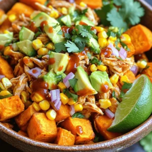 To make the BBQ Chicken Sweet Potato Bowl, gather these items: - 2 large sweet potatoes, cubed - 2 cups cooked chicken breast, shredded - 1 cup BBQ sauce (your choice) - 1 tablespoon olive oil - 1 teaspoon garlic powder - 1 teaspoon paprika - Salt and pepper to taste - 1 cup corn (fresh or frozen) - 1 avocado, diced - ½ cup red onion, diced - Fresh cilantro for garnish (optional) You will need a few simple tools: - A large mixing bowl - A baking sheet - Parchment paper - A saucepan - A knife and cutting board - A spatula for stirring Choosing fresh ingredients makes a big difference. When picking sweet potatoes, look for firm ones with smooth skin. Avoid any with soft spots or blemishes. For the chicken, use cooked, high-quality meat. You can grill, bake, or boil it. If you buy corn, fresh corn on the cob tastes best. If using frozen corn, check that it has no added ingredients. For the avocado, choose ones that feel slightly soft but not mushy. Lastly, fresh cilantro adds great flavor. Look for vibrant green leaves with no wilting. These tips help ensure your BBQ Chicken Sweet Potato Bowl shines with flavor! Start by preheating your oven to 400°F (200°C). This step is key for a nice roast. Next, grab a large mixing bowl. Toss in the cubed sweet potatoes along with olive oil, garlic powder, paprika, salt, and pepper. Mix well until every piece is coated. This makes the sweet potatoes tasty and full of flavor. Once coated, spread the sweet potatoes evenly on a baking sheet lined with parchment paper. Place them in the oven and roast for about 25-30 minutes. Flip them halfway through for even cooking. When done, they should be tender and slightly caramelized. While the sweet potatoes roast, let’s prepare the BBQ chicken. In a separate saucepan, combine the shredded chicken and your choice of BBQ sauce. Heat this over medium heat. Stir well to make sure all the chicken gets coated in sauce. Cook for about 5-7 minutes until everything is hot. If you're adding corn, toss it in now. Heat for an additional 2 minutes until warmed. Once the sweet potatoes are out of the oven, let them cool for a moment. To build your bowl, start with a base of roasted sweet potatoes. Pile on the BBQ chicken and corn mixture generously. Next, add diced avocado and red onion on top. For a pop of color and flavor, sprinkle fresh cilantro over everything. This colorful bowl is now ready to enjoy! For a fun touch, serve with a lime wedge on the side. It adds a zesty kick that pairs perfectly with the dish. You can find the full details in the Full Recipe. To roast sweet potatoes well, start by cutting them into even cubes. This helps them cook at the same rate. Toss the cubes in olive oil, garlic powder, paprika, salt, and pepper. I like to coat them well to add flavor. Spread them out on a baking sheet lined with parchment paper. This keeps them from sticking and makes cleanup easy. Roast at 400°F for 25-30 minutes. Flip them halfway through for even browning. You want them tender and caramelized for the best taste. Using cooked chicken breast saves time. Shred the chicken before adding it to the BBQ sauce. This lets the sauce coat the meat well. Heat the chicken over medium heat for about 5-7 minutes. Make sure it warms through. If you like corn, add it for an extra pop of flavor. Stir it in for the last couple of minutes. This makes the chicken mix rich and tasty. When assembling, start with a base of sweet potatoes. Add the BBQ chicken and corn mixture on top. I recommend using colorful bowls to make the meal look bright. Top with diced avocado and red onion for texture and flavor. Don't forget fresh cilantro if you like it. A lime wedge on the side adds a fresh kick. For more ideas, try adding your favorite toppings. For the full recipe, check out the details above! {{image_2}} You can switch the chicken for other proteins. Try shredded pork or beef. They will soak up the BBQ sauce too. If you want a lighter option, use turkey. You could also use tofu for a nice twist. It absorbs flavors well and gives good texture. For a vegan or vegetarian bowl, skip the chicken. Use black beans or chickpeas instead. They add protein and fiber. Toss them in the BBQ sauce just like the chicken. This adds a rich flavor. You can also add grilled veggies like bell peppers and zucchini. They bring color and taste to your dish. Want to spice things up? Add some jalapeños or hot sauce to the BBQ mix. This gives a nice kick. For a savory touch, mix in some onion powder or smoked paprika. You can even try a different BBQ sauce, like a spicy chipotle or a sweet honey variety. The options are endless! Each choice makes your BBQ Chicken Sweet Potato Bowl unique. You can find a full recipe to explore all these variations. To store leftovers, let your BBQ Chicken Sweet Potato Bowl cool first. Use airtight containers to keep them fresh. Place each component in separate containers. This helps maintain texture and flavor. Store in the fridge for up to four days. If you want to keep it longer, consider freezing. Just make sure to use freezer-safe containers. When ready to eat, take out your leftovers. You can reheat them in the microwave. Place the food on a microwave-safe plate. Heat for about 2-3 minutes, stirring halfway. If you prefer, you can reheat in the oven. Preheat it to 350°F (175°C). Bake for around 15-20 minutes, or until heated through. Make sure to cover the bowl with foil to keep moisture. Each ingredient in your BBQ Chicken Sweet Potato Bowl has its own shelf life. Cooked chicken lasts about 3-4 days in the fridge. Sweet potatoes can stay fresh for several weeks when stored properly. BBQ sauce usually lasts months if unopened. Once opened, store it in the fridge for up to a month. Corn, whether fresh or frozen, can last up to a year in the freezer. Yes, you can make this bowl ahead of time. Cook the sweet potatoes and chicken. Store them in separate containers. When ready to eat, simply reheat and assemble. Your favorite BBQ sauce works best. I like a tangy or smoky sauce. This adds a great flavor to the chicken. Choose one that fits your taste. Absolutely! You can add toppings like cheese, jalapeños, or other veggies. Try adding black beans or salsa for extra flavor. Let your creativity shine with this dish! Yes, this recipe is perfect for meal prep. Each bowl stores well in the fridge. You can easily divide the ingredients into portions for the week. This bowl pairs well with a fresh salad or steamed veggies. You could also serve it with cornbread for a hearty meal. Enjoy your tasty creation! In this post, we covered the key elements for making a BBQ Chicken Sweet Potato Bowl. You learned about the best ingredients, kitchen tools, and tips for freshness. We explored how to prepare sweet potatoes, mix your chicken, and assemble your bowl. Plus, I shared ways to roast sweet potatoes fully and suggested serving ideas. Remember, you can easily customize this dish with different proteins and flavors. Enjoy your cooking process and experiment with variations! You’ll love the outcome. Happy cooking!