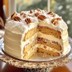 For an amazing Italian cream cake, you will need the following ingredients: - 2 cups all-purpose flour - 1 teaspoon baking soda - 1 teaspoon baking powder - 1/2 teaspoon salt - 1 cup unsalted butter, softened - 2 cups granulated sugar - 4 large eggs, separated - 1 teaspoon vanilla extract - 1 cup buttermilk - 1 cup shredded coconut - 1 cup chopped pecans - 1/2 cup cream cheese, softened - 2 cups powdered sugar - 1/4 cup milk - 1 teaspoon vanilla extract (for frosting) These ingredients create a rich and moist cake. The butter and sugar give it a sweet base. The eggs add fluffiness and structure. Buttermilk brings a nice tang. Coconut and pecans add texture and flavor. The cream cheese frosting ties it all together with a creamy finish. With this list, you can create a cake that impresses everyone. Make sure to gather everything before you start. It makes the process smoother and more fun. For more details on how to combine these ingredients, check out the Full Recipe. 1. Preheat your oven to 350°F (175°C). This helps the cake rise well. 2. Prepare three 9-inch round cake pans by greasing and flouring them. 3. In a bowl, mix 2 cups of all-purpose flour, 1 teaspoon baking soda, 1 teaspoon baking powder, and 1/2 teaspoon salt. Set this mixture aside. 4. In another large bowl, cream together 1 cup of softened unsalted butter and 2 cups of granulated sugar until it looks light and fluffy. 1. Add 4 large egg yolks to the butter mixture, one at a time. Mix well after each addition. 2. Stir in 1 teaspoon of vanilla extract. This adds a lovely flavor to the cake. 3. Slowly add the dry flour mixture and 1 cup of buttermilk to the butter mixture. Start and end with the flour. Mix until just combined. 4. Gently fold in 1 cup of shredded coconut and 1 cup of chopped pecans. This gives the cake texture and flavor. 5. In a separate bowl, whip 4 egg whites until they form stiff peaks. Carefully fold the whipped egg whites into the batter. This makes the cake light and fluffy. 1. Distribute the batter evenly among the prepared pans. 2. Bake for 25-30 minutes. Check if a toothpick comes out clean when inserted in the center. 3. Let the cakes cool in the pans for 10 minutes. Then, transfer them to wire racks to cool completely. Once cooled, you can frost the cake using the cream cheese frosting from the Full Recipe. Enjoy your delicious Italian Cream Cake! To make a great Italian cream cake, start with room temperature ingredients. This helps the butter mix smoothly and gives the cake a light texture. Next, avoid overmixing the batter. Mix just until the ingredients blend. Overmixing can make the cake dense instead of fluffy. For the cream cheese frosting, aim for a smooth consistency. You want it spreadable but not too runny. If it's too thick, add a little milk. Garnishing your cake can make it pop. Use shredded coconut and chopped pecans on top. This adds a nice touch and makes it look fancy. One big mistake is overbaking the cakes. Keep an eye on them. A toothpick should come out clean but not dry. Also, do not frost the cakes too soon. Let them cool completely first. If you frost warm cakes, the frosting can melt and slide off. For the full recipe, check out the complete instructions to create this delightful cake! {{image_2}} For a twist on the classic, try making a chocolate Italian cream cake. You can add cocoa powder to the flour mixture. This change gives the cake a rich, chocolate flavor that pairs well with the creamy frosting. Another fun idea is to create a citrus-infused version. Adding lemon or orange zest to the batter brightens the taste. This option adds a fresh and zesty touch to each bite. If you need a gluten-free cake, substitute the all-purpose flour with a gluten-free blend. Many blends work well and provide great texture. For vegan options, replace eggs with flaxseed meal or applesauce. Use plant-based butter and a dairy-free cream cheese for the frosting. These adjustments help everyone enjoy this delightful dessert. When serving, consider pairing the cake with coffee or tea. Both drinks enhance the flavors and make for a cozy experience. This cake is perfect for birthdays, holidays, or special gatherings. It brings joy to any event. For the full recipe, visit the provided link. To keep your Amazing Italian Cream Cake fresh, store it in the refrigerator. Place it in an airtight container or cover it tightly with plastic wrap. This helps keep it moist and flavorful. If you want to store it at room temperature, only do so for a few hours. Make sure to cover it with a cake dome or a clean kitchen towel. Avoid leaving it out too long, as cream cheese frosting can spoil. You can freeze the cake layers for later use. First, let the cake layers cool completely. Then, wrap each layer tightly in plastic wrap and place them in a freezer-safe bag or container. They can last up to three months in the freezer. When you're ready to enjoy the cake, take it out and let it thaw in the fridge overnight. This keeps it moist and tasty. Your Italian Cream Cake lasts about 4 to 5 days in the fridge. If you freeze it, it stays good for up to three months. Look for signs of spoilage, like a sour smell or mold growth. If you see any, it’s best to throw the cake away. Always trust your senses when it comes to food safety. For the full recipe, check the complete guide to make this delightful cake! You can use several options for buttermilk. Here are some easy substitutes: - Milk and vinegar: Mix 1 cup of milk with 1 tablespoon of white vinegar. Let it sit for 5-10 minutes. - Milk and lemon juice: Use the same method with lemon juice instead of vinegar. - Yogurt: Thin out ¾ cup of plain yogurt with ¼ cup of water or milk. - Sour cream: Thin ¾ cup of sour cream with ¼ cup of water or milk. These options will give your cake the same tangy flavor. To check if your cake is done, watch for these signs: - Golden color: The top should have a light golden-brown color. - Toothpick test: Insert a toothpick into the center. If it comes out clean, the cake is done. - Spring back: Gently press the top. If it springs back, it’s ready. These simple checks will help you avoid underbaking or overbaking. Yes, you can prepare this cake in advance. Here are some tips: - Baking: Bake the cake layers a day ahead. Let them cool completely. - Storage: Wrap each layer in plastic wrap and store them in the fridge or freezer. - Frosting: Make the frosting a day early too. Store it in the fridge in an airtight container. When you are ready to serve, frost the cake and enjoy. Making it ahead saves time and stress! This blog post covered a delicious cake recipe with essential ingredients and clear steps. You learned how to prepare, bake, and frost the cake, along with some helpful tips. Variations let you customize your cake, while storage and serving details keep it fresh. Baking should be fun and tasty! Remember, practice makes perfect. Enjoy your cake-making journey and share it with friends and family. Get started today and let your creativity shine!