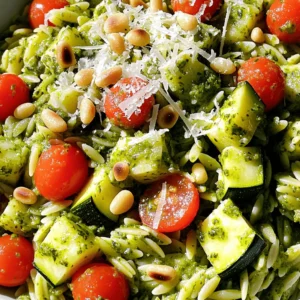 Let's talk about what you need to make this tasty Pesto Zucchini Orzo. This dish is simple, fresh, and packed with flavor. Here’s what you will gather: - 1 cup orzo pasta - 2 medium zucchinis, diced - 1 cup cherry tomatoes, halved - 1/4 cup fresh basil pesto - 1/4 cup Parmesan cheese, grated - 2 tablespoons olive oil - 2 cloves garlic, minced - Salt and pepper to taste - 1/4 cup pine nuts, toasted (for garnish) Each ingredient plays a role in making this meal special. The orzo pasta serves as a great base. Zucchini adds a nice crunch and a healthy touch. Cherry tomatoes bring sweetness and color. The basil pesto ties it all together with a burst of flavor. Olive oil and garlic make the veggies shine, while Parmesan cheese adds creaminess. Don't forget the toasted pine nuts for a lovely finish. You can find the Full Recipe for step-by-step details to create this wonderful dish! To start, bring a large pot of salted water to a boil. This step is key for flavor. Once boiling, add 1 cup of orzo pasta. Cook it according to the package instructions, which usually take about 8 to 10 minutes. You want the orzo to be al dente, so keep an eye on the time. Al dente means it should be firm to the bite. After cooking, drain the orzo and set it aside for later. Next, heat 2 tablespoons of olive oil in a large skillet over medium heat. Once the oil is hot, add 2 minced cloves of garlic. Sauté for about 1 minute until the garlic smells great. Then, toss in 2 diced zucchinis. Cook them for 4 to 5 minutes. You want them tender but still a little crisp. After that, add 1 cup of halved cherry tomatoes. Cook for another 2 to 3 minutes. This will soften the tomatoes just right. Now it's time to mix everything together. Reduce the heat to low and add the cooked orzo to your skillet of veggies. Stir well to combine. Then, pour in 1/4 cup of fresh basil pesto. Toss everything together until the orzo is well coated. Lastly, add salt and pepper to taste. For a cheesy finish, stir in 1/4 cup of grated Parmesan cheese. Serve this dish warm, topped with toasted pine nuts for extra crunch. For the full recipe, check out the detailed cooking instructions shared earlier. Enjoy your meal! To prevent overcooking zucchini, cut it into even pieces. This helps it cook evenly. Cook zucchini just until it is tender and still bright green. This usually takes about 4-5 minutes. Keep an eye on it. For cooking orzo, start by bringing water to a boil. Add salt for flavor. Cook orzo according to the package, usually 8-10 minutes. Drain it and set aside. This keeps the orzo al dente, which adds a nice bite to your dish. For extra flavor, try adding red pepper flakes or a squeeze of lemon. Fresh herbs like parsley or thyme also work well. These spices and herbs can brighten the dish. Using homemade pesto can make a big difference in taste. It will be fresher and richer. Store-bought pesto is fine, but check the label for quality. Look for one with real ingredients and no fillers. Serve Pesto Zucchini Orzo in a shallow bowl. This lets the colors pop. Top it with toasted pine nuts for a nice crunch. You can also add more grated cheese on top. Use a large serving platter for family-style dining. This makes it easy for everyone to help themselves. Pair it with a side salad for a balanced meal. The fresh greens will complement the dish well. You can find the full recipe for Pesto Zucchini Orzo [here](#). {{image_2}} For those who need gluten-free options, try using rice or quinoa instead of orzo. These grains offer a similar texture and taste. If you prefer a vegan dish, you can skip the cheese. Use nutritional yeast for a cheesy flavor without dairy. Adding protein boosts the meal. Grilled chicken or shrimp pairs well with this dish. Just cook the protein in the skillet before adding the veggies. You can also mix in leafy greens like spinach or kale. They add nutrition and a vibrant color to your plate. You can switch up the vegetables based on the season. In summer, add bell peppers or corn. In fall, consider using butternut squash or broccoli. For the pesto, try different herbs. Swap basil for arugula or cilantro for a fresh twist. Each change brings new flavors to the dish. For more details, you can check the [Full Recipe]. To keep your Pesto Zucchini Orzo fresh, store it in an airtight container. This helps prevent air from spoiling your dish. Make sure the orzo cools completely before sealing it up. In the fridge, it stays good for about three to four days. This dish tastes great even after a day or two. When reheating, I recommend using a skillet. Heat it on medium and add a splash of olive oil. This method keeps the orzo and veggies from becoming mushy. You can also add a bit of water or broth to help with moisture. For a fun twist, toss in some extra cherry tomatoes or spinach when you serve it again. It adds color and flavor! Yes, you can freeze Pesto Zucchini Orzo! First, let it cool completely. Then, pack it in a freezer-safe bag or container. Try to remove as much air as possible to avoid freezer burn. When you are ready to eat, thaw it overnight in the fridge. Reheat in a skillet with a bit of oil for the best texture. This way, you can enjoy a quick meal anytime! If you don’t have orzo, you can use other small pasta shapes. Good options include: - Arborio rice: This rice gives a creamy texture. - Quinoa: A healthy grain with a nutty flavor. - Small shells: These shells hold sauce well. - Rice: Use long-grain or jasmine rice for a different twist. Choosing any of these will keep your dish tasty and satisfying. Yes, you can use store-bought pesto. However, homemade pesto often tastes better. It offers fresh flavor and more control over ingredients. Store-bought options save time, but they may lack the bright taste of homemade. If you use store-bought, try to choose one with simple ingredients. This will help maintain the quality of your dish. Pesto Zucchini Orzo is a healthy meal choice. Here’s why: - Zucchini: Low in calories and rich in vitamins. - Orzo: Provides energy from carbohydrates. - Pesto: Contains healthy fats from olive oil and nuts. - Tomatoes: High in antioxidants and vitamins. This dish offers a balance of nutrients, making it a great option for a wholesome meal. To wrap up, we explored a delightful Pesto Zucchini Orzo dish. We covered key ingredients, step-by-step cooking instructions, and tips for the best flavors. You also learned how to store leftovers and sample variations to fit your taste. Whether you want a quick meal or a gourmet touch, this recipe adapts well. Enjoy experimenting with it and making it your own. Your kitchen adventures can start today with this simple and tasty dish.