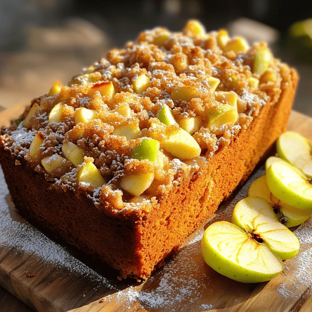 To make a delicious Moist Apple Cider Doughnut Loaf Cake, gather these ingredients: - 2 cups all-purpose flour - 1 teaspoon baking powder - 1 teaspoon baking soda - 1 teaspoon ground cinnamon - 1/4 teaspoon ground nutmeg - 1/4 teaspoon salt - 1/2 cup unsalted butter - 1 cup granulated sugar - 2 large eggs - 1 cup apple cider - 1 teaspoon vanilla extract - 1 cup finely diced apples (Granny Smith or Honeycrisp work best) - 1/4 cup brown sugar (for topping) - 1/4 teaspoon cinnamon (for topping) Each ingredient plays a key role in our loaf cake. The flour gives structure, while the baking powder and soda help it rise. The cinnamon and nutmeg add warmth and spice. Butter and sugar create a rich, moist cake. Eggs bind everything together. Apple cider adds a sweet flavor and moisture. Diced apples give texture and freshness. The brown sugar and cinnamon topping provides a sweet crunch. I find that using fresh, crisp apples enhances the flavor. Choosing the right apple is a game-changer. Always opt for a good quality apple cider for the best taste. You can find the full recipe [here](Full Recipe). Enjoy the process of baking this tasty loaf! Preheating the Oven and Preparing the Pan Start by preheating your oven to 350°F (175°C). Grease a 9x5 inch loaf pan with cooking spray or butter. Lining the bottom with parchment paper helps with easy removal later. Mixing Dry Ingredients In a medium bowl, whisk together the dry ingredients. This includes 2 cups of all-purpose flour, 1 teaspoon of baking powder, 1 teaspoon of baking soda, 1 teaspoon of ground cinnamon, 1/4 teaspoon of ground nutmeg, and 1/4 teaspoon of salt. Set this bowl aside for later. Mixing Wet Ingredients In a large mixing bowl, cream 1/2 cup of softened unsalted butter and 1 cup of granulated sugar. Mix it until it’s light and fluffy. This should take about 2-3 minutes. Then, add 2 large eggs one at a time. Mix well after each egg. Now, stir in 1 cup of apple cider and 1 teaspoon of vanilla extract until everything is just combined. Creaming Butter and Sugar Creaming the butter and sugar is key. This step adds air to your batter. It helps the loaf rise and stay fluffy. Adding Eggs and Flavorings Adding the eggs one at a time is important. This keeps the mixture smooth. The apple cider gives the loaf its rich flavor. Incorporating Dry and Wet Mixtures Gradually mix the dry ingredients into the wet ingredients. Use a gentle hand to avoid overmixing. Once mixed, fold in 1 cup of finely diced apples. This adds a lovely texture. Pouring Batter into the Pan Pour the batter into the prepared loaf pan. Use a spatula to smooth the top. This helps it bake evenly. Preparing the Cinnamon Sugar Topping In a small bowl, mix 1/4 cup of brown sugar with 1/4 teaspoon of cinnamon. Sprinkle this mixture evenly over the batter in the pan. Baking Time and Doneness Bake your loaf in the preheated oven for 50-60 minutes. Check for doneness by inserting a toothpick into the center. If it comes out clean, it’s ready! The top should be golden brown. You can find the full recipe for the Moist Apple Cider Doughnut Loaf Cake in the recipe section. Enjoy! - Ensuring Moisture and Texture: Use fresh apple cider for the best taste. It adds flavor and moisture. Make sure to cream the butter and sugar until fluffy. This step helps keep your loaf light and airy. - Recommended Baking Time and Temperature: Bake your loaf at 350°F (175°C). Check it around 50 minutes. Your loaf should be golden brown and a toothpick should come out clean. - How to Check for Doneness: Insert a toothpick in the center. If it comes out clean, your loaf is done. If not, bake for a few more minutes and test again. - Choosing the Best Apples for Flavor: Opt for tart apples like Granny Smith or Honeycrisp. They balance sweetness and flavor in your cake. - Organic vs. Conventional Apples: Organic apples have fewer pesticides. They often taste better too. If you can, choose organic for your baking. - Serving Suggestions: Slice your loaf and serve warm. It pairs well with a scoop of vanilla ice cream. - Garnish Ideas: Dust the top with powdered sugar. Add a sprinkle of cinnamon for extra flair. You can also top it with warm apple slices for a delightful touch. {{image_2}} You can make this moist apple cider doughnut loaf cake even more fun. - Adding Nuts or Dried Fruits: Chopped walnuts or pecans add a nice crunch. You can also try raisins or dried cranberries for a sweet twist. Just fold them in gently when mixing the batter. - Incorporating Other Spices: If you love spice, add some ginger or allspice. A dash of cardamom can give it a warm flavor. Experiment and see what you like best. Some folks have different diets. Here are some easy swaps. - Gluten-Free Alternatives: Use gluten-free flour blends instead of regular flour. They work great in this recipe. Just make sure the blend has xanthan gum for the right texture. - Vegan Substitutions: To make it vegan, swap the butter for coconut oil or vegan butter. Instead of eggs, use flax eggs or applesauce. These changes keep the cake moist and tasty. This loaf cake is great for many occasions. - Pairing with Beverages: A hot cup of cider or coffee goes well with this cake. You can also serve it with herbal tea for a cozy treat. - Perfect Occasions for Serving: This cake is perfect for fall gatherings, brunch, or even as a sweet treat after dinner. It adds a warm touch to any table. Don't forget to check the Full Recipe for all the steps to make this delightful cake! You can store your loaf cake in two ways: at room temperature or in the fridge. If you plan to eat it within two days, keep it at room temp. Just wrap it in plastic wrap. This keeps it fresh and moist. If you want to save it longer, put it in the fridge. Use an airtight container to avoid drying out. The cold air in the fridge can make cakes lose moisture. To freeze the loaf, first, let it cool completely. Then, wrap it tightly in plastic wrap. You can also use aluminum foil for extra protection. This way, it won’t get freezer burn. For best results, eat it within three months. To thaw, move it to the fridge overnight. If you want to eat it warm, just pop it in the oven for a few minutes. This moist apple cider doughnut loaf cake lasts about three days at room temperature. In the fridge, it stays good for about a week. If frozen, it can last up to three months. Always check for signs of spoilage, like a sour smell or mold. Enjoy your delicious cake while it’s fresh for the best taste! You can find the full recipe above. Can I make this recipe in advance? Yes, you can make this loaf cake ahead of time. It tastes great after a day or two. Just store it in an airtight container. What should I do if my doughnut loaf is too dry? If your loaf is dry, try adding a bit more apple cider. You can also brush it with melted butter. This helps add moisture back into the cake. Can I use apple juice instead of apple cider? Apple juice can work, but it lacks the rich flavor of apple cider. If you use juice, consider adding a splash of vinegar for tang. How do I adapt baking recipes for high altitudes? At high altitudes, reduce sugar by one to two tablespoons. Increase flour by one to two tablespoons. You might also need to bake longer. What is the best way to prevent cakes from sticking to the pan? Greasing the pan well with butter or cooking spray helps. Line the bottom with parchment paper, too. This makes for easy removal. What can I use instead of butter? You can use vegetable oil or applesauce as a butter substitute. Both will keep your loaf moist and tasty. Is there a substitute for eggs in baking? Yes, you can use flaxseed meal or chia seeds mixed with water. This works well to bind your ingredients together. This blog covered all aspects of making a moist apple cider doughnut loaf. You learned about the ingredients, preparation steps, and tips for success. I shared variations and ways to store leftovers, ensuring your cake stays fresh. Baking is both an art and a science, so follow these tips closely. Enjoy sharing this delightful treat with friends and family. You now have the tools to bake a delicious loaf full of flavor. Happy baking!
