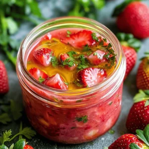 - 1 cup fresh strawberries, hulled and halved - 1 tablespoon honey (or maple syrup for a vegan option) - 2 tablespoons apple cider vinegar Fresh strawberries bring a sweet and bright flavor to the vinaigrette. Choose ripe berries for the best taste. You can also use honey for sweetness, or maple syrup if you prefer a vegan option. Apple cider vinegar adds a tangy kick that balances the sweetness. - 1 teaspoon Dijon mustard - 1/3 cup extra virgin olive oil - Salt and pepper to taste Dijon mustard acts as a thickener and gives a nice depth. Extra virgin olive oil adds a rich, smooth texture. Salt and pepper help enhance all the flavors in this vinaigrette. This strawberry vinaigrette is simple to make and a great way to add a burst of flavor to salads. For the full recipe, check out the detailed instructions on how to prepare this tasty dressing. To start, you need fresh strawberries. First, hull them by removing the green tops. Then, cut the strawberries in half. This makes them easier to blend. You want ripe, sweet berries for the best flavor. Use about one cup of hulled and halved strawberries for this recipe. Next, it's time to blend! Place the halved strawberries in your blender. Add one tablespoon of honey or maple syrup if you like it sweet. Then, pour in two tablespoons of apple cider vinegar for tang. Don't forget to add one teaspoon of Dijon mustard. This will enhance the flavor. Blend all the ingredients until they are smooth. Now, let's create that smooth texture. With the blender still running, slowly drizzle in one-third cup of extra virgin olive oil. This step is key for a creamy vinaigrette. The oil helps emulsify the mixture, making it thick and rich. Stop blending once it’s well combined. Taste the vinaigrette and add salt and pepper to your liking. Blend again briefly to mix. You can find the full recipe in the instructions above. To make your strawberry vinaigrette extra tasty, you can play with sweetness. You can use honey for a rich flavor. If you want a vegan option, maple syrup works well too. Just add a little at a time, and taste as you go. This lets you find the right balance for your taste buds. The sweetness should not overpower the tang from the vinegar. It should blend nicely to create a bright, vibrant flavor. A good vinaigrette needs to mix well. If it separates, it can look unappealing. To avoid this, add the olive oil slowly while blending. This helps create a smooth, creamy texture. Another trick is to start with the mustard. It acts as an emulsifier. It helps hold the vinaigrette together. If the texture still isn’t right, you can blend it a bit longer. The goal is to have a well-mixed dressing that stays together. To keep your strawberry vinaigrette fresh, store it in a clean jar with a tight lid. It lasts about a week in the fridge. Always shake it well before use. If you notice any separation, just give it a quick mix. This ensures the flavors stay bright and tasty. For longer storage, you might consider freezing it. However, freezing may change the texture. Use the vinaigrette within a week for the best flavor. For the full recipe, check out the earlier section. {{image_2}} You can switch strawberries with other berries. Raspberries, blueberries, or blackberries work well. Each berry gives a unique taste. Raspberries add a tart kick, while blueberries bring sweetness. Use the same amount as in the recipe. Blend them just like the strawberries for a fresh twist. Herbs can enhance your vinaigrette flavor. Try adding fresh basil or mint. These herbs bring a nice freshness to the mix. Use about one tablespoon of chopped herbs. Blend them in with the other ingredients. This will give your vinaigrette a vibrant taste. This vinaigrette is easy to adapt. For a vegan option, use maple syrup instead of honey. It keeps the sweet taste while being plant-based. If you need it gluten-free, just check your mustard. Most Dijon mustards are safe, but always read the label. This way, everyone can enjoy your homemade vinaigrette. For more details, see the Full Recipe. To keep your homemade strawberry vinaigrette fresh, use a clean glass jar or bottle. Mason jars work great because they seal well and let you see the bright color. A squeeze bottle is also handy for easy pouring. Make sure the container has a tight lid to prevent air from spoiling the vinaigrette. You can store your strawberry vinaigrette in the fridge for up to one week. To keep the flavors fresh, remember to shake the jar before using it again. The oil may separate, but a quick shake will fix that. Keep an eye out for any changes in smell or color. If you notice anything off, it’s best to discard it. You can freeze strawberry vinaigrette, but it may change in texture. To freeze, pour the vinaigrette into an ice cube tray. Once frozen, transfer the cubes to a freezer bag. This way, you can pull out just the amount you need later. When ready to use, thaw in the fridge overnight. Yes, you can use frozen strawberries. They work well, but the texture changes. Frozen strawberries may make the vinaigrette a bit watery. This can affect the thickness. For best results, thaw and drain them first. Fresh strawberries offer a brighter flavor and better texture. Homemade vinaigrette lasts about a week in the fridge. Store it in a clean jar with a tight lid. Shake well before each use. If it separates, just shake it again. Always check for off smells or changes in color. Discard if you notice anything unusual. Strawberry vinaigrette adds a sweet twist to many salads. It pairs great with fresh greens, like spinach or arugula. Try it on a mixed green salad with nuts and cheese. It also works well with fruit salads. Consider adding nuts for crunch and feta for creaminess. Absolutely! Making it ahead gives flavors time to blend. Prepare it a day before and store it in the fridge. This way, you have a tasty dressing ready to go. Just remember to shake it well before serving. Enjoy the fresh taste without the last-minute rush! In this post, I shared how to make a delicious strawberry vinaigrette. You need fresh strawberries, honey or maple syrup, and apple cider vinegar. I explained how to blend these ingredients properly and achieve a nice texture. I also gave tips on enhancing flavors and proper storage. Finally, you can customize your vinaigrette by using different fruits or herbs. Enjoy experimenting with your own recipes! Making vinaigrette at home is fun and rewarding.