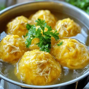 - 1 cup cooked chicken, shredded - 1 cup pumpkin puree (canned or roasted) - 1 cup all-purpose flour - 1 teaspoon baking powder - 1/2 teaspoon salt - 1/4 teaspoon black pepper - 1/4 teaspoon ground ginger - 1/4 teaspoon garlic powder - 1/4 cup milk (or as needed) - Fresh parsley for garnish To make your chicken and pumpkin dumplings, start with the main ingredients. Shredded chicken adds protein and flavor. Pumpkin puree gives a sweet touch and a creamy texture. All-purpose flour binds everything together to form the dumpling dough. Next, we add seasonings to enhance the taste. Baking powder helps the dumplings rise and become fluffy. Salt and black pepper bring out the flavors. Ground ginger adds warmth, while garlic powder gives a savory kick. Don’t forget the milk! It helps create the right dough consistency. You may need to adjust the amount of milk based on how your dough feels. Lastly, fresh parsley makes for a lovely garnish and adds a pop of color. For the full recipe, check out the detailed instructions on how to prepare these delicious dumplings. Start by mixing the dry ingredients in a medium bowl. Combine 1 cup of all-purpose flour, 1 teaspoon of baking powder, 1/2 teaspoon of salt, 1/4 teaspoon of black pepper, 1/4 teaspoon of ground ginger, and 1/4 teaspoon of garlic powder. Stir them well until they blend completely. Next, in another bowl, combine 1 cup of shredded chicken and 1 cup of pumpkin puree. Mix these until they are fully incorporated. The pumpkin adds moisture and flavor. It also makes the dumplings light and fluffy. Now, gradually add the dry ingredients to the chicken and pumpkin mixture. Stir gently to combine everything. The mixture will start to thicken. Slowly pour in 1/4 cup of milk. Mix until the dough forms a soft, slightly sticky consistency. If the dough feels too dry, you can add a bit more milk. This step is key for texture. Bring a large pot of water to a gentle boil. Use a spoon to scoop out portions of the dumpling mixture. Roll them into balls about 1 inch in diameter. Carefully place the dumplings into the boiling water. Make sure not to overcrowd the pot. Cook the dumplings for about 6-8 minutes. They are done when they float to the top. This is a great sign they are cooked through. Using a slotted spoon, remove the dumplings and place them on a plate to drain excess water. Serve them hot, garnished with fresh chopped parsley. For the full recipe, check the earlier section. To make great dumpling dough, aim for a soft and slightly sticky texture. Start by mixing the dry ingredients well. Then, blend in the chicken and pumpkin. Gradually add milk. If the dough feels too sticky, sprinkle in a little flour. If it’s too dry, add more milk, a tablespoon at a time. This helps you find the perfect balance. When boiling dumplings, use a large pot with plenty of water. Bring the water to a gentle boil. Drop in the dumplings carefully to avoid splashing. Cook them for about 6 to 8 minutes. They are done when they float to the surface. Use a slotted spoon to lift them out. This keeps them intact and ready for serving. To serve chicken and pumpkin dumplings, think about color and texture. Place them in a bowl or on a plate. Add fresh herbs for a pop of green. Try serving them with a drizzle of soy sauce or a tangy yogurt sauce. Both pair nicely with the flavors of the dumplings. For more ideas, check out the [Full Recipe]. {{image_2}} You can switch the chicken for other proteins. Ground turkey or beef works well. For a twist, try diced shrimp or tofu. Each option adds its own flavor. You can also go meatless. Use mushrooms, sweet potatoes, or spinach for a veggie dumpling. These choices give you a colorful plate. They also make it fun to explore new tastes. Adding spices or herbs changes the taste. Try adding thyme, rosemary, or cumin. Each herb offers a new flavor journey. You can also add crushed red pepper for heat. When making the dough, mix in some cheese for richness. A little smoked paprika gives a nice depth. Feel free to experiment and find what you love most. Check the Full Recipe for more ideas. To store leftover dumplings, let them cool first. Place them in an airtight container. This keeps them fresh for up to three days. You can also wrap them tightly in plastic wrap. Make sure the seal is tight to avoid drying out. For reheating, use a pot of boiling water. Place the dumplings in for a few minutes. This method keeps them moist. You can also microwave them. Just add a splash of water and cover to steam. To freeze uncooked dumplings, first, prepare them as per the recipe. Line a baking sheet with parchment paper. Space the dumplings apart so they don’t stick. Freeze them for about an hour until firm. Then, transfer them to a freezer bag. They can last for up to three months. When you’re ready to cook frozen dumplings, don’t thaw them first. Just drop them into boiling water. Cook for about 8-10 minutes. They will float to the top when done. This method keeps them tasty and tender. Enjoy your dumplings straight from the freezer! Yes, you can use other meats. Turkey works well in this recipe. It has a similar texture and flavor. You can also try pork or beef. If you choose beef, make sure to cook it fully before mixing. Ground meat will blend easily with the pumpkin. For turkey or pork, shred it just like chicken. The cooking time for the dumplings stays the same. Dumplings are done when they float. This means they have cooked through. You should also touch one gently. It should feel soft but firm. The texture should not be gooey or sticky. If you notice any stickiness, they may need more time. After cooking, allow them to sit for a minute. This helps them firm up a bit more. These dumplings pair well with many side dishes. Try a fresh salad with greens and light dressing. A simple cucumber salad adds a nice crunch. You can also serve them with steamed vegetables. Carrots and broccoli work great here. A light broth or sauce complements the dumplings too. For a warm side, mashed potatoes are a tasty choice. They balance the dumpling's flavors nicely. Check out the Full Recipe for more ideas! In this post, we explored chicken and pumpkin dumplings from start to finish. You learned the key ingredients, the steps for making the dumplings, and some clever tips. Variations for different tastes showed how you can make this dish your own. Finally, we covered storage options to keep your dumplings fresh. Enjoy experimenting with this recipe. It’s a fun way to impress at meals!