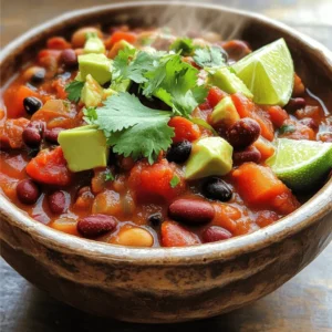 This chili recipe shines because of its special ingredients. Here’s what makes it unique: - 1 lb ground beef or turkey - 1 can (15 oz) kidney beans, drained and rinsed - 1 can (15 oz) black beans, drained and rinsed - 1 can (28 oz) diced tomatoes - 1 medium onion, chopped - 2 cloves garlic, minced - 1 bell pepper, diced (any color) Each of these adds a burst of flavor and texture. The beans give a great hearty feel while the tomatoes bring a rich taste. Besides the unique ingredients, you'll need some staples. These are key to a great chili: - 2 tablespoons chili powder - 1 teaspoon ground cumin - 1 teaspoon smoked paprika - 1 teaspoon dried oregano - 1 teaspoon salt - 1/2 teaspoon black pepper - 1 tablespoon olive oil - 1 tablespoon apple cider vinegar Chili powder and cumin are the stars here. They create warmth and depth that make every bite satisfying. Garnishes make your chili look appealing and add fresh flavors. Here are my favorites: - Fresh cilantro - Diced avocado These toppings not only add color but also a nice creamy texture. They balance the chili's warmth with freshness. Enjoy your chili with these simple yet effective garnishes. For the complete recipe, check out the Full Recipe. Start by gathering your ingredients. Here’s what you need: - 1 lb ground beef or turkey - 1 can (15 oz) kidney beans, drained and rinsed - 1 can (15 oz) black beans, drained and rinsed - 1 can (28 oz) diced tomatoes - 1 medium onion, chopped - 2 cloves garlic, minced - 1 bell pepper, diced (any color) - 2 tablespoons chili powder - 1 teaspoon ground cumin - 1 teaspoon smoked paprika - 1 teaspoon dried oregano - 1 teaspoon salt - 1/2 teaspoon black pepper - 1 tablespoon olive oil - 1 tablespoon apple cider vinegar - Fresh cilantro and avocado for garnish Make sure you have a large pot or Dutch oven ready. This will help you cook everything evenly. 1. Heat the olive oil in your pot over medium heat. 2. Add the chopped onion, garlic, and bell pepper. Sauté them for about five minutes. You want them to soften. 3. Now, add the ground beef or turkey. Cook it until browned. This takes about seven to ten minutes. Use a wooden spoon to break it apart. 4. Stir in the chili powder, cumin, smoked paprika, oregano, salt, and black pepper. Cook these spices for two minutes to bring out their flavor. 5. Pour in the diced tomatoes, kidney beans, and black beans. Mix it all together well. 6. Add the apple cider vinegar. Stir again and bring everything to a boil. 7. Once boiling, reduce the heat to low and cover the pot. Let it simmer for at least 30 minutes. For best flavor, simmer for up to an hour. Stir occasionally. 8. Taste your chili and adjust the seasoning if needed. If you want more heat, add a pinch of cayenne pepper. 9. Serve hot, garnished with fresh cilantro and diced avocado on top. You can make this chili your own. If you like it spicy, add more chili powder or diced jalapeños. For a smoky taste, try adding more smoked paprika. If you prefer a sweet hint, add a tablespoon of brown sugar. Always taste as you go! This ensures you get the flavor just right. For the full recipe, refer to the earlier section. Enjoy your cooking! To get the best flavor in your chili, start with fresh ingredients. Use ripe tomatoes and crisp bell peppers. Sauté your onion and garlic until soft. This builds a strong flavor base. Toast your spices in the pot for a minute before adding liquids. This simple step brings out their true taste. - Use quality meat. Ground beef or turkey works well. - Experiment with fresh herbs. Cilantro adds brightness at the end. - Add a splash of lime juice before serving for a zesty kick. Cooking chili is all about low and slow. Once you bring it to a boil, reduce the heat. Cover it and let it simmer for at least 30 minutes. Longer simmering deepens the flavors. Stir occasionally to prevent sticking. If you want a thicker chili, leave the lid off for the last 15 minutes. - Use a heavy pot for even heat. - Consider cooking overnight in a slow cooker. This enhances the taste even more. - Taste and adjust seasoning as you go. Chili is more than just a dish; it's an experience. Serve it hot in rustic bowls. Garnish with fresh cilantro and diced avocado for creaminess. For a fun twist, add a wedge of lime or a sprinkle of cheese. It pairs well with cornbread or tortilla chips. - Offer toppings like sour cream or jalapeños for extra flavor. - For a heartier meal, serve it over rice or with a side salad. - Don't forget to share your Full Recipe with friends and family! {{image_2}} You can easily make this chili vegetarian or vegan. Simply swap out the meat for a plant-based option like lentils or extra beans. Use a mix of kidney and black beans for protein. You can also add chopped mushrooms for a hearty texture. Instead of beef broth, use vegetable broth to enhance the flavor. Adjust the heat to match your taste. Start with the basic chili powder and add cayenne for more spice. If you like it mild, skip the cayenne. For a medium heat, add fresh jalapeños or serrano peppers. You can roast them first for a smoky touch. Always taste as you go, so you find your perfect heat level. Get creative with your chili by adding unique ingredients. Try corn for a sweet crunch or diced sweet potatoes for extra flavor. You can use cooked quinoa instead of meat for a healthy twist. Adding a splash of beer or a spoonful of cocoa powder can deepen the flavor. Experiment with your favorite veggies, like zucchini or carrots, to make it your own. For the full recipe, check out the details. To keep your chili fresh, store it in an airtight container. Let it cool to room temperature before sealing. Place it in the fridge if you plan to eat it within three days. The flavors will deepen as it sits, making it even better! When you’re ready to enjoy leftovers, reheat chili on the stove. Pour it into a pot over medium heat. Stir it often to prevent burning. If it seems thick, add a splash of water or broth. Heat until it’s warm all the way through. Chili freezes well, which makes it great for meal prep. Pour cooled chili into freezer-safe bags or containers. Remove as much air as possible before sealing. Label the bags with the date. You can freeze chili for up to three months. To enjoy, thaw it overnight in the fridge before reheating. Follow the reheating instructions for a warm, hearty meal. For the full recipe, don’t forget to check back! Yes, you can use many meats in chili. Ground turkey, chicken, or beef work well. You can also try pork or lamb for a richer taste. If you prefer, go meatless and use lentils or mushrooms. Each choice brings unique flavors and textures. Feel free to mix and match meats for fun. Chili pairs well with many side dishes. Some great options include: - Rice or quinoa for a hearty base - Cornbread for a sweet touch - Tortilla chips for crunch - A simple salad for freshness - Sour cream or Greek yogurt to cool the heat - Shredded cheese for extra creaminess These sides add layers to your meal and enhance the chili's bold taste. To amp up the heat, try adding cayenne pepper or crushed red pepper flakes. You can also include chopped jalapeños or other hot peppers. For extra flavor, add a splash of hot sauce. Always taste as you go, so you can control the spice level. Remember, you can always add more heat, but it’s hard to take it away! This blog post covers all you need for a great chili. We explored unique and essential ingredients that bring out the best flavors. You learned the step-by-step cooking process and how to adjust for taste. We shared tips for perfecting your chili and discussed different variations to suit your needs. Store leftovers properly to keep them fresh, and review the FAQs for extra help. Enjoy the warm, comforting taste of your perfect chili!